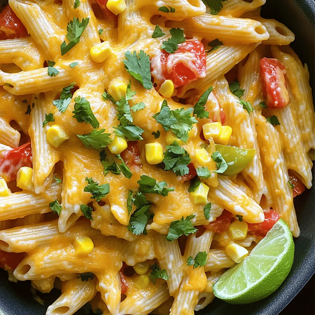 To make One-Pan Cheesy Taco Pasta, you need simple and fresh items. Here’s the list of ingredients: - 1 lb ground beef (or your favorite plant-based substitute) - 1 medium onion, diced - 2 cloves garlic, minced - 1 bell pepper, diced (choose any color for vibrant presentation) - 1 packet taco seasoning - 3 cups chicken broth (or vegetable broth for a vegetarian option) - 12 oz pasta (penne or rotini work best for this dish) - 1 cup canned diced tomatoes (drained) - 1 cup corn kernels (canned or frozen) - 1 cup shredded cheddar cheese - 1/2 cup cream cheese, softened - Fresh cilantro, chopped (for garnish) - Salt and pepper to taste - 1 tablespoon olive oil These ingredients work together to create a dish full of flavor. The ground beef adds protein, while the veggies bring freshness. Taco seasoning gives it that classic taco taste, and the cheese makes it creamy. You can easily swap the beef with a plant-based option for a lighter meal. Each ingredient plays a role in making this dish simple yet delicious. For the full recipe, check below! 1. <strong>Sauté vegetables and cook meat</strong> Start by heating olive oil in a large skillet over medium heat. Add the diced onion and bell pepper. Sauté these for about 3-4 minutes until they soften and smell great. Next, add the minced garlic and cook for another minute until it gets fragrant. Now, toss in the ground beef or plant-based substitute. Break it apart with a wooden spoon. Cook this for 5-7 minutes until it turns brown. 2. <strong>Adding seasonings and broth</strong> Sprinkle the taco seasoning over the meat. Stir well to make sure it coats the meat evenly. Pour in the chicken broth and bring the mix to a gentle simmer. This step adds a depth of flavor that makes the dish so tasty. 3. <strong>Cooking the pasta and combining ingredients</strong> Once the broth is bubbling, add the pasta, drained diced tomatoes, and corn. Stir everything together to combine well. Cover the skillet with a lid. Let it cook for about 10-12 minutes. Stir occasionally to prevent sticking. Check if the pasta is tender and has soaked up most of the liquid. 4. <strong>Final touches and serving recommendations</strong> After the pasta cooks, turn the heat to low. Gently fold in the softened cream cheese. Stir until it blends in smoothly. Next, add the shredded cheddar cheese. Mix until it melts and the dish becomes creamy. Taste your creation and add salt and pepper as needed. Remove the skillet from the heat. Let it sit for a few minutes to thicken up. Serve the cheesy taco pasta in bowls. Top each bowl with freshly chopped cilantro and extra cheese. A lime wedge on the side adds a nice zing. For more detailed steps, you can check the Full Recipe for One-Pan Cheesy Taco Pasta. – <strong>How to avoid overcooking pasta</strong> To keep your pasta firm, follow the package instructions for cooking time. Check it a minute or two early. It should be al dente, which means it has a slight bite. Then, drain it right away to stop the cooking process. – <strong>Achieving a creamy consistency with cheese</strong> Start with cream cheese and let it soften. Mix it in when the heat is low. Add shredded cheddar after that. Stir until it melts. This gives your pasta a rich, creamy texture. – <strong>Flavor enhancements with spices or additional ingredients</strong> You can spice things up! Add chili powder or cumin for more kick. For extra veggies, toss in spinach or zucchini. You can also use black beans for protein. These simple swaps make your dish even better! For detailed steps and a full list of ingredients, check the Full Recipe. {{image_4}} One-Pan Cheesy Taco Pasta is fun to make. You can easily change it up! Here are some great swaps. – <strong>Vegetarian alternatives</strong>: If you want a meat-free dish, use lentils or mushrooms instead of beef. Chickpeas also work well and add protein. – <strong>Different cheese options for flavor variations</strong>: Cheddar is great, but try pepper jack for spice. You can also mix in some mozzarella for a gooey texture. If you like blue cheese, crumbling it on top adds a zesty kick. – <strong>Adding extra vegetables or beans</strong>: You can boost nutrition by adding spinach, zucchini, or diced carrots. Black beans or kidney beans are also tasty additions. They add fiber and make the dish heartier. Feel free to experiment with your own ideas. Cooking is all about making it your own! For the full recipe, check out the One-Pan Cheesy Taco Pasta. To keep your One-Pan Cheesy Taco Pasta fresh, use an airtight container. Glass or plastic containers work great. Allow the pasta to cool down before sealing it. This keeps moisture out and helps prevent sogginess. When reheating, the best method is to use the stove. Place the pasta in a pan over medium heat. Add a splash of chicken broth or water to keep it moist. Stir often until it’s heated through. You can also use the microwave. Just cover it with a damp paper towel to trap steam. For freezing, portion the pasta into freezer-safe bags or containers. Make sure to remove as much air as possible. This helps prevent freezer burn. The pasta can last up to three months in the freezer. When you’re ready to eat, thaw it in the fridge overnight and reheat as mentioned above. This method keeps your cheesy taco pasta tasty and ready for a quick meal! <strong>Can I use gluten-free pasta?</strong> Yes, you can use gluten-free pasta. Look for a brand that fits your taste. Gluten-free pasta cooks differently, so check the package for timing. <strong>How can I make it spicier?</strong> To spice it up, add diced jalapeños or a splash of hot sauce. You can also mix in some crushed red pepper flakes for more heat. <strong>What side dishes pair well with this recipe?</strong> This dish goes great with a fresh salad or some tortilla chips. You can also serve it with guacamole or salsa for extra flavor. <strong>Can I prepare it in advance?</strong> Yes, you can prepare it ahead of time. Cook the pasta and sauce, then store them in the fridge. When ready to eat, just reheat and add the cheese. For the best taste, try to eat it within three days. For the full recipe, you can find all the details to create this tasty meal. One-Pan Cheesy Taco Pasta is an easy and fun dish. You can use ground beef or a plant-based choice. Fresh veggies like onion and bell pepper add crunch. The right seasonings and cheese make it creamy and tasty. Remember, you can swap ingredients to fit your taste. Store leftovers well to enjoy later. With these tips, you can create a dish everyone loves. Try this recipe today, and enjoy the flavors you bring to your table!” /></p>
</p>
<h2>Variations</h2>
</p>
<h3>Ingredient Swaps</h3>
</p>
<p>One-Pan Cheesy Taco Pasta is fun to make. You can easily change it up! Here are some great swaps.</p>
</p>
<p>– <strong>Vegetarian alternatives</strong>: If you want a meat-free dish, use lentils or mushrooms instead of beef. Chickpeas also work well and add protein.</p>
</p>
<p>– <strong>Different cheese options for flavor variations</strong>: Cheddar is great, but try pepper jack for spice. You can also mix in some mozzarella for a gooey texture. If you like blue cheese, crumbling it on top adds a zesty kick.</p>
</p>
<p>– <strong>Adding extra vegetables or beans</strong>: You can boost nutrition by adding spinach, zucchini, or diced carrots. Black beans or kidney beans are also tasty additions. They add fiber and make the dish heartier.</p>
</p>
<p>Feel free to experiment with your own ideas. Cooking is all about making it your own! For the full recipe, check out the One-Pan Cheesy Taco Pasta.</p>
</p>
<h2>Storage Info</h2>
</p>
<h3>How to Store Leftovers</h3>
<p>To keep your One-Pan Cheesy Taco Pasta fresh, use an airtight container. Glass or plastic containers work great. Allow the pasta to cool down before sealing it. This keeps moisture out and helps prevent sogginess.</p>
</p>
<p>When reheating, the best method is to use the stove. Place the pasta in a pan over medium heat. Add a splash of chicken broth or water to keep it moist. Stir often until it’s heated through. You can also use the microwave. Just cover it with a damp paper towel to trap steam.</p>
</p>
<p>For freezing, portion the pasta into freezer-safe bags or containers. Make sure to remove as much air as possible. This helps prevent freezer burn. The pasta can last up to three months in the freezer. When you’re ready to eat, thaw it in the fridge overnight and reheat as mentioned above.</p>
</p>
<p>This method keeps your cheesy taco pasta tasty and ready for a quick meal!</p>
</p>
<h2>FAQs</h2>
</p>
<h3>Common Questions About One-Pan Cheesy Taco Pasta</h3>
</p>
<p><strong>Can I use gluten-free pasta?</strong></p>
<p>Yes, you can use gluten-free pasta. Look for a brand that fits your taste. Gluten-free pasta cooks differently, so check the package for timing.</p>
</p>
<p><strong>How can I make it spicier?</strong></p>
<p>To spice it up, add diced jalapeños or a splash of hot sauce. You can also mix in some crushed red pepper flakes for more heat.</p>
</p>
<p><strong>What side dishes pair well with this recipe?</strong></p>
<p>This dish goes great with a fresh salad or some tortilla chips. You can also serve it with guacamole or salsa for extra flavor.</p>
</p>
<p><strong>Can I prepare it in advance?</strong></p>
<p>Yes, you can prepare it ahead of time. Cook the pasta and sauce, then store them in the fridge. When ready to eat, just reheat and add the cheese. For the best taste, try to eat it within three days.</p>
</p>
<p>For the full recipe, you can find all the details to create this tasty meal.</p>
</p>
<p>One-Pan Cheesy Taco Pasta is an easy and fun dish. You can use ground beef or a plant-based choice. Fresh veggies like onion and bell pepper add crunch. The right seasonings and cheese make it creamy and tasty.</p>
</p>
<p>Remember, you can swap ingredients to fit your taste. Store leftovers well to enjoy later. With these tips, you can create a dish everyone loves. Try this recipe today, and enjoy the flavors you bring to your table!</p>
<div id=