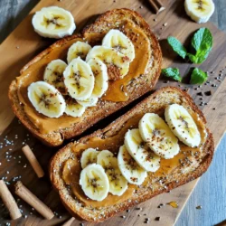 - 2 slices of whole-grain bread - 2 tablespoons natural peanut butter - 1 ripe banana, sliced into thin rounds - 1 tablespoon honey or maple syrup (adjust to taste) - 1 tablespoon chia seeds - 1 tablespoon unsweetened cocoa nibs (optional for a chocolate crunch) - A pinch of ground cinnamon - Fresh mint leaves for garnish (optional, for a pop of color)