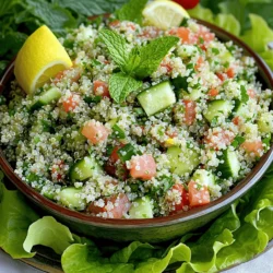 To make a fresh and tasty quinoa tabbouleh, you need a mix of simple ingredients. Here’s what you will need: - 1 cup uncooked quinoa - 2 cups water or vegetable broth - 1 cup fresh parsley, finely chopped - 1/2 cup fresh mint, finely chopped - 1 medium cucumber, diced - 2 medium ripe tomatoes, diced - 1/4 red onion, finely chopped - 1/4 cup freshly squeezed lemon juice (about 2 lemons) - 2 tablespoons extra virgin olive oil - Salt and freshly ground black pepper, to taste Using these fresh ingredients will give your tabbouleh a bright and vibrant flavor. Quinoa is a great base, as it is packed with protein. Fresh herbs like parsley and mint add a refreshing zing. The veggies bring crunch, while the lemon juice and olive oil dress everything beautifully. For the full recipe, make sure to follow the steps closely. Enjoy crafting this healthful dish! First, rinse the quinoa well under cold running water. This helps to wash away any bitterness. Next, combine one cup of rinsed quinoa with two cups of water or vegetable broth in a medium saucepan. Bring this mixture to a rolling boil over high heat. Once boiling, lower the heat to a simmer. Cover the pan and let it cook for about 15 minutes. The quinoa will become fluffy, and all the liquid should be absorbed. After cooking, remove it from heat and let it cool slightly. While the quinoa cools, chop your fresh vegetables. Start with one medium cucumber. Dice it into small pieces. Next, take two ripe tomatoes and cut them into cubes. Finally, finely chop a quarter of a red onion. Place all these chopped veggies into a large mixing bowl. Toss them gently to mix. Now, add the fresh herbs to your vegetable bowl. Finely chop one cup of parsley and half a cup of mint. Stir these herbs in carefully with the vegetables. In a separate small bowl, whisk together a quarter cup of fresh lemon juice, two tablespoons of extra virgin olive oil, salt, and black pepper. This will be your bright dressing. Once the quinoa is cool, fluff it with a fork. Add it to the bowl with the vegetables and herbs. Drizzle the dressing over the mixture. Gently toss everything together until well combined. Taste the tabbouleh and adjust the seasoning if needed. For the full recipe, check out Quinoa Tabbouleh Delight. Enjoy your fresh and flavorful salad! - Avoiding bitterness: Always rinse quinoa well before cooking. This step removes the bitter coating called saponin. Just place the quinoa in a fine mesh strainer and rinse it under cold water for a minute or two. You’ll notice a big difference. - Achieving the right texture: Cook quinoa in a 2:1 ratio of water or broth to quinoa. Bring it to a boil, then reduce to low heat. Cover and simmer for about 15 minutes. When done, fluff it with a fork. This makes it light and airy. - Garnish ideas: I love to add extra chopped herbs on top. You can use mint or parsley for a fresh touch. A few lemon wedges on the side look nice too. - Serving the salad chilled or at room temperature: Both options work well. If you chill it, the flavors meld beautifully. If you prefer it warm, serve it right after mixing. You can adjust based on your mood or the season. - Adjusting seasoning based on taste: Always taste your tabbouleh before serving. You might want more salt or lemon juice. Little tweaks can make a big impact on flavor. - Ingredient substitutions for different palates: If you like a bit of spice, add diced jalapeño or bell pepper. You can also swap out the lemon for lime for a different zing. This salad is super flexible! For a complete guide on making this delicious dish, check out the Full Recipe. {{image_4}} You can easily change up your quinoa tabbouleh. Adding chickpeas or any beans boosts protein. This makes the salad heartier and more filling. You can also toss in feta cheese for creaminess. The salty flavor of feta pairs well with fresh herbs. This addition creates a delightful taste in every bite. If you follow a vegan diet, you can skip the feta and still enjoy a tasty salad. You can replace it with avocado for healthy fats. This keeps the dish creamy without dairy. Quinoa is already gluten-free, so you don't need to worry there. It’s perfect for those who need gluten-free meals. Just be sure to check any added ingredients for gluten. To enhance the flavor, try adding spices. A pinch of cumin or smoked paprika livens up the salad. You can also mix in different dressings. A tahini dressing adds a nutty twist. Or, try a balsamic vinegar for a sweet touch. The options are endless, allowing you to make it your own. Store any leftover quinoa tabbouleh in an airtight container. This keeps it fresh and prevents odors from mixing. Place it in the fridge right after serving. You can safely eat it within 3 to 5 days. If you see any signs of spoilage, like off-smells or mold, throw it away. You might wonder if you can heat quinoa tabbouleh. It’s best enjoyed cold, but you can warm it slightly. If you want to refresh it after storing, add a splash of lemon juice or a drizzle of olive oil. This will perk up the flavors and texture. Can you freeze quinoa tabbouleh? Yes, but it may change the texture. If you freeze it, place it in a freezer-safe container. It can last up to 2 months in the freezer. To thaw, move it to the fridge overnight. Serve it cold or let it sit at room temperature for 30 minutes before eating. Quinoa is a superfood packed with protein, fiber, and vitamins. One cup of cooked quinoa has about 8 grams of protein and 5 grams of fiber. It contains essential amino acids, making it a complete protein. Quinoa is also rich in magnesium, iron, and B vitamins. These nutrients help with muscle function, energy, and overall wellbeing. Eating quinoa can support heart health and aid digestion. It is gluten-free, so it’s a great choice for those with gluten sensitivities. You can easily prepare quinoa tabbouleh in advance. Cook the quinoa and let it cool. Chop your vegetables and herbs. Combine them in a bowl, but keep the dressing separate. Mix the dressing when you are ready to serve. This keeps the salad fresh and crunchy. You can store the salad in the fridge for up to three days. Meal prepping this dish saves time on busy days. Yes, you can use other grains in tabbouleh. Bulgur is a common choice, as it is traditional in many recipes. Farro is another great option; it adds a nutty flavor. Both grains provide similar nutrients. However, they may change the texture of your salad. If you want a gluten-free option, stick with quinoa or try rice. Each grain brings its own flair to the dish. Quinoa tabbouleh can last in your fridge for about three days. Store it in a sealed container to keep it fresh. After that, the vegetables may start to lose their crunch. If you notice any off smells or changes in texture, it’s best to toss it. Always check your food before eating to stay safe. No, traditional tabbouleh is usually made with bulgur wheat. This Middle Eastern salad uses parsley, tomatoes, and lemon juice. In recent years, quinoa has become popular as a base. It offers a gluten-free alternative while keeping the salad healthy. The shift to using quinoa adds unique flavor and texture. You can enjoy both styles depending on your preference. For a full recipe, check out the Quinoa Tabbouleh Delight. Quinoa tabbouleh is a healthy, easy dish packed with flavor and nutrition. We learned how to cook quinoa, prepare fresh veggies, and mix them for a delicious salad. Tips for storage and variations show how to make it your own. Remember, you can enjoy this dish chilled or at room temperature. With simple swaps and additions, you can tailor it to your taste. Now, you have all the tools to make a tasty and healthy quinoa tabbouleh. Enjoy the journey of flavors!