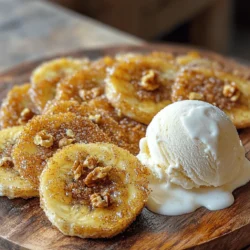 - Ripe bananas - Brown sugar - Ground cinnamon - All-purpose flour - Cornstarch - Baking powder - Salt - Oil for frying - Optional garnishes (nuts, ice cream, whipped cream) For this fried banana treat, start with ripe bananas. They should be soft and sweet. Brown sugar adds a rich flavor. Ground cinnamon gives warmth and spice. Next, gather your dry ingredients. All-purpose flour creates a nice coating. Cornstarch helps the banana become crispy. Baking powder adds lightness to the batter. Don't forget the salt; it enhances all the flavors. You need oil for frying. Vegetable or coconut oil works well. For a fun touch, add optional garnishes. Nuts, like walnuts or pecans, add crunch. Ice cream or whipped cream makes it extra special. This recipe is simple yet delicious. Check the Full Recipe for more details! In a small bowl, I mix the brown sugar and ground cinnamon. I stir until they blend well. This sweet mix will make the fried bananas even tastier. Next, I grab a medium mixing bowl. I whisk together all-purpose flour, cornstarch, baking powder, and salt. Once well combined, I slowly pour in water. I keep stirring until the batter is smooth. It should be thick enough to coat the banana slices without dripping too much. Now, I heat oil in a deep skillet. I aim for about one inch of oil in the pan. I set the heat to medium. When the oil reaches 350°F (175°C), it's ready to fry. I carefully dip each banana slice into the batter, making sure they are fully coated. Gently, I place them in the hot oil. I fry them in small batches for 2-3 minutes on each side until they turn golden brown and crispy. Once the bananas are fried, I use a slotted spoon to lift them out. I let them drain on paper towels to get rid of extra oil. While they are warm, I sprinkle the brown sugar and cinnamon mix over them. This adds a sweet crunch to each bite. To serve, I love placing the warm fried bananas on a plate. They look great with a scoop of vanilla ice cream or a dollop of whipped cream. For extra flair, I sprinkle some chopped nuts on top. This makes a simple sweet treat that everyone will enjoy. For the full recipe, check the details above. To make the best batter, you want it thick but smooth. Start by mixing the dry ingredients first. Use all-purpose flour, cornstarch, baking powder, and salt. Then, slowly add water. Keep stirring until it coats the back of a spoon. If it drips too fast, add a bit more flour. If it's too thick, add a splash of water. The right batter makes a big difference in how your fried bananas turn out. Oil temperature is key for crispiness. Heat the oil to about 350°F (175°C). If the oil is too cold, the bananas will soak up too much oil. If it's too hot, they might burn. You can test the oil by dropping a small amount of batter in. If it sizzles and rises, it’s ready. Fry in small batches to avoid overcrowding, which can cool the oil down. To make your fried bananas even better, think of adding spices. A pinch of nutmeg or cardamom can elevate the taste. You can also try drizzling with honey or chocolate after frying. For a crunchy touch, sprinkle chopped nuts on top. This will add texture and flavor, making your treat more exciting. {{image_4}} You can fry many fruits, not just bananas. Apples and plantains are great choices. Apples can add a nice crunch, while plantains give a rich, creamy taste. Both can be prepared the same way as bananas. Slice them thickly and dip them in the batter. Fry until golden brown for a fun twist. Want to change things up? Try adding chocolate or caramel drizzles after frying. Melt some chocolate chips or caramel sauce in a bowl. Drizzle it over your fried fruits for extra sweetness. You can also sprinkle sea salt for a sweet and salty mix. It will take your treat to a new level! If you're looking for a lighter option, consider using oats or almond flour instead of regular flour. You can also swap brown sugar for honey or maple syrup. These swaps give you a tasty treat with less guilt. Using coconut oil can also make it a bit healthier. Enjoy your fried fruit while feeling good about your choices! For the complete process, check out the [Full Recipe]. To keep your fried bananas fresh, store them in an airtight container. Let them cool first. Place a layer of paper towels at the bottom to absorb moisture. This helps keep them crispy. Refrigerate the container for up to two days. To reheat fried bananas, use an oven or air fryer. Preheat your oven to 350°F (175°C). Place the bananas on a baking sheet. Heat for about 10 minutes. This method helps them stay crispy. Avoid using the microwave, as it can make them soggy. You can freeze fried bananas for later use. First, let them cool completely. Then, place them in a single layer on a baking sheet. Freeze them for about one hour. Once frozen, transfer them to a freezer bag. They can last for up to three months. To reheat, bake them directly from the freezer at 350°F (175°C) for about 15 minutes. This keeps them crispy and delicious. For more details on making these tasty treats, check the Full Recipe. Using unripe bananas changes the taste. They are firmer and less sweet. This makes them chewy when fried. Ripe bananas are softer and have more flavor. They caramelize better, making your treat sweet and delicious. So, for the best taste, go with ripe bananas. For frying, I recommend vegetable or coconut oil. Both have high smoke points. They stay stable when heated and help achieve a crispy texture. You can choose based on your flavor preference. Vegetable oil is neutral, while coconut oil adds a hint of sweetness. You can store fried bananas in the refrigerator for about 2-3 days. Make sure they cool down first. Place them in an airtight container. When you want to enjoy them again, reheat in an oven for crispiness. Enjoy your treat fresh! For the full recipe, check the earlier section. You now understand how to make delicious fried bananas. We covered key ingredients, from ripe bananas to brown sugar. You learned how to prepare the sugar mix, create the batter, and fry the bananas to perfection. We also explored tips for the best results, variations for added fun, and storage methods to keep leftovers fresh. Try making them your own with different fruits or flavors. Enjoy your cooking journey and share this treat with friends and family!