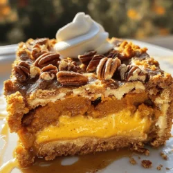 To make a great pumpkin pie dump cake, you need some key items: - 1 can (15 oz) pumpkin puree - 1 can (12 oz) evaporated milk - 3 large eggs - 1 cup granulated sugar These ingredients create a creamy and rich base. The pumpkin puree gives it that classic flavor. The evaporated milk adds creaminess, while the eggs help bind everything together. You will also need a few more items to enhance the flavor: - 1 tablespoon pumpkin pie spice - 1 teaspoon vanilla extract - 1 box (15.25 oz) yellow cake mix - 1 cup unsalted butter, melted The pumpkin pie spice brings warmth and depth. Vanilla extract adds a sweet note. The yellow cake mix forms the topping, and melted butter ensures a crispy texture. For some extra flair, consider adding: - 1 cup chopped pecans - Whipped cream or vanilla ice cream for serving Chopped pecans give a nice crunch. Topping your slice with whipped cream or ice cream makes it a true treat! For full details, check the Full Recipe. - Preheat oven to 350°F (175°C). - Lightly grease the baking dish. - Combine pumpkin puree, evaporated milk, eggs, sugar, spice, and vanilla. - Whisk until smooth. To make the pumpkin base, I use a big bowl. First, I add one can of pumpkin puree. Then, I pour in one can of evaporated milk. Next, I crack in three large eggs. After that, I add one cup of granulated sugar, one tablespoon of pumpkin pie spice, and one teaspoon of vanilla extract. I whisk it all together until the mix is smooth and creamy. - Pour the pumpkin mixture into the dish. - Sprinkle cake mix over pumpkin layer. - Drizzle melted butter and add optional pecans. Now, I pour the pumpkin mixture into the greased dish. I spread it out evenly. Then, I open the box of yellow cake mix. I sprinkle it over the pumpkin layer. This step is key; I do not stir it. Next, I drizzle one cup of melted butter on top. If I want to add some crunch, I sprinkle one cup of chopped pecans over the butter. - Bake for 50-60 minutes. - Check for doneness with a toothpick. I place the baking dish in the oven. I bake it for 50 to 60 minutes. To check if it's done, I use a toothpick. I stick it in the center. If it comes out with a few moist crumbs, it’s ready. - Cool for 15-20 minutes before serving. - Suggested toppings for serving. Once it is baked, I take it out of the oven. I let it cool for 15 to 20 minutes. This helps it set. When I serve it, I love adding whipped cream or vanilla ice cream on top. For extra flair, I might drizzle some caramel sauce. Enjoy this simple and satisfying treat! For complete details, check the Full Recipe. To make a great Pumpkin Pie Dump Cake, do not stir the melted butter. Just drizzle it over the cake mix. This helps form a nice, crunchy topping. Checking doneness is also key. Insert a toothpick in the center; it should come out with a few moist crumbs, but not wet batter. This means your cake is ready! Oven temperatures can vary. If your oven runs hot or cold, adjust the bake time. Start checking around 45 minutes. To avoid a soggy bottom, make sure to spread the pumpkin mixture evenly. This way, it cooks through and sets well. Want to boost the flavor? You can add more spices. Try a pinch of nutmeg or cloves for extra warmth. When choosing your pumpkin, fresh pumpkin can taste great but is harder to work with. Canned pumpkin puree is easy and gives a nice, smooth texture. Both can work well in this recipe, so choose what fits your needs! {{image_4}} You can make your pumpkin pie dump cake even more fun! Try adding chocolate chips or caramel bits to the mix. These sweet bites melt and add richness to every bite. You can also play with spices. Instead of just pumpkin pie spice, mix in cinnamon or nutmeg for a warm twist. If you need a gluten-free option, look for a gluten-free cake mix. Many brands offer delicious choices that work well in this recipe. For a dairy-free version, use coconut milk in place of evaporated milk. You can also swap the butter for a dairy-free alternative, like coconut oil or vegan margarine. For a fun fall twist, try using apple pie spice instead of pumpkin pie spice. This change gives the cake a fresh taste that’s perfect for autumn. You can also create Thanksgiving-themed variations by adding nuts or cranberries. Chopped pecans or walnuts can give a nice crunch, while cranberries add a pop of tartness. For the full recipe, visit the [Full Recipe]. To keep your Pumpkin Pie Dump Cake fresh, store it in the fridge. First, let it cool completely. Then, cover it tightly with plastic wrap or aluminum foil. This keeps it moist and tasty. Try to eat it within three to four days for the best flavor. If you want to save some for later, freezing works well. First, cut the cake into portions. Then, wrap each piece in plastic wrap. Place the wrapped slices in a freezer-safe container or bag. This keeps them safe from freezer burn. When you're ready to enjoy, just thaw it in the fridge overnight. To reheat, you have a few options. You can use the microwave or the oven. If using the microwave, heat each piece for about 30 seconds. Check to see if it's warm. If you want to use the oven, preheat it to 350°F (175°C). Place the cake in a baking dish and cover it with foil. Bake for about 15 minutes. This helps keep the cake moist. For serving leftovers, try adding a scoop of vanilla ice cream or whipped cream on top. This adds a nice touch and makes it even better! You can make Pumpkin Pie Dump Cake from scratch. This recipe is simple and fun. You mix all the main ingredients in one bowl. Then, you layer it in a dish. For homemade, you could bake your cake and make your pumpkin filling. This recipe saves time and gives great flavor. Yes, you can use other cake mixes! A spice cake mix works well. You can also try yellow cake or even chocolate. Each mix adds a new twist to the pumpkin flavor. Just make sure the mix is dry, as in the original recipe. You can serve many things with this cake. Here are some tasty ideas: - Whipped cream - Vanilla ice cream - A drizzle of caramel sauce - Freshly brewed coffee - Hot apple cider These pairings enhance the flavors and make it even more special. Pumpkin Pie Dump Cake lasts well! In the fridge, it stays fresh for about 3 to 4 days. You can freeze it for up to 2 months. Just make sure to wrap it tightly. When you're ready, thaw it in the fridge overnight before serving. You now know the key ingredients and steps for making Pumpkin Pie Dump Cake. From mixing the pumpkin base to choosing your toppings, each part matters for a tasty treat. Remember, you can try different flavors or even adjust the recipe to fit your needs. Storing leftovers is easy, so you can enjoy them later. Dive into your baking adventure and make a dessert that brings smiles. Your kitchen will smell amazing, and your taste buds will thank you!