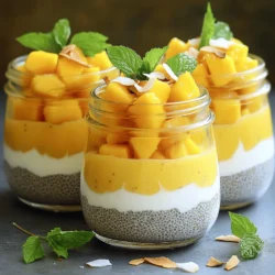 To make Mango Coconut Chia Pudding, gather these simple ingredients: - 1 cup coconut milk (can use either canned or carton) - 1/4 cup chia seeds - 2 tablespoons maple syrup or honey (adjust according to sweetness preference) - 1/2 teaspoon vanilla extract - 1 ripe mango, diced (set aside a portion for topping) - Fresh mint leaves for garnish (optional) If you have dietary needs, here are some swaps: - Use almond milk or oat milk instead of coconut milk for nut-free options. - Swap maple syrup for agave syrup for a vegan-friendly sweetener. - Instead of honey, choose stevia or another sugar-free sweetener if needed. - If you can’t find fresh mango, use frozen mango chunks. Just thaw and dice them. Each ingredient in this recipe offers great health benefits: - Coconut milk provides healthy fats and keeps the pudding creamy. - Chia seeds are high in fiber, protein, and omega-3 fatty acids. - Maple syrup or honey adds natural sweetness and minerals like zinc. - Vanilla extract enhances flavor and may have antioxidant properties. - Mango is packed with vitamins A and C, boosting your immune system. - Fresh mint adds freshness and has digestive benefits. This recipe not only tastes great but also nurtures your body with wholesome ingredients. Enjoy making it! To start making this delicious treat, gather your ingredients. You need coconut milk, chia seeds, maple syrup or honey, vanilla extract, and a ripe mango. 1. In a medium bowl, mix the coconut milk, maple syrup, and vanilla extract. Use a whisk to blend it well. 2. Slowly add the chia seeds while stirring. This helps prevent clumps from forming. 3. Cover the bowl with plastic wrap or a lid. Place it in the fridge for at least 4 hours. Overnight is even better! This gives the chia seeds time to soak up the liquid. 4. Once chilled, take the bowl out of the fridge. Stir well to break up any clumps. 5. Get your serving glasses ready. Layer the chia pudding and diced mango. Start with pudding, then mango, and top with pudding again. 6. Finish each glass with more mango on top and add fresh mint leaves for garnish. 7. If you like, drizzle extra maple syrup or sprinkle toasted coconut on top for extra flavor. To save time, you can mix the ingredients the night before. This way, it’s ready in the morning. You can also prepare a big batch. Store it in the fridge for up to five days. This makes breakfasts or snacks super easy! The secret to the best chia pudding is the soaking time. Chia seeds need enough time to absorb the coconut milk. This creates a creamy texture. Stirring well after chilling helps, too. It breaks up any lumps. For a smoother pudding, blend the mixture before chilling. This way, you’ll have a delightful, silky texture. For the perfect presentation, use clear glass containers. You’ll show off those gorgeous layers! For the complete recipe, check out the [Full Recipe]. One big mistake is not mixing well. Chia seeds clump together if you don’t stir them enough. Always whisk the coconut milk and sweetener first. Then, add the chia seeds slowly while stirring. Another mistake is not letting it sit long enough. Chia seeds need time to absorb the liquid. Aim for at least four hours, or better yet, overnight. To boost flavor, use fresh ingredients. A ripe mango adds natural sweetness and vibrant taste. You can also add a pinch of salt. This will enhance the sweetness of the pudding. If you want more texture, try adding toasted coconut flakes on top. They give a nice crunch and extra coconut flavor. For a twist, mix in cocoa powder or a spoonful of almond butter. Serve in clear glasses to show off those lovely layers. You can create a fun dessert bar. Provide toppings like nuts, berries, or granola. This allows guests to customize their pudding. For a beautiful touch, add a sprig of fresh mint on top. You can also drizzle some extra maple syrup for sweetness. These small details make a big impact! {{image_4}} You can easily make this recipe vegan and gluten-free. The ingredients I use are already both. Coconut milk, chia seeds, and ripe mango are all plant-based. Use maple syrup for sweetness instead of honey. This way, everyone can enjoy this tasty treat without worries. You can change the flavor by adding fun ingredients. Here are some ideas: - Fruit: Add berries, bananas, or pineapple for extra sweetness. - Spices: Sprinkle cinnamon or nutmeg for a warm touch. - Nuts: Top with almonds, walnuts, or pecans for crunch. - Coconut: Use toasted coconut flakes to enhance the coconut flavor. Try mixing and matching to find your favorite combo! Customize this pudding to fit your taste buds. Here are some fun twists: - Chocolate lovers: Stir in cocoa powder or use chocolate almond milk. - Nutty flavor: Mix in almond or cashew butter for a creamy texture. - Tropical twist: Add passion fruit or kiwi for a zesty kick. - Dessert style: Drizzle chocolate or caramel sauce on top for a sweet finish. Feel free to experiment! This recipe is flexible and fun, just like your creativity in the kitchen. For the full recipe, check the main section. Store any leftover Mango Coconut Chia Pudding in an airtight container. This keeps the pudding fresh and safe. You can use glass jars or plastic containers. Make sure to keep it in the fridge. Avoid leaving it out at room temperature. You can keep the pudding for about 4 to 5 days in the fridge. After that, the texture may change. The pudding might get too thick or separate. Always check it before eating. If it smells off or looks strange, it is best to toss it out. If your pudding is too thick after storage, you can add a splash of coconut milk. Stir it well to bring back its creamy texture. You can also layer it with fresh fruit, yogurt, or granola. This adds new flavors and makes it fun to eat again. Yes, you can use other types of milk. Almond milk or oat milk works well, too. Just be sure to choose a milk that you enjoy. Each type will give your pudding a unique flavor. Chia seeds are ready when they swell and form a gel-like texture. This usually takes about 4 hours in the fridge. If they look thick and creamy, you did it right! Yes, you can make this recipe ahead of time. It stays good in the fridge for up to 5 days. This makes it great for meal prep. Just store it in an airtight container. Absolutely! This pudding is packed with fiber, healthy fats, and vitamins. Chia seeds offer omega-3s, while coconut milk adds creaminess. Plus, mango gives you a boost of vitamin C. Serve this pudding in clear glasses to show off the layers. Add fresh mango on top for extra color. Garnish with mint leaves for a fresh touch. You can also drizzle some honey on top for added sweetness. For the complete recipe, check out the Full Recipe section. Mango Coconut Chia Pudding is an easy and tasty treat. You learned about the ingredients, recipes, and tips. Discover how to make it healthy and fun. Remember to avoid common mistakes for the best texture. You can easily change flavors and add your favorite toppings. Keep your pudding fresh with proper storage. Enjoy making and sharing this delightful dish.