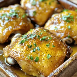 - 4 chicken thighs (bone-in, skin-on for enhanced flavor) - 1/4 cup honey - 1/4 cup Dijon mustard - 2 tablespoons olive oil - 2 cloves garlic, finely minced For this dish, I love using chicken thighs. They stay juicy and tender. The honey and Dijon mustard mix gives a sweet and tangy taste. Olive oil keeps the chicken moist. Garlic adds a nice kick to the flavor. - 1 tablespoon apple cider vinegar - 1 teaspoon dried thyme - Salt and fresh ground pepper to taste Adding apple cider vinegar brightens the sauce. Dried thyme gives it an earthy note. Don’t forget salt and pepper! They balance the dish and bring all the flavors together. - Fresh parsley Fresh parsley adds a pop of color. It also gives a fresh taste when you sprinkle it on top. You can skip this if you want, but it looks great on the plate. For the full recipe, check out the complete guide. Set your oven temperature to 400°F (200°C). This step is key for crisping the skin. Preheating warms the air, ensuring even cooking. In a medium bowl, mix the following ingredients: - 1/4 cup honey - 1/4 cup Dijon mustard - 2 tablespoons olive oil - 2 cloves garlic, finely minced - 1 tablespoon apple cider vinegar - 1 teaspoon dried thyme - Salt and fresh ground pepper to taste Whisk all these together until they blend well. The mixture should be smooth and slightly thick. This marinade adds a sweet and tangy flavor to the chicken. Grab your chicken thighs. You want bone-in and skin-on for the best taste. Place the thighs in a large resealable bag or a shallow dish. Pour the marinade over the chicken. Make sure every piece is well coated. Seal the bag or cover the dish. Refrigerate for at least 30 minutes, but up to 2 hours is best. This lets the flavors soak into the meat, making it juicy and tasty. For the full recipe, check back to ensure you have all the steps and tips! For the best flavor, I recommend marinating the chicken thighs for at least 30 minutes. However, if you have more time, let them soak for up to 2 hours. This longer marinating time allows the honey and Dijon mustard to really seep into the meat. You’ll get a deeper flavor that makes every bite amazing. Crispy skin takes some tricks. First, start with bone-in, skin-on chicken thighs. This choice gives you the best taste. When baking, make sure to cook them skin-side up in a preheated oven at 400°F (200°C). For extra crispiness, turn on the broiler for the last 2-3 minutes. Watch closely so they don’t burn. You want golden-brown, not charred! Using a meat thermometer is key to juicy chicken. Insert the thermometer into the thickest part of the thigh. The internal temperature should reach 165°F (74°C) to ensure it's fully cooked. This step helps you avoid dry chicken. Trust me; no one wants rubbery meat! Always check, and you’ll serve perfect honey mustard chicken every time. For the full recipe, follow the cooking steps we've outlined. Enjoy cooking! {{image_4}} You can swap honey for other sweeteners. Maple syrup brings a rich, warm taste. Agave syrup is a great choice if you want something milder. Both options work well in the marinade. They add a unique twist while keeping the dish sweet and tasty. Mustard is key to this recipe. You can try different types for fun flavors. Whole grain mustard adds a nice crunch. Spicy mustard gives a kick to your chicken. Adjust the amount based on how bold you want the flavor. Each type will change the dish’s character, so experiment to find your favorite! Baking veggies with your chicken adds flavor and nutrition. Try carrots, potatoes, or green beans. Slice them evenly for even cooking. Toss them in olive oil, salt, and pepper. Add them to the baking dish with the chicken. They will soak up the tasty honey mustard sauce and make your meal complete. To keep your honey mustard chicken thighs fresh, store them in an airtight container. This method helps lock in flavor. You can also wrap them tightly in plastic wrap or foil. If you want to freeze them, place the thighs in a freezer-safe bag. Make sure to remove as much air as possible. When reheating, aim to keep the chicken moist. The best method is to use the oven. Preheat it to 350°F (175°C). Place the thighs in a baking dish and cover with foil. This keeps moisture in. Heat for about 15-20 minutes, or until warm. You can also use a microwave, but be careful not to dry out the chicken. In the fridge, honey mustard chicken thighs last for about 3-4 days. If you freeze them, they can stay fresh for up to 3 months. Always check for any off smells or changes in color before using leftovers. Keeping track of storage times helps ensure safety and taste. For the full recipe, please refer to the earlier sections. Yes, you can use boneless chicken thighs. They cook faster than bone-in thighs. This makes them a great choice for quick meals. The flavor remains rich and juicy, even without the bone. Just adjust your cooking time. Boneless thighs usually take about 25 to 30 minutes to bake at 400°F (200°C). You still want to aim for an internal temperature of 165°F (74°C) to ensure they are safe to eat. Honey mustard chicken thighs taste great with many sides. Here are a few ideas: - Roasted vegetables like carrots, broccoli, or Brussels sprouts - A fresh green salad with a light vinaigrette - Creamy mashed potatoes or sweet potatoes - Rice or quinoa, which soak up the sauce nicely These sides add balance and freshness to your meal. They complement the sweet and tangy flavors of the chicken well. To check if chicken thighs are cooked, use a meat thermometer. Insert it into the thickest part of the thigh. Look for a temperature of 165°F (74°C). If you don’t have a thermometer, you can also check by cutting into the meat. The juices should run clear, not pink. Let the chicken rest for a few minutes after cooking. This helps keep it juicy and prevents it from drying out. For more tips, check the Full Recipe for Honey Mustard Chicken Thighs. This blog post covered how to make delicious honey mustard chicken thighs. I shared key ingredients, like chicken, honey, and Dijon mustard, along with seasonings. You learned easy steps for marinating and cooking. I also offered tips for crispy skin and variations for extra flavor. In closing, using simple ingredients and methods can lead to tasty meals. Enjoy your cooking journey and explore different flavors to make it your own!