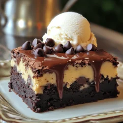 For the brownie layer, you need: - 1 cup unsalted butter, melted - 1 cup granulated sugar - 1 cup packed brown sugar - 4 large eggs - 1 teaspoon pure vanilla extract - 1 cup all-purpose flour - 1 cup unsweetened cocoa powder - ½ teaspoon salt - 1 cup semi-sweet chocolate chips These ingredients create a rich and fudgy base. The butter and sugars blend into a smooth mix, while eggs add moisture. Cocoa powder gives that deep chocolate taste you crave. For the cookie dough layer, gather: - ½ cup unsalted butter, softened - ½ cup granulated sugar - ½ cup packed brown sugar - 2 tablespoons milk - 1 teaspoon pure vanilla extract - 1 cup all-purpose flour - ½ teaspoon salt - 1 cup semi-sweet chocolate chips This cookie dough layer is soft and sweet. The butter and sugars whip together to form a fluffy texture. The milk keeps it moist, while chocolate chips add extra sweetness. You can use different types of chocolate in this recipe. Semi-sweet chocolate chips are the classic choice. If you want a deeper flavor, try dark chocolate chips. For a sweeter taste, use milk chocolate chips. You can also mix chocolates for a unique flavor twist. If you're avoiding chocolate, use carob chips or white chocolate. These substitutions can change the flavor, but they still taste great. Just remember, the key is to keep the same amount of chips. This recipe is flexible, so feel free to experiment! For the full recipe, check out the detailed instructions provided earlier. To start, preheat your oven to 350°F (175°C). Grab a 9x13 inch baking pan and grease it lightly or line it with parchment paper. This makes removing the brownies easy. In a large mixing bowl, combine 1 cup of melted unsalted butter, 1 cup of granulated sugar, and 1 cup of packed brown sugar. Mix these well until smooth. Next, add 4 large eggs, one at a time. Beat well after each addition. Stir in 1 teaspoon of pure vanilla extract for flavor. In another bowl, sift together 1 cup of all-purpose flour, 1 cup of unsweetened cocoa powder, and ½ teaspoon of salt. Gradually fold this dry mix into your wet ingredients. Be gentle to keep the batter fluffy. Finally, fold in 1 cup of semi-sweet chocolate chips for that extra yumminess. Now, pour half of this brownie batter into the prepared pan. Spread it evenly across the bottom. While your brownie layer bakes, let's make the cookie dough. In a medium mixing bowl, cream together ½ cup of softened unsalted butter, ½ cup of granulated sugar, and ½ cup of packed brown sugar. Mix until it's light and fluffy. Then, add 2 tablespoons of milk and 1 teaspoon of pure vanilla extract. Stir well. Next, gradually mix in 1 cup of all-purpose flour and ½ teaspoon of salt. Mix just until combined. Now, fold in 1 cup of semi-sweet chocolate chips. Your cookie dough should be thick and ready to layer on top of the brownie batter. After 15 minutes, take the brownie layer out of the oven. Spoon dollops of the cookie dough mixture over the brownie layer. Use a spatula to gently spread the cookie dough evenly on top. It’s okay if it’s not perfect; it will bake beautifully! Now, take the remaining brownie batter and spoon it over the cookie dough layer. Spread it gently to cover the cookie dough completely. Place the pan back in the oven and bake for another 25-30 minutes. Check if it’s done by inserting a toothpick into the center. It should come out mostly clean with a few moist crumbs. After baking, let the brownies cool in the pan for 10-15 minutes. Once cooled, cut them into squares and serve. For a special treat, serve warm with vanilla ice cream! You can find the full recipe above for all the detailed steps. Enjoy your delicious creation! To make fudgy brownies, focus on your ingredients. Use more butter and less flour. The right balance makes all the difference. Melt your butter well before mixing. This helps create that rich texture we love. Also, under-bake just a bit. A toothpick should come out with a few moist crumbs. This gives you that gooey center. One common mistake is over-mixing the batter. Mix just until combined to keep brownies soft. Another mistake is not measuring ingredients accurately. Use proper measuring cups for flour and sugar. Too much flour can lead to dry brownies. Lastly, don’t skip the cooling step. Letting them cool helps set the texture. To boost flavor, consider adding nuts, caramel, or sea salt. Chopped walnuts or pecans add a nice crunch. Swirling in caramel gives a sweet twist. A sprinkle of sea salt on top enhances the chocolate taste. You can also use flavored chocolate chips, like mint or peanut butter. Each addition brings a new layer of taste to your brownies. For the full recipe, check out the details above. {{image_4}} You can easily change the flavors of your chocolate chip cookie dough brownies. Adding nuts is a great option. Try chopped walnuts or pecans for a rich crunch. You can also use peanut butter chips instead of chocolate chips. This twist adds a creamy, nutty flavor. If you like something fruity, mix in dried cherries or cranberries. These add a nice tartness that balances the sweetness. You can even add a sprinkle of sea salt on top before baking. This gives a lovely contrast to the sweet layers. For a gluten-free version, swap all-purpose flour for a gluten-free blend. Many brands work well, so check labels for one that suits you. Make sure your chocolate chips are gluten-free too. This ensures everyone can enjoy these brownies. You also can use almond flour or coconut flour. These options change the taste but keep the brownies delicious. Just remember, coconut flour absorbs more moisture. You might need to adjust the liquid in the recipe. You don’t have to stick with a 9x13 inch pan. You can use smaller pans for thicker brownies. A square 8x8 inch pan gives you a fudgier texture. Just watch the baking time, as it may take longer. For mini brownies, use a muffin tin. Fill each cup halfway with batter. This makes cute, bite-sized treats. Adjust the bake time down to about 15-20 minutes. You can also layer the mixtures in a jar for a fun dessert. This makes a great gift or party treat. Just remember to alternate layers of brownie and cookie dough. The sky's the limit when it comes to making these brownies your own! To keep your chocolate chip cookie dough brownies fresh, store them in an airtight container. This helps retain moisture and flavor. Use parchment paper to separate layers if stacking. Place the container in a cool, dark spot away from heat. Avoid putting them in the fridge, as cold can dry them out. When stored correctly, these brownies can last up to five days at room temperature. If they start to dry out, a quick microwave for a few seconds will help revive their gooey texture. Keep an eye on them; if you notice any mold or strange smells, it’s best to toss them. You can freeze chocolate chip cookie dough brownies for up to three months. First, cut them into squares. Wrap each piece tightly in plastic wrap. Then, place the wrapped brownies in a freezer-safe bag. When ready to eat, let them thaw in the fridge overnight. For a warm treat, pop them in the microwave for a few seconds. For the full recipe, check the section above. Enjoy your delicious brownies anytime! Yes, you can use different types of chocolate. Milk chocolate, dark chocolate, or even white chocolate work well. Each type gives a unique flavor. I love mixing semi-sweet with dark chocolate for richness. You can also try flavored chocolate, like mint or caramel, for a fun twist. To check if your brownies are done, insert a toothpick into the center. If it comes out mostly clean with a few moist crumbs, they’re ready. Remember, the brownies will continue to cook while cooling. This step is key to getting that fudgy texture. These brownies shine when served warm. Pair them with a scoop of vanilla ice cream for a great treat. Drizzle with chocolate sauce or caramel for added flavor. You could also sprinkle some sea salt on top for a salty-sweet combo. - Is this recipe suitable for beginners? Yes, this recipe is great for beginners! The steps are simple and clear. Each layer builds on the last, making it easy to follow. Plus, the result looks and tastes impressive. You’ll wow your friends and family! - Can I make the cookie dough edible without baking? You can absolutely make the cookie dough edible without baking it. Just omit the baking step for the cookie dough layer. This way, you can enjoy it straight from the bowl. Make sure to use heat-treated flour to stay safe. It’s a fun treat on its own! For the full recipe, check out the details above. This article covered how to make delicious chocolate chip cookie dough brownies. We explored the key ingredients, which include elements for both layers. I shared step-by-step instructions, plus tips to make fudgy brownies. We discussed variations, like nutty add-ins and gluten-free options. Finally, proper storage methods help your treats last longer. Remember, baking is fun and easy. Enjoy experimenting with flavors and mix-ins to find your favorite!
