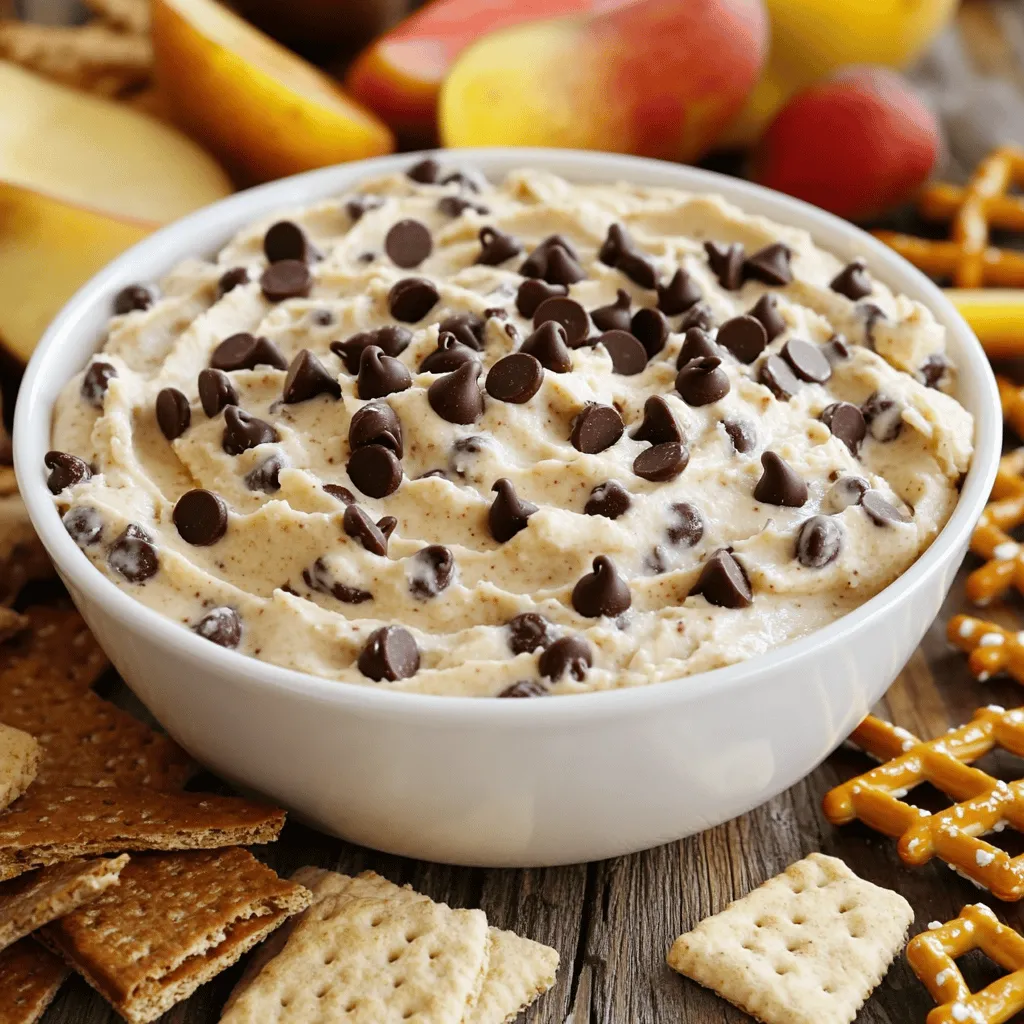 To make the best chocolate chip cookie dough dip, gather these simple ingredients: - 1 cup packed brown sugar - 1/2 cup granulated sugar - 1 cup all-purpose flour (heat-treated for safety) - 1/2 cup unsalted butter, softened to room temperature - 1 teaspoon pure vanilla extract - 1/2 teaspoon fine sea salt - 1 cup mini chocolate chips - 1/2 cup cream cheese, softened - 1/2 cup plain Greek yogurt If you have allergies or dietary needs, here are some substitutions: - Use coconut sugar instead of brown sugar for a lower glycemic index. - Swap the cream cheese with a dairy-free option like cashew cream. - For gluten-free, choose a gluten-free flour blend instead of all-purpose flour. - You can replace Greek yogurt with a non-dairy yogurt for a vegan option. Always check labels to avoid allergens. Some products may contain nuts, dairy, or gluten. Quality matters in this dip. Here are tips for choosing the best ingredients: - Use fresh butter and cream cheese for a creamy texture. - Choose pure vanilla extract over imitation for a better flavor. - Select mini chocolate chips that are semi-sweet for a balanced taste. - Ensure your flour is fresh and properly heat-treated to be safe. These choices will enhance the flavor and texture of your chocolate chip cookie dough dip. For the complete recipe, refer to the [Full Recipe]. Making chocolate chip cookie dough dip is simple. You will need to gather your ingredients and tools first. This dip mixes quickly, and you can enjoy it in under an hour. The recipe is easy to follow, and I will guide you through each step. 1. Mix the Base: Start with a big bowl. Use an electric mixer to blend the softened butter and cream cheese. Mix until creamy and smooth. This step is key for a rich dip. 2. Add Sugars: Gradually add the packed brown sugar and granulated sugar to the creamy mix. Keep mixing until it looks fluffy. This adds sweetness and texture to the dip. 3. Flavor It Up: Pour in the pure vanilla extract and sprinkle the fine sea salt into the bowl. Mix well to ensure every bite is full of flavor. 4. Incorporate the Flour: Next, slowly add the heat-treated flour. Stir gently. This gives the dip its cookie dough texture, so be patient and mix until it’s thick. 5. Fold in Chocolate Chips: Take a spatula and fold in the mini chocolate chips. Make sure they are spread out evenly in the dip. This adds the chocolatey goodness we all love. 6. Add Greek Yogurt: Now, gently fold in the plain Greek yogurt. This step makes the dip creamy without being too heavy. 7. Taste and Adjust: After mixing, take a taste. If you want more sweetness, add more mini chocolate chips. This is your dip, so make it just how you like it! 8. Chill the Dip: Transfer the mix into a nice bowl. Cover it with cling film and chill it in the fridge for about 30 minutes. This helps all the flavors come together. - Electric mixer for easy mixing - Big mixing bowl to combine ingredients - Rubber spatula for folding in the chips - Cling film to cover your dip while chilling - Serving bowl for a nice presentation Making chocolate chip cookie dough dip is fun and rewarding. You will love the creamy texture and the sweet taste! For the full recipe, check out the details above. Enjoy your treat! To make the best chocolate chip cookie dough dip, follow a few simple tricks. First, always use softened butter and cream cheese. This helps create a smooth texture. Next, heat-treat the flour to kill any harmful bacteria. Spread the flour on a baking sheet and bake it at 350°F for 5-7 minutes. Let it cool before adding it to the mix. When you combine ingredients, mix gently to keep the dip creamy. Finally, taste as you go! You can adjust sweetness by adding more chocolate chips. Avoid making the dip too sweet by adding too much sugar. Stick to the recipe for a balanced flavor. Another mistake is not chilling the dip. Chilling helps the flavors blend and improves the texture. Don't skip the Greek yogurt! It adds creaminess and lightness, making the dip extra delicious. Lastly, use a spatula to fold in the chocolate chips gently. This keeps them from sinking to the bottom. Serve your chocolate chip cookie dough dip with fun dippers! I love using crispy graham crackers, crunchy pretzel sticks, or fresh fruit like apple slices. You can also add colorful sprinkles or a drizzle of chocolate sauce on top for a festive touch. For gatherings, arrange the dippers on a platter around the dip. This makes it look inviting and fun. Want to impress? Sprinkle mini chocolate chips over the dip just before serving. It adds a nice finishing touch! {{image_4}} You can easily switch up the flavors in this dip. Try adding peanut butter for a nutty twist. Just mix in half a cup of creamy peanut butter when blending the butter and cream cheese. For a refreshing change, add a few drops of mint extract. This gives a cool flavor that pairs well with chocolate. You can even mix in some crushed Oreos for an extra treat. The options are endless! If you need a vegan option, swap the butter for coconut oil and use a vegan cream cheese. You can also replace Greek yogurt with a plant-based yogurt. For a gluten-free version, use gluten-free flour. Make sure to heat-treat the gluten-free flour the same way. These adjustments let everyone enjoy this tasty dip without worry. Pair your cookie dough dip with fun dippers. Fresh fruits like apples or strawberries add a sweet touch. You can also use pretzel sticks for a salty crunch. Graham crackers are a classic choice, too. If you want something unique, try using mini waffle cones or even churros. Each dipper brings its own flavor and texture, making the experience even better! To store your chocolate chip cookie dough dip, place it in an airtight container. This keeps the dip fresh and tasty. Make sure to cover the top with plastic wrap before sealing the lid. This extra layer helps to lock in moisture and flavor. In the fridge, the dip lasts about 3 to 5 days. If you want it to last longer, you can freeze it. Just put it in a freezer-safe container. The dip can stay frozen for up to 3 months. When you're ready to eat it, thaw it in the fridge overnight for the best taste and texture. If your dip feels a bit stiff after being in the fridge, you can refresh it. Just stir in a little milk or cream to bring back its creamy texture. Avoid reheating in the microwave, as this can change the dip's taste. Instead, let it sit at room temperature for about 30 minutes before serving. This method helps retain its delightful flavors. Yes, you can enjoy cookie dough dip raw. This dip is safe to eat because we use heat-treated flour. Heat-treating flour kills any harmful bacteria. The dip is creamy and sweet, just like cookie dough. It’s a fun treat for all ages! You can store the dip in the fridge for up to five days. Make sure to keep it in an airtight container. This keeps the dip fresh and tasty. If you notice any changes in smell or color, it’s best to toss it. If you don’t have Greek yogurt, try using sour cream. You can also use plain yogurt. Cream cheese or whipped topping can work too. Each option adds a nice creaminess to the dip. Choose what fits your taste! For the full recipe, check out the details above. You learned how to make a tasty chocolate chip cookie dough dip. We covered key ingredients and helpful tips for choosing quality items. Step-by-step instructions made the process easy, ensuring you will not miss a thing. Remember to try fun variations, and have creative serving ideas ready. Proper storage helps keep it fresh for longer. This dip is a fun treat for any occasion. Now, you can make a delicious dessert everyone will love!