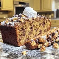 - 3 ripe bananas, thoroughly mashed - 1/2 cup granulated sugar - 1/4 cup packed brown sugar - 1/2 cup coconut oil, melted and slightly cooled - 2 large eggs, beaten - 1 teaspoon vanilla extract - 1 teaspoon baking soda - 1/4 teaspoon salt - 1 1/2 cups all-purpose flour - 1/2 cup semi-sweet chocolate chips - 1/2 cup chopped walnuts (optional) To make chocolate chip banana bread, you need ripe bananas. Ripe bananas have a sweet taste that adds great flavor. Use two types of sugar for a rich taste. Coconut oil gives the bread moisture and a hint of coconut flavor. You’ll also need eggs for binding. Vanilla adds warmth to the taste. Baking soda helps the bread rise well. Salt balances the sweetness. All-purpose flour is the base, and chocolate chips add that must-have touch of sweetness. - Tips on using nut alternatives: You can swap walnuts for pecans or almonds. They add a nice crunch. - Suggestions for mixing in dried fruits: Consider adding raisins or dried cranberries for extra flavor. - Ideas for different chocolate types: Dark chocolate or white chocolate chips can change the taste. Feel free to get creative with your mix-ins! This recipe is flexible, allowing you to experiment with your favorite flavors. If you want the full recipe, check out the Chocolate Chip Banana Bliss Bread. 1. Preheat your oven to 350°F (175°C). This step is key for even baking. 2. Prepare a 9x5 inch loaf pan by greasing it or lining it with parchment paper. This helps with easy removal later. 3. In a large mixing bowl, mash the ripe bananas well. You want them to be smooth. 4. Add the granulated sugar and brown sugar to the bananas. Mix until smooth. 5. Pour in the melted coconut oil and stir it in. Add the beaten eggs and vanilla extract. Mix until everything is well combined. 6. Sprinkle the baking soda and salt over the mixture. Stir gently to mix these in. 7. Gradually add the all-purpose flour. Use a spatula to fold it in carefully. Don't over-mix; a few lumps are fine. 1. Gently fold in the chocolate chips and any walnuts, if using. Make sure they are spread out in the batter. 2. Pour the batter into your prepared loaf pan. Smooth the top with your spatula. 3. Bake in the preheated oven for 55-65 minutes. Check doneness with a toothpick; it should come out clean with a few crumbs. 1. Once baked, let the bread cool in the pan for 10 minutes. This helps it stay moist. 2. Carefully transfer the bread to a wire rack to cool completely. This prevents sogginess. 3. For slicing, wait until the bread is cool. Use a sharp knife for neat slices. You can find the Full Recipe for more detailed steps and tips. To make the best chocolate chip banana bread, start with ripe bananas. Look for bananas that are brown with lots of spots. These bananas have the sweetest flavor and will make your bread taste amazing. When mixing your batter, be careful not to over-mix. Stir just until you combine the ingredients. It’s okay if some lumps remain. Over-mixing can lead to a tough texture, and we want our bread to be soft and moist. One common mistake is undercooking or overbaking the bread. If your bread is undercooked, it will feel soft in the center and a toothpick will come out wet. If it’s overbaked, the bread will be dry and crumbly. Aim for a toothpick that comes out clean or with a few moist crumbs. If you find the texture off, it could be due to too much flour or not enough moisture. Always measure your flour correctly by spooning it into the measuring cup and leveling it off. If your bread is too dry, consider adding a little more mashed banana or coconut oil next time. To keep your banana bread fresh, store it in an airtight container at room temperature. This helps it stay moist. If you plan to keep it longer, wrap it tightly in plastic wrap and freeze it. For reheating, slice the bread and warm it in a microwave. Just a few seconds will do. This way, it won’t dry out, and you can enjoy that fresh-baked taste again. For the full recipe, check out the Full Recipe section. {{image_4}} You can make this banana bread even more tasty. Try adding peanut butter for a nutty twist. Swirling in some caramel gives it a rich, sweet flavor. You can also spice things up with cinnamon or nutmeg. These spices add warmth and depth to every bite. Want to make your banana bread healthier? Use whole wheat flour instead of regular flour. Coconut flour is another great option. It adds a light, nutty taste. You can reduce the sugar by using less granulated sugar. Try using natural sweeteners like maple syrup or honey for a healthier touch. You can easily make this recipe vegan-friendly. Replace eggs with flaxseed meal or applesauce. This keeps the bread moist and tasty. For gluten-free baking, use a gluten-free flour blend. Make sure it has xanthan gum for the right texture. These swaps let everyone enjoy this delicious treat! For the full recipe, check the Chocolate Chip Banana Bliss Bread section. You can store banana bread at room temperature for two to three days. Keep it in a cool, dry place. If your kitchen is warm, consider refrigeration. To store, wrap the bread tightly in plastic wrap or foil. This keeps it moist and fresh. You can also place it in an airtight container. This extra layer helps prevent drying out. For longer storage, freeze your banana bread. Wrap it tightly in plastic wrap first. Then, place it in a freezer bag. This method keeps the bread fresh for up to three months. When you're ready to enjoy it, remove the bread from the freezer. Let it thaw in the fridge or at room temperature. Thawing in the fridge helps it stay moist. At room temperature, banana bread lasts about three days. If you refrigerate it, it can last up to a week. Always check for signs of spoilage. Look for mold or an off smell. If you see any discoloration, it's best to toss it. Enjoy your banana bread at its best! If you don’t have coconut oil, don’t worry! You can use several substitutes. Here are some options: - Unsalted butter - Vegetable oil - Canola oil - Applesauce (for a healthier twist) Each of these will work well in the recipe. Just keep the same amount as in the full recipe. Yes, you can use frozen bananas! They are great for banana bread. Here’s how: - Thaw the bananas completely before using. - Drain excess liquid if needed. - Mash them until smooth. Frozen bananas add sweetness and moisture. They’re perfect for baking! You can test if your banana bread is done using a toothpick. Here’s how: - Insert a toothpick into the center of the bread. - If it comes out clean or with a few moist crumbs, it's done. - If it has wet batter on it, bake for a few more minutes. Keep an eye on the time, too! Usually, it takes about 55 to 65 minutes. Yes, you can easily make muffins with this recipe! Here’s how to do it: - Fill your muffin tins with the batter. - Bake at the same temperature but check for doneness at 20 to 25 minutes. Muffins will bake faster than a loaf. Enjoy your tasty banana muffins! In this blog post, we explored how to make delicious banana bread. We covered essential ingredients and optional add-ins for flavor. I shared step-by-step instructions for mixing, baking, and cooling the bread. Plus, I provided tips to avoid baking mistakes and store leftovers properly. Banana bread can be a fun recipe to master. With practice, you can create countless variations. Enjoy the process, and share your tasty creations!