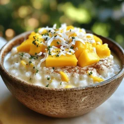 - 1 cup jasmine rice - 2 cans (13.5 oz each) full-fat coconut milk - 3 cups water I love using jasmine rice for this pudding. Its fragrant aroma adds a lovely touch. Full-fat coconut milk gives a rich, creamy texture. The rice absorbs the milk, making it so comforting. You need three cups of water to cook the rice just right. - 1/2 cup granulated sugar - 1 teaspoon pure vanilla extract - 1/2 teaspoon ground cinnamon For sweetness, I use half a cup of granulated sugar. You can adjust this based on your taste. A teaspoon of pure vanilla extract adds depth. I also love adding a half teaspoon of ground cinnamon for warmth. These flavorings make the pudding truly special. - Fresh mango slices - Toasted coconut flakes Toppings can elevate your dish. Fresh mango slices bring a bright, fruity flavor. Toasted coconut flakes add a nice crunch. These toppings make your pudding pop! For the full recipe, check out the Coconut Dream Rice Pudding. You will enjoy making this treat! Start by combining 1 cup of jasmine rice, 3 cups of water, and 1/4 teaspoon of fine sea salt in a medium saucepan. Bring this mixture to a boil over medium-high heat. Stir it often to stop the rice from sticking. Once it boils, reduce the heat to low. Cover the saucepan with a tight lid and let it simmer for 15 to 20 minutes. Check the rice from time to time. You want it tender and for all the water to be absorbed. After the rice is cooked, pour in 2 cans of full-fat coconut milk. Add in 1/2 cup of granulated sugar, 1 teaspoon of pure vanilla extract, and 1/2 teaspoon of ground cinnamon. Stir gently to mix all the ingredients well. Turn the heat back to medium. Cook the mixture while stirring often. This helps prevent sticking at the bottom. Continue cooking for about 10 to 15 minutes until the pudding thickens to your liking. Once your pudding is thick, remove the saucepan from the heat. Let it cool a bit; it will thicken more as it cools. You can serve the pudding warm or chilled. For a lovely touch, top it with fresh mango slices and toasted coconut flakes. Presentation Tips: For a fancy look, serve the rice pudding in small bowls or ramekins. Drizzle a little extra coconut milk on top, and add a mint leaf for color. For the full recipe, check out the Coconut Dream Rice Pudding! To get that creamy, dreamy texture, stirring is key. I always stir the rice as it cooks. This stops the rice from sticking to the bottom. Stir it gently but often. If you want a thicker pudding, cook it a bit longer. For a creamier feel, take it off the heat sooner. You can add fun flavors to your pudding! Try a pinch of nutmeg or cardamom for warmth. Almond or coconut extracts can bring out that tropical vibe. You can also toss in fruits while cooking. Bananas, pineapple, or even berries work great. They add sweetness and a pop of color. Serve the pudding warm for a cozy treat. It’s also nice chilled, especially on hot days. For gatherings, think of fun presentation ideas. Use cute bowls or glasses. Top each one with fresh mango and toasted coconut. A mint leaf adds a bright touch. This makes your dish stand out and taste even better! {{image_4}} You can make this coconut milk rice pudding fit many diets. For a vegan option, swap the granulated sugar for alternatives like maple syrup or agave nectar. These sweeteners add a nice flavor and keep the pudding plant-based. If gluten is a concern, you can rest easy. This pudding is naturally gluten-free. Just ensure that any added ingredients, like toppings, are also gluten-free. This way, everyone can enjoy this creamy treat without worry. To change up the flavor, try different types of rice. Arborio rice, often used in risotto, makes a creamier pudding. The starch in arborio rice gives your pudding a rich texture. You can also infuse the pudding with flavors. Adding citrus zest, like lemon or lime, brightens the dish. Spices like nutmeg or cardamom can add warmth and depth. Experiment with what you like best to find your perfect combination. Coconut pudding has many international versions. For a Thai-style variation, add pandan leaves while cooking for a unique flavor. You can also use coconut cream to make it extra rich. Fusion ideas are fun too. Try adding chocolate for a dessert inspired by both Asian and Western flavors. You can even use matcha for a green tea twist. Each variation can give this dish a new life, so feel free to get creative! For the full recipe, check out the Coconut Dream Rice Pudding. It’s a great starting point for all these variations. To keep your coconut milk rice pudding fresh, store it in the fridge. Use an airtight container. This helps maintain its creamy texture and flavor. Allow the pudding to cool before sealing it in. This step prevents moisture buildup inside the container. Your pudding lasts about 4 to 5 days in the fridge. If you want to keep it longer, you can freeze it. To freeze, use freezer-safe containers. Leave some space at the top, as the pudding expands when frozen. It can last for up to 2 months in the freezer. Reheat your pudding gently to keep it smooth. Use a saucepan over low heat. Stir it often to prevent sticking. You can also add a splash of coconut milk to refresh it. This step brings back its creamy goodness. If you prefer, you can use the microwave. Heat in short bursts, stirring in between. Enjoy your comforting treat warm or chilled! What can I substitute for jasmine rice in this recipe? You can use Arborio rice or even short-grain rice. These types will give a creamy texture. Jasmine rice has a lovely aroma and stickiness, but other options also work well. How do I know when the rice pudding is done? The rice pudding is done when it thickens to your liking. It should have a rich, creamy feel. Stir it occasionally and keep an eye on the thickness as it cooks. Can I use light coconut milk instead of full-fat? Yes, you can use light coconut milk. However, it may not be as creamy. Full-fat coconut milk gives the pudding a rich taste and texture. Alternatives for granulated sugar You can use honey, maple syrup, or coconut sugar. Each sweetener changes the flavor slightly. Adjust the amount based on your taste. Is coconut milk rice pudding served warm or cold? You can serve it warm or cold. Many people enjoy it warm for a comforting treat. Others prefer it chilled, especially on a hot day. Can I make this ahead of time? Absolutely! You can make the pudding a day in advance. Just store it in the fridge. Stir well before serving for the best texture. You can find the full recipe at the beginning of the article. This article shared how to make a delicious coconut rice pudding with simple steps. You learned about key ingredients, cooking techniques, and flavor ideas. We also explored storage tips to keep it fresh. Remember, you can customize this dish to fit your taste. Enjoy serving it warm or cold, topped with fruits or nuts. Now it's your turn to create this tasty treat. Dive in and have fun making your own coconut rice pudding!