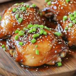 - 4 bone-in, skin-on chicken thighs - 1/4 cup honey - 1/4 cup soy sauce - 5 cloves garlic, finely minced - 1 tablespoon fresh ginger, finely grated - 1 tablespoon apple cider vinegar - 2 tablespoons olive oil - 1 teaspoon sesame oil - 1/2 teaspoon red pepper flakes - Salt and pepper, to taste - Chopped green onions and sesame seeds for garnish When you gather your ingredients, you set the stage for a great meal. The star of the show is the chicken thighs. Their rich flavor stands up to the sweet and savory sauce. Honey adds a lovely sweetness. Soy sauce brings depth and saltiness. Garlic and ginger add a fragrant kick that makes each bite special. Optional ingredients like red pepper flakes give a nice heat. Salt and pepper are essential for seasoning. Chopped green onions and sesame seeds look great as a garnish. They also add a fresh crunch. This recipe is simple yet full of flavor. You can find the full recipe above to get started! - Combine honey, soy sauce, garlic, ginger, vinegar, olive oil, sesame oil, and red pepper flakes in a mixing bowl. - Whisk until blended to create a smooth marinade. In this step, the marinade brings life to the chicken. The honey adds sweetness, while soy sauce gives it a salty kick. Garlic and ginger enhance the flavor, making it rich and tasty. - Season chicken thighs with salt and pepper before cooking. - Heat a skillet over medium-high heat and sear chicken thighs skin-side down. I like to season the chicken thighs well. This step helps build flavor. Searing the skin-side down gives the chicken a nice crunch. The hot skillet locks in the juices and adds color. - Flip thighs and pour marinade over the top; bring to a gentle simmer. - Cover and reduce heat for 20-25 minutes until fully cooked; check internal temperature. Once the chicken is golden, flip it over. Pour the marinade on top. This sauce makes the chicken juicy and full of flavor. Covering it helps cook evenly and keeps it moist. Always check the internal temperature. It should be 165°F (75°C) for safe eating. - Increase heat to thicken the sauce, spooning it over the chicken. - Allow resting time before serving for optimal flavor. After cooking, I turn up the heat. This thickens the sauce nicely. Spoon it over the chicken for extra flavor. Let it rest for a few minutes to keep it tender. This step is key before serving. For the full recipe, check out the details provided above. Searing the chicken thighs is key for flavor. It creates a golden crust that seals in juices. When you sear, the Maillard reaction happens, adding depth to your dish. For best results, heat your skillet on medium-high before adding the chicken. Cooking times vary with the size of the thighs. Larger thighs need more time, around 25 minutes, while smaller ones cook faster. Always check the internal temperature. It should reach 165°F (75°C) for safe eating. Balance is essential in your honey garlic sauce. If it’s too sweet, add a pinch of salt or more soy sauce. This balances the flavor. You can also add herbs like thyme or basil for a fresh twist. A touch of cayenne pepper can give it a nice kick. Experiment with spices! Try adding cumin or paprika for a unique flavor boost. Adjust the sauce to fit your taste. Honey garlic chicken pairs well with rice or mashed potatoes. As a side, roasted veggies add color and nutrition. You can also serve it with a light salad for freshness. For plating, arrange the chicken on a vibrant platter. Drizzle extra sauce on top for shine. Finish with green onions and sesame seeds for a beautiful presentation. For the full recipe, check out Honey Garlic Chicken Thighs Delight. {{image_4}} You can swap chicken with salmon or tofu for a fun twist. Salmon cooks fast and adds a rich flavor. For tofu, press it to remove water and cut it into cubes. Adjust cooking times based on what protein you choose. Salmon needs about 10-15 minutes, while tofu may take 15-20 minutes to get a nice golden crust. Want more heat? Add red pepper flakes or a splash of hot sauce. Start with a pinch, then taste and add more. For less spice, remove the red pepper flakes. You can also use sweet chili sauce for a milder and sweet touch. If you need a gluten-free option, use tamari instead of soy sauce. It tastes just as good. For those watching sugar, try using monk fruit sweetener or agave syrup. These options keep the sweetness while lowering sugar content. Adjust amounts to taste for the best results. For the full recipe, check out the complete guide in the article. To keep your Honey Garlic Chicken Thighs fresh, store them in an airtight container. They will stay good for up to four days in the fridge. Make sure to let them cool down before sealing. This helps prevent moisture buildup, which can make the chicken soggy. If you want to save your leftover chicken for later, freezing is a great option. Place the chicken and sauce in a freezer-safe bag or container. Remove as much air as possible to avoid freezer burn. You can keep them frozen for up to three months. When ready to cook, thaw the chicken overnight in the fridge. When it’s time to enjoy your chicken again, reheating needs care. The best method is using the stovetop. Heat a skillet over medium heat and add a splash of water or broth. This keeps the chicken moist. Cover the pan to trap steam and heat for about 8 minutes, turning once. If you use a microwave, place the chicken on a plate and cover it with a wet paper towel. Heat in short bursts, about 1-2 minutes at a time. Check to ensure it's heated through. Avoid overcooking, as that can dry it out. Yes, you can use chicken breasts. However, they cook faster than thighs. Thighs are juicier due to more fat. If you use breasts, check them at around 15 to 20 minutes. Make sure they stay moist and tender. The best way is to use a meat thermometer. Insert it into the thickest part of the chicken. The safe temperature is 165°F or 75°C. This ensures the chicken is fully cooked and safe to eat. You can serve many sides with this dish. Some popular options include: - Steamed rice - Roasted vegetables - Mashed potatoes - Salad with a light vinaigrette These sides add balance to the sweet and savory flavors of the chicken. Yes, you can prep the chicken ahead. Marinate it in the fridge for a few hours or overnight. This allows the flavors to mix well. After cooking, store leftovers in an airtight container in the fridge for up to 3 days. Yes, this recipe is very kid-friendly. Kids often enjoy sweet flavors, like honey. The garlic adds a nice taste without being too strong. The glaze makes the chicken look fun and tasty on the plate. In this blog post, we explored how to make delicious Honey Garlic Chicken Thighs. We looked at key ingredients like chicken, honey, and garlic and detailed marinating and cooking steps. You learned tips to perfect the dish and variations to suit your taste. Remember, cooking is about having fun and trying new things. With practice, you'll master this recipe and impress your family. Enjoy every bite of your tasty creation!