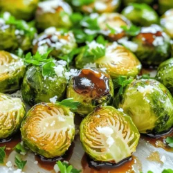 - 1 lb Brussels sprouts - 3 tablespoons balsamic vinegar - 2 tablespoons honey - 2 tablespoons olive oil - 2 cloves garlic, minced - Salt and black pepper - ¼ cup grated Parmesan cheese - 1 tablespoon chopped fresh parsley for garnish - Baking sheet - Mixing bowl - Small saucepan Using fresh Brussels sprouts makes a big difference in flavor. When buying them, look for firm, bright green sprouts. Try to avoid any that are yellow or wilted. You can choose to use optional ingredients, like cheese and parsley. The cheese adds a rich taste, while parsley gives a fresh look. Make sure you have the right tools ready. A baking sheet helps the sprouts roast evenly. A mixing bowl is great for tossing the sprouts with oil and seasoning. The saucepan is for making the glaze. For the full recipe, check out the Balsamic Bliss Brussels Sprouts. Enjoy cooking! - Preheat the oven to 400°F (200°C). - Halve the Brussels sprouts and prepare the seasoning mix. First, you want to get your oven nice and hot. Preheating helps the Brussels sprouts roast evenly. Next, take your Brussels sprouts and cut them in half. This helps them cook faster and allows the edges to get crispy. In a large mixing bowl, add the halved sprouts along with olive oil, minced garlic, salt, and black pepper. Toss everything together until the sprouts are well-coated. - Transfer seasoned sprouts to a baking sheet. - Roast for 20-25 minutes, stirring halfway. Now, spread the seasoned Brussels sprouts on a baking sheet. Make sure they are in a single layer for even cooking. Place them in the preheated oven and roast for 20 to 25 minutes. Halfway through, take them out and give them a good stir. This step helps them brown nicely on all sides. You want them to be golden brown and fork-tender when they’re done. - Combine balsamic vinegar and honey in a saucepan. - Simmer until thickened, about 3-5 minutes. While the sprouts roast, let’s make the balsamic glaze. In a small saucepan, add balsamic vinegar and honey. Set the heat to low and stir the mixture. Let it simmer for about 3 to 5 minutes. You want it to thicken and become syrupy. This glaze will add a sweet and tangy flavor that pairs perfectly with the sprouts. - Drizzle glaze over roasted sprouts. - Optionally add Parmesan cheese and return to oven. Once the Brussels sprouts are done, drizzle that lovely glaze over them. Toss the sprouts gently to coat them well. If you want an extra touch, sprinkle some grated Parmesan cheese on top. It adds a savory flavor that really enhances the dish. If you choose to add cheese, pop them back in the oven for an additional 2 to 3 minutes until the cheese melts. For the final touch, sprinkle some fresh parsley for color and flavor. Enjoy this savory delight! - Ensure even spacing on the baking sheet: Give the sprouts room. If they are too close, they will steam instead of roast. This step helps them brown nicely. - Stir halfway through roasting for better browning: Turn the sprouts during cooking. This helps them get golden on all sides and ensures they cook evenly. - How to achieve the perfect glaze thickness: When you make the glaze, let it simmer until it thickens. You want it to coat the sprouts well. If it is too thin, it won’t stick. - Adjusting sweetness with more or less honey: If you like it sweeter, add a bit more honey. If you want it less sweet, cut back on the honey. Taste as you go to find your perfect balance. - Ideal pairings with main dishes: These Brussels sprouts work well with chicken, beef, or fish. They also taste great beside pasta dishes. - Creative serving ideas for presentation: Serve the sprouts in a nice bowl. Drizzle extra balsamic glaze on top. Add a sprinkle of parsley for a pop of color. This makes the dish look just as good as it tastes! {{image_4}} You can make your Balsamic Glazed Brussels Sprouts even better. Try adding spices like red pepper flakes for heat. A pinch of smoked paprika gives a nice depth. Fresh herbs like thyme or rosemary add freshness and aroma. You can also swap honey for maple syrup or agave for a different sweetness. Each choice changes the taste and keeps things fun. To make this dish plant-based, skip the Parmesan cheese. Nutritional yeast can provide a cheesy flavor without dairy. You can also use vegan cheese if you prefer. This keeps your dish creamy and savory while being fully vegan-friendly. It’s a great way to enjoy Brussels sprouts without animal products. Every season brings its own veggies. In spring, add asparagus or peas for a bright touch. Summer is great for corn or tomatoes, which add sweetness. Fall brings butternut squash, which pairs nicely with the glaze. In winter, try adding roasted carrots or beets. Adjust spices as seasons change. For example, warm spices like cinnamon work well in colder months. This keeps your dish fresh and exciting all year long. To store leftover Brussels sprouts, use an airtight container. Glass containers work best as they keep the flavor locked in. You can store them in the refrigerator for up to four days. If you want to keep them longer, freezing is a great option. Place them in a freezer-safe bag, and they can last for up to three months. When reheating, aim to keep the sprouts crispy. The best method is to use the oven. Preheat it to 350°F (175°C) and spread the sprouts on a baking sheet. Heat for about 10-15 minutes until warm. For the glaze, warm it in a small pan, stirring until it is runny again. Drizzle it over the sprouts after reheating to restore that delicious flavor. Balsamic glazed Brussels sprouts can last in the fridge for four days. If you notice any off smells, sliminess, or discoloration, it’s best to discard them. Always trust your senses. If in doubt, throw it out. This will keep you safe and healthy. Yes, you can use frozen Brussels sprouts. They are convenient and save time. However, fresh sprouts taste better. Frozen sprouts may lose some crunch. If you choose frozen, thaw them first. Drain excess water to avoid sogginess. To thicken the glaze, cook it longer. Simmer the balsamic vinegar and honey more than 5 minutes. Stir often and watch closely. You can also add a bit of cornstarch mixed with water. This will help it thicken quickly. These Brussels sprouts go well with many dishes. They pair nicely with roasted chicken or pork. Serve them alongside quinoa or rice for a full meal. You can also add them to a salad for extra flavor. To lower calories, reduce or skip the honey. Use less olive oil, too. You can replace honey with unsweetened applesauce. This keeps the sweetness without added calories. Choose a low-fat cheese or skip it for a lighter dish. You can use maple syrup or agave syrup instead of honey. Both options add sweetness. Another choice is to use date syrup for a richer flavor. Adjust the amount to suit your taste. In this post, we explored a delicious recipe for balsamic glazed Brussels sprouts. We covered the main and optional ingredients needed, step-by-step instructions, and tips for perfect roasting. You learned how to store leftovers and creative variations to try. Enjoy cooking this dish, as it is fun and full of flavor. With the right steps, you will impress everyone at your table. Embrace the tasty possibilities with Brussels sprouts!