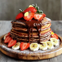 To make delicious Chocolate Hazelnut Spread Pancakes, gather these simple ingredients: - 1 cup all-purpose flour - 2 tablespoons granulated sugar - 2 teaspoons baking powder - 1/2 teaspoon fine salt - 1 cup milk (any variety, or a dairy-free alternative) - 1 large egg, beaten - 2 tablespoons unsalted butter, melted - 1/2 cup Chocolate Hazelnut spread (like Nutella) - 1/4 cup chopped hazelnuts (optional) - Fresh strawberries or banana slices for garnish These ingredients come together to create a sweet and rich pancake that everyone will love. The chocolate hazelnut spread adds a delightful flavor. You can even add chopped hazelnuts for extra crunch. Fresh fruits like strawberries or bananas will brighten up the plate. This recipe is sure to impress! - First, combine 1 cup of all-purpose flour, 2 tablespoons of granulated sugar, 2 teaspoons of baking powder, and 1/2 teaspoon of fine salt in a large bowl. Mix well with a whisk. - In a separate bowl, mix together 1 cup of milk, 1 large beaten egg, and 2 tablespoons of melted unsalted butter. Whisk until smooth. - Next, pour the wet mixture into the dry ingredients. Stir gently with a spatula until just combined. Remember, a few lumps are okay. - Heat your skillet over medium heat. Add a small bit of butter to it. Let the butter melt completely. - For each pancake, pour about 1/4 cup of batter onto the heated skillet. If you like, sprinkle some chopped hazelnuts on top. - Cook for 2-3 minutes until bubbles form on the surface. Flip the pancakes and cook for another 1-2 minutes until golden brown. - Once cooked, stack the pancakes on a plate and drizzle with extra chocolate hazelnut spread. - Add fresh fruit slices like strawberries or bananas for a tasty garnish. - For a fun presentation, create a tower with the pancakes and arrange the fruit around it. Enjoy every bite! For the complete method, check out the Full Recipe above. - Importance of not overmixing: Overmixing the batter can lead to tough pancakes. Stir just until the dry and wet ingredients blend. A few lumps are okay. This keeps the pancakes fluffy and light. - Achieving the right skillet temperature: The right heat is key. Preheat your skillet on medium. You want it hot enough to sizzle but not smoke. A drop of water should dance and evaporate quickly when it’s ready. - Using butter for non-stick cooking: Always use butter to grease your skillet. It adds flavor and prevents sticking. Let the butter melt fully before adding the batter. This gives you that nice golden color. - Choosing the best chocolate hazelnut spread: Pick a high-quality chocolate hazelnut spread. Look for one with a rich cocoa flavor and creamy texture. This will make your pancakes taste amazing. - Amount of spread to use for optimum taste: Use about half a cup of spread in your batter. This gives a nice chocolatey taste without being too sweet. You can also add more on top when serving. - Custom toppings suggestions: Get creative with toppings! Fresh strawberries or banana slices add a nice touch. Try sprinkling chopped hazelnuts for crunch. You can also drizzle more chocolate hazelnut spread for extra yum. For the complete recipe, check out the [Full Recipe]. {{image_4}} To make your pancakes fit different diets, try these easy swaps: - Gluten-free alternatives for flour: Use almond flour or coconut flour. They work well and keep pancakes fluffy. - Dairy-free milk options: Almond milk, soy milk, or oat milk are great choices. They add creaminess without dairy. - Egg substitutes for vegan versions: Use flaxseed meal or mashed banana. Replace one egg with 1 tablespoon of flaxseed mixed with 2.5 tablespoons of water. Want to make your pancakes even more fun? Here are some delicious ideas: - Adding chocolate chips for extra richness: Mix in a handful of chocolate chips to the batter. They melt and create pockets of chocolate joy. - Infusing batter with vanilla or almond extract: Just a teaspoon can change the whole taste. It adds a warm, inviting flavor. - Different nut toppings: Try pecans, walnuts, or even more hazelnuts. They give a nice crunch and flavor. Check out the Full Recipe for more details on making these delightful pancakes! After making chocolate hazelnut spread pancakes, you might have extras. To keep them fresh, store leftovers in the fridge. Place pancakes in an airtight container. They stay good for about 2-3 days. If you want to save them longer, freeze them. Stack the pancakes with parchment paper between each layer. Then, put them in a freezer bag. This method helps prevent sticking. Frozen pancakes can last for about 1-2 months. When you're ready to enjoy your pancakes again, reheating them is easy. You can use a microwave, skillet, or oven. For the microwave, place pancakes on a plate and cover them with a damp paper towel. Heat for about 20-30 seconds. If using a skillet, warm a little butter over medium heat. Add pancakes and heat for about 1-2 minutes on each side. This keeps them fluffy. The oven is great for larger batches. Preheat it to 350°F (175°C) and place pancakes on a baking sheet. Warm for about 10 minutes. Each method helps bring back that fresh taste. Enjoy your pancakes with more chocolate hazelnut spread or your favorite toppings! Can I use whole wheat flour instead? Yes, you can use whole wheat flour. It will make the pancakes denser. Start with half whole wheat and half all-purpose for a lighter texture. How do I make pancakes fluffier? Add an extra egg or use buttermilk instead of regular milk. Both options help create air pockets. Also, don’t overmix the batter; a few lumps are okay. What is the best way to measure flour? Use a spoon to scoop flour into a measuring cup. Then level it off with a knife. This method prevents packing too much flour, ensuring accurate measurements. Can I use a different nut butter instead? Yes, you can use almond butter or peanut butter. Each choice gives the pancakes a unique flavor. Just make sure the texture is similar. What can I substitute for sugar? You can use honey, maple syrup, or coconut sugar. Each option adds different sweetness and flavor to the pancakes. Adjust the amount based on your taste. How long should I cook pancakes on each side? Cook pancakes for about 2-3 minutes on the first side. Flip them when bubbles form. Then, cook for 1-2 minutes on the other side until golden brown. What indicates a pancake is fully cooked? A fully cooked pancake will be golden brown and spring back when pressed lightly. The center should not be gooey or wet. This blog post showed you how to make delicious chocolate hazelnut pancakes. We covered the right ingredients and step-by-step instructions for cooking. I shared tips for perfecting your pancakes and ways to make them unique. We also discussed how to store leftovers and answered common questions. In conclusion, experimenting with your pancake recipe can lead to new favorites. Enjoy making and sharing these tasty treats!