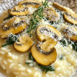 - 1 cup Arborio rice - 4 cups vegetable broth - 8 oz cremini mushrooms, sliced - 1 small onion, finely chopped - 2 cloves garlic, minced - 1 cup fresh spinach, roughly chopped - ½ cup Parmesan cheese, grated - 2 tablespoons olive oil - 2 tablespoons unsalted butter - Salt and pepper to taste - Fresh thyme leaves, for garnish (optional) To make creamy mushroom risotto, you need simple ingredients. Arborio rice is key. It gives the risotto its creamy texture. The vegetable broth adds flavor. For depth, cremini mushrooms work best. They are rich and earthy. Use a small onion for sweetness. Garlic adds a nice punch. Fresh spinach adds color and nutrition. Parmesan cheese makes it creamy and savory. Olive oil and butter create a rich base. Season with salt and pepper to balance flavors. Fresh thyme adds a nice touch, but it's optional. These ingredients combine to create a delicious meal. Each one plays a role in building flavor. You may also find the [Full Recipe] helpful for cooking. 1. Warm the Broth: Start by pouring the vegetable broth into a medium saucepan. Heat it over low heat. Keeping the broth warm helps the rice cook evenly. 2. Sauté the Aromatics: In a large skillet, add the olive oil and 1 tablespoon of butter. Heat this over medium. Once the butter melts, add the finely chopped onion. Cook for 2-3 minutes until it is soft and fragrant. 3. Cook the Mushrooms: Next, add minced garlic and sliced mushrooms to the skillet. Stir and cook for about 5-7 minutes. You want the mushrooms to be tender and golden brown. 1. Toast the Rice: Now, add Arborio rice to the skillet. Stir well to coat each grain. Cook for about 2 minutes. The edges of the rice should look slightly clear. 2. Incorporate the Broth: Begin adding the warm vegetable broth. Use a ladle to add one portion at a time. Stir often until the broth is mostly absorbed before adding more. Keep this up for 18-20 minutes until the rice is creamy and cooked al dente. 3. Add Spinach: When the risotto is nearly done, fold in the roughly chopped fresh spinach. Stir until the spinach wilts and mixes well. 1. Finish with Cheese and Butter: Remove the skillet from heat. Add the last tablespoon of butter and grated Parmesan cheese. Stir until everything is creamy and the cheese melts. 2. Season to Taste: Taste your risotto. Adjust with salt and pepper as needed. 3. Serve: Scoop the creamy mushroom risotto into bowls right away. Garnish with fresh thyme leaves if you like. Enjoy this satisfying dish! For the full recipe, you can refer to the provided details. - Stirring Techniques: Stir the risotto often. This helps release the starch from the rice. More starch means creamier risotto. Use a wooden spoon for best results. - Importance of Warm Broth: Always keep your broth warm. Cold broth will slow down cooking. This makes it hard for the rice to absorb flavors. - Achieving Creamy Consistency: To get that creamy texture, add broth slowly. Let the rice soak up the liquid before adding more. This process takes about 18-20 minutes. - Overcooking Rice: Watch the rice closely. If it cooks too long, it becomes mushy. You want it to be al dente—firm but not hard. - Not Using Enough Broth: Make sure to use enough broth. If you skimp, the rice won't cook properly. The right amount is four cups for one cup of rice. - Skipping Aromatics: Don’t skip the onion and garlic. They build a flavorful base for your risotto. Sauté them until soft and fragrant for the best taste. For the complete recipe, refer to the [Full Recipe]. {{image_4}} You can change your creamy mushroom risotto by adding different elements. Try using different mushrooms. Shiitake and portobello mushrooms add depth and flavor. They bring unique tastes to your dish. Adding proteins can also enhance your risotto. You can mix in cooked chicken or shrimp for a hearty meal. If you're plant-based, tofu works well too. It absorbs flavors and adds a nice texture. Herbs and spices can transform your risotto. Fresh herbs like basil and parsley bring brightness. You can add them right before serving for a fresh touch. Spices can give your dish extra warmth. A pinch of nutmeg adds a cozy feel. Black pepper can elevate the taste and add a slight kick. Cheese is key to a creamy risotto. While Parmesan is classic, you can explore other cheeses too. Goat cheese adds tanginess, while feta offers a crumbly texture. If you want a vegetarian option, try cashew cheese or nutritional yeast. These options keep the creaminess while being dairy-free. For more details on making this dish, check the Full Recipe. For storing leftover creamy mushroom risotto, follow these best practices: - Cool Down: Let the risotto cool to room temperature before storing. - Containers: Use airtight containers to keep air out. Glass or plastic containers work well. - Temperature: Store in the fridge for up to 3 days. Make sure your fridge is at 40°F (4°C) or lower. When you want to enjoy the risotto again, here are methods for reheating: - Stovetop: Place the risotto in a pan. Add a splash of broth or water. Heat on low, stirring often. - Microwave: Put the risotto in a microwave-safe bowl. Add a little broth or water. Heat in short bursts, stirring in between. To maintain creaminess, remember these tips: - Add Liquid: Always add a bit of broth or water while reheating. This helps keep it moist. - Stir Often: Stir the risotto regularly. This keeps it from sticking and helps it heat evenly. For the full recipe, check out the details above! How do you know when risotto is done? You know risotto is done when it is creamy and slightly firm. The rice should be al dente, which means it has a slight bite. Taste a few grains to ensure they are cooked but not mushy. Can I make risotto in advance? Yes, you can make risotto in advance. Cook it fully, then cool it quickly. Store it in the fridge for up to three days. When you reheat, add a little broth to bring back creaminess. What can I serve with creamy mushroom risotto? Creamy mushroom risotto pairs well with grilled chicken or fish. A fresh salad or roasted vegetables make a great side too. You can also enjoy it on its own as a main dish. Is risotto gluten-free? Yes, risotto is gluten-free. The main ingredient, Arborio rice, is naturally gluten-free. Always check your broth and any added ingredients to ensure they are also gluten-free. How to fix overcooked risotto? If risotto is overcooked, you can try adding more broth. This can help to loosen the texture. Stir in a little butter or cheese for added creaminess. Can I freeze creamy mushroom risotto? Freezing creamy mushroom risotto is not ideal. The texture can change when thawed. If you must freeze it, store in an airtight container for up to a month. What type of rice is best for risotto? Arborio rice is the best choice for risotto. It has a high starch content, which gives risotto its creamy texture. You can also use Carnaroli or Vialone Nano rice. How long does risotto last in the fridge? Risotto lasts about three days in the fridge. Store it in a sealed container. Make sure to reheat it properly to enjoy its creamy goodness again. For a detailed guide on making this dish, check out the Full Recipe! This blog post covered how to make creamy mushroom risotto. We looked at essential ingredients and step-by-step cooking methods. I shared tips for perfect risotto and common mistakes to avoid. We also explored fun variations, storage info, and answered frequent questions. In closing, making risotto is easier than you think. With practice, you’ll impress everyone with your delicious meals. Enjoy crafting your own unique version!