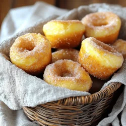 To make these tasty muffins, gather the following ingredients: - 2 cups all-purpose flour - 1 cup granulated sugar - 2 teaspoons baking powder - 1 teaspoon ground cinnamon - ½ teaspoon salt - 1 large egg - 1 cup milk (or almond milk for a dairy-free alternative) - ½ cup unsalted butter, melted - 1 teaspoon vanilla extract - ¼ cup granulated sugar (for coating) - 2 teaspoons ground cinnamon (for coating) If you want to make these muffins dairy-free, you can use almond milk instead of regular milk. You can also try coconut oil in place of unsalted butter. This keeps the muffins soft and tasty. For a gluten-free option, substitute regular flour with a gluten-free blend. Just make sure it has xanthan gum for a good texture. Use a kitchen scale for best results. Weighing flour gives you accurate measurements. If using cups, spoon the flour into the cup and level it off with a knife. Avoid packing the flour down. For sugar, it’s fine to scoop directly from the bag. If you want fluffier muffins, let your eggs and milk sit out for a bit to reach room temperature before mixing. This helps the batter blend smoothly. For the best flavor, always use fresh spices. Ground cinnamon should be aromatic. If it lacks scent, it’s time to get a new jar. Enjoy making these muffins! They are sure to be a hit. If you want the full recipe, just check out the earlier section. Start by preheating your oven to 350°F (175°C). This step is key for even baking. Next, grease your muffin tin with non-stick spray or line it with paper liners. This helps the muffins slide out easily once baked. In a large bowl, add the following dry ingredients: - 2 cups all-purpose flour - 1 cup granulated sugar - 2 teaspoons baking powder - 1 teaspoon ground cinnamon - ½ teaspoon salt Whisk these ingredients together until they are well mixed and airy. This mix creates a great base for your muffins. In a separate medium bowl, crack 1 large egg and beat it well. Then, add: - 1 cup milk (or almond milk for a dairy-free option) - ½ cup unsalted butter, melted - 1 teaspoon vanilla extract Whisk these wet ingredients together until smooth. This mixture brings moisture and flavor to your muffins. Gently pour the wet mixture into the bowl with the dry ingredients. Use a spatula or wooden spoon to fold them together. Be careful not to overmix. The batter should be slightly lumpy. This texture helps keep the muffins light and fluffy. Using a spoon or ice cream scoop, fill each muffin cup about two-thirds full with batter. This gives them room to rise. Place the muffin tin in the oven and bake for 15-17 minutes. Check doneness by inserting a toothpick in the center of a muffin. It should come out clean. While the muffins bake, prepare the cinnamon-sugar coating. In a small bowl, mix together: - ¼ cup granulated sugar - 2 teaspoons ground cinnamon Stir until well combined. This mixture adds a sweet, crunchy finish to your muffins. Once the muffins are out of the oven, let them cool in the tin for about 5 minutes. Carefully remove the muffins while they are still warm. Roll each muffin in the cinnamon-sugar mixture, coating all sides. This step makes each bite a sweet delight. After coating, transfer the muffins to a wire rack to cool completely. This helps keep the sugar in place. For the full recipe, check out the section above. Enjoy your cinnamon sugar donut muffins! To get the best texture in your muffins, mix just until combined. When you fold the wet and dry ingredients, lumps are okay! Overmixing makes the muffins tough, not soft. Trust me, you want that light and fluffy bite. A toothpick is your best friend here. Insert it into the center of a muffin. If it comes out clean, the muffins are ready. If there’s wet batter, give them a few more minutes. Keep an eye on them to avoid overbaking! To keep your muffins fresh, store them in an airtight container. They stay good for about three days at room temp. If you want to save them longer, freeze them! Just wrap each muffin well in plastic wrap. When ready to eat, thaw them at room temp or warm them in the microwave. Enjoy them fresh! For the full recipe, check out the detailed steps above. {{image_4}} You can make these muffins even better by adding chocolate chips or nuts. For chocolate lovers, mix in ½ cup of semi-sweet chocolate chips. They melt and create pockets of chocolate delight. If you prefer nuts, try ½ cup of chopped walnuts or pecans. They add a nice crunch and nutty flavor to your muffins. Want to change the flavor? Try adding pumpkin spice for a cozy fall treat. Just replace the ground cinnamon with 2 teaspoons of pumpkin spice in the batter. You can also experiment with lemon zest for a fresh, zesty taste. Each variation brings a fun twist to your classic cinnamon sugar donut muffins. If you need a gluten-free version, swap the all-purpose flour for a gluten-free mix. Make sure it works well for baking. You can also add a bit of xanthan gum to help with texture. These small changes will give you delicious muffins without gluten, so everyone can enjoy this tasty treat. Check out the Full Recipe to see how to make these variations. To keep your cinnamon sugar donut muffins fresh, store them in an airtight container. This method helps maintain their soft texture. You can place a slice of bread in the container to keep them moist. They will stay fresh for about three days at room temperature. If you live in a humid area, consider refrigerating them to prevent mold. Freezing is a great option if you want to save some muffins for later. First, let the muffins cool completely. Wrap each muffin tightly in plastic wrap. Then, place the wrapped muffins in a freezer bag. This method will help avoid freezer burn. They can last up to three months in the freezer. When you're ready to enjoy them, just thaw at room temperature or microwave for a quick treat. To reheat your muffins, preheat your oven to 350°F (175°C). Place the muffins on a baking sheet and warm them for about 5-10 minutes. This will make them taste freshly baked. If you're in a hurry, you can microwave each muffin for about 15-20 seconds. Enjoy them warm for the best flavor! You can find the full recipe for cinnamon sugar donut muffins above to enjoy these delightful treats! To make cinnamon sugar donut muffins, start with the right ingredients. You need flour, sugar, baking powder, cinnamon, salt, egg, milk, butter, and vanilla. Mix the dry ingredients first in one bowl. In another bowl, whisk the wet ingredients together. Combine both mixtures, being careful not to overmix. Fill a muffin tin and bake at 350°F for 15-17 minutes. Roll in cinnamon sugar after baking. This method makes perfect muffins every time. Yes, you can use whole wheat flour. It adds a nutty flavor and a bit of extra fiber. The muffins may be denser, but they will taste great. You can also mix half whole wheat and half all-purpose flour for a lighter texture. Just remember to keep an eye on the baking time, as it might change slightly. Cinnamon sugar donut muffins last about 3-4 days at room temperature. Store them in an airtight container to keep them fresh. You can also freeze them for up to 3 months. Just thaw them at room temperature when you’re ready to enjoy them again. These muffins go well with many breakfast items. You can serve them with a hot cup of coffee or tea. They also pair nicely with yogurt or fresh fruit. For a heartier meal, add eggs or bacon on the side. This makes for a fun and filling breakfast plate. You can find the full recipe for cinnamon sugar donut muffins in this article. It includes all the steps and tips to help you make them perfectly. Enjoy baking these tasty treats! You now know how to make delicious cinnamon sugar donut muffins. We covered the key ingredients and substitutions, along with detailed steps to bake them perfectly. I shared tips to enhance texture and storage for freshness. You can even try fun variations to match your taste. These muffins are easy to make and tasty for breakfast or snacks. Try them out and enjoy the sweet goodness you created at home!