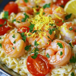 For a delicious Lemon Garlic Shrimp Orzo, gather these main ingredients: - 1 pound large shrimp, peeled and deveined - 1 cup orzo pasta - 3 tablespoons extra virgin olive oil - 4 garlic cloves, finely minced - 1 lemon, zested and juiced - 1 cup cherry tomatoes, halved - 1/2 cup fresh parsley, chopped (plus extra for garnish) - 1/4 teaspoon red pepper flakes (optional, for heat) - Salt and freshly cracked black pepper, to taste - 1/4 cup Parmesan cheese, grated (for serving) These ingredients come together to create a bright and flavorful dish. The shrimp adds protein and a nice texture. The orzo gives a hearty base. Fresh lemon and garlic bring a zesty kick. The seasoning in this dish makes all the difference. Here’s what to use: - Salt and freshly cracked black pepper - Red pepper flakes (if you like it spicy) - Extra parsley for garnish - Parmesan cheese for a savory finish Using freshly cracked pepper and sea salt enhances the flavors. Red pepper flakes add warmth. Garnishing with parsley and cheese makes the dish pop visually. Fresh ingredients elevate this meal. Here are some tips: - Choose shrimp that is firm and has a slight ocean scent. - Use fresh garlic for a fragrant aroma. - Select bright, ripe lemons for zest and juice. - Look for vibrant cherry tomatoes to add color and sweetness. - Fresh parsley should be bright green with no wilting. Using fresh ingredients helps make every bite special. Think about visiting local markets for the best picks. You can find the full recipe [Full Recipe]. First, grab a large pot and fill it with water. Make sure to add a good amount of salt. Bring the water to a rolling boil. Once boiling, add 1 cup of orzo pasta. Cook it for about 8-10 minutes, or until it is al dente. Al dente means it should still have a slight bite to it. After cooking, drain the orzo and set it aside. This step is key for a great texture. Next, take a large non-stick skillet and heat it over medium heat. Pour in 2 tablespoons of extra virgin olive oil. Once the oil is hot, add 4 finely minced garlic cloves. Sauté the garlic for about 1 minute. Watch closely so it doesn’t brown. You want the garlic to smell amazing, not burnt. Now, add 1 pound of peeled and deveined shrimp to the skillet. Season them with salt, black pepper, and red pepper flakes if you enjoy some heat. Cook the shrimp for 2-3 minutes until they turn pink and opaque. Now it’s time to bring everything together. Lower the heat and add the cooked orzo to the skillet. Toss in 1 cup of halved cherry tomatoes, the zest and juice of 1 lemon, and half of the chopped parsley. Gently mix everything together. This allows the tomatoes to soften a bit while keeping their shape. Cook for another 1-2 minutes. Finally, drizzle in the last tablespoon of olive oil and add the rest of the parsley. Toss well to mix all the flavors. For the finishing touch, plate your orzo and shrimp mixture. Garnish with Parmesan cheese and extra parsley before serving. Find the full recipe [Full Recipe]. To get tender shrimp, start with fresh or thawed shrimp. Avoid overcooking them. Cook shrimp only until they turn pink and opaque, about 2-3 minutes. If you cook them too long, they get tough. A simple trick is to remove the shrimp from heat as soon as they change color. This keeps them juicy and flavorful. Herbs add freshness to your dish. I like to use parsley and basil. Add half of the chopped parsley during cooking and save the rest for garnish. This adds color and taste to your meal. You can also try fresh dill or chives for a unique twist. A squeeze of lemon juice right before serving brightens all the flavors. Presentation makes your meal more inviting. Serve the orzo and shrimp in vibrant bowls. A slice of lemon on the side adds color and a pop of flavor. Top each bowl with fresh parsley and a sprinkle of Parmesan cheese. This not only looks great but also enhances the dish's taste. For a fun touch, you can also add a few cherry tomatoes on top for a burst of color. Check out the Full Recipe for more serving ideas! {{image_4}} You can enhance your Lemon Garlic Shrimp Orzo by adding seasonal vegetables. Fresh veggies boost flavor and nutrition. Try adding: - Zucchini, sliced - Bell peppers, diced - Spinach or kale, chopped - Asparagus, cut into bite-sized pieces Sauté the vegetables with garlic to keep them bright and flavorful. This adds color and makes the dish even healthier! If you need a gluten-free meal, swap the orzo with gluten-free pasta. Options like rice or quinoa work well too. They both absorb the lemon and garlic flavors nicely. Be sure to check the package for cooking times, as they may vary. This way, everyone can enjoy this tasty dish! You can easily change the protein in this recipe. Not a shrimp fan? Here are some great alternatives: - Chicken breast, cut into bite-sized pieces - Firm tofu, cubed and sautéed until golden - Scallops, cooked until they become opaque Each protein brings its own twist to the dish. Choose what you love most or what you have on hand. Don't be afraid to experiment! For the full recipe, check out the details above. To store your leftover Lemon Garlic Shrimp Orzo, first let it cool. Place it in an airtight container. This keeps it fresh and prevents odors. You can store it in the fridge for up to three days. If you want to keep it longer, freezing is a great option. When you reheat the orzo, use the stovetop for the best results. Add a splash of water or broth to prevent it from drying out. Heat it over medium-low, stirring gently. You can also microwave it. Cover it with a damp paper towel and heat in short bursts. Check and stir frequently to keep it moist. If you freeze your Lemon Garlic Shrimp Orzo, use a freezer-safe container. It can last up to three months in the freezer. When ready to eat, thaw it overnight in the fridge. Reheat it on the stovetop or microwave as mentioned. Enjoy a taste of summer, even in winter! You can serve this dish with a fresh green salad. A crisp Caesar salad pairs well. You might also enjoy garlic bread on the side. If you like, serve it with grilled veggies for extra flavor. A chilled white wine, like Sauvignon Blanc, complements the meal nicely. Yes, frozen shrimp work great for this dish. Just thaw them first. Place the shrimp in cold water for about 15 minutes. This helps them cook evenly. Make sure to pat them dry before adding to the skillet. This way, you will avoid extra water in the dish. To adjust spiciness, simply change the amount of red pepper flakes. If you want less heat, use less or skip it. For more spice, add a pinch more. You can also add hot sauce at the end. This way, you can control the heat to your taste. This article covered everything you need to make Lemon Garlic Shrimp Orzo. We discussed the key ingredients, how to cook orzo, and sauté shrimp for a tasty meal. I shared tips for perfect shrimp and ideas for fresh herbs, plus ways to vary the dish with veggies or different proteins. Proper storage and reheating help keep your leftovers great. In cooking, keep it fun and simple; let your flavors shine. Enjoy your meal and share it with others!