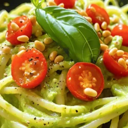 To make Creamy Avocado Pasta, gather these simple ingredients: - 2 ripe avocados, pitted and peeled - 2 cloves garlic, minced - 1 cup fresh basil leaves, tightly packed - 2 tablespoons freshly squeezed lemon juice - 1/4 cup Greek yogurt (or vegan yogurt for a dairy-free option) - 3 tablespoons extra virgin olive oil - Sea salt and freshly cracked black pepper, to taste - 12 oz spaghetti or your choice of pasta (penne or fusilli work well too) - A handful of cherry tomatoes, halved (for topping) - 2 tablespoons pine nuts, toasted (for garnish) These ingredients create a rich and creamy sauce that coats your pasta perfectly. The avocados offer a smooth texture, while the garlic and basil give a fresh kick. The lemon juice adds brightness and balances the dish. You can switch Greek yogurt for vegan yogurt if needed. This recipe is flexible and can suit many diets. Make sure to use ripe avocados for the best flavor and creaminess. You can find the full recipe online to guide you through the cooking steps. To start, fill a large pot with water and add a good amount of salt. This helps flavor the pasta. Bring the water to a rolling boil. Once boiling, add your pasta. I like spaghetti, but you can choose penne or fusilli too. Cook the pasta according to the package instructions until it is al dente, usually around 8-10 minutes. Before draining, remember to save 1 cup of the starchy pasta water. Drain the pasta and set it aside. Next, let's make the creamy avocado sauce. In a high-speed blender or food processor, add the ripe avocados, minced garlic, fresh basil leaves, lemon juice, Greek yogurt, and olive oil. Blend everything on high speed until it becomes smooth and creamy. If the sauce looks too thick, you can thin it out. Gradually add some of the reserved pasta water, one tablespoon at a time, until you reach the perfect creamy consistency. Now, it’s time to mix the pasta with the sauce. In a large mixing bowl, add the drained pasta. Pour the creamy avocado sauce over the pasta. Gently toss everything together. Make sure each strand of pasta is well coated in the vibrant green sauce. This step is key to enjoying every bite of your creamy avocado pasta. To make creamy avocado pasta, you need ripe avocados. Look for fruit that feels soft but not mushy. The skin should be dark green or nearly black. If they are hard, let them sit at room temperature for a few days. You can speed up ripening by placing them in a paper bag with an apple or banana. To store avocados, keep them whole in the fridge if they are ripe. If you cut one, press plastic wrap onto the flesh to slow browning. You can also squeeze lemon juice on the cut surface. Adjust the flavor of your avocado sauce by adding seasoning. A pinch of sea salt and black pepper can elevate the taste. You can also try adding a bit of garlic powder or chili flakes for extra kick. For a super creamy sauce, use ripe avocados and Greek yogurt. If it’s too thick, add reserved pasta water. Start with one tablespoon at a time until you reach your preferred consistency. Plating your creamy avocado pasta beautifully makes it more tempting. Use a large bowl for family style or individual plates for a fancy touch. Twirl the pasta with a fork for a neat look. You can also enhance your dish with toppings. Try halved cherry tomatoes for freshness and color. Toasted pine nuts add a nice crunch. Other great options include grated Parmesan cheese or fresh herbs like basil or parsley. For the full recipe, refer to the details above. {{image_4}} To enjoy creamy avocado pasta without gluten, use gluten-free pasta. You can find many types at your local grocery store. Look for options made from brown rice, quinoa, or chickpeas. These alternatives cook well and taste great with the creamy sauce. Just follow the package instructions for cooking times. You can easily make this dish vegan by swapping a few ingredients. Instead of Greek yogurt, use vegan yogurt. This keeps the creamy texture while making it plant-based. You can also add nutritional yeast for a cheesy flavor without dairy. The core of the dish remains the same, allowing everyone to enjoy it. For a heartier meal, add protein. Grilled chicken or shrimp pairs nicely with the creamy sauce. Simply cook the protein separately and mix it in with the pasta. If you prefer plant-based options, try tofu or chickpeas. These options add protein while keeping the meal light and fresh. To keep your creamy avocado pasta fresh, store it in the refrigerator. Place the pasta in an airtight container. This helps keep it from drying out. Make sure to eat your leftovers within three days for the best taste. If you want to save the avocado sauce, you can freeze it. Pour the sauce into a freezer-safe bag or container. Remove as much air as possible before sealing it. The sauce can last up to three months in the freezer. Just remember to label it with the date. When reheating creamy pasta, do it slowly. You can use a microwave or a stovetop. If using a microwave, heat it on low power. Stir every 30 seconds to avoid hot spots. If using the stovetop, add a splash of water or olive oil. This helps to keep the sauce creamy. Heat it on low, stirring gently until warm. This way, your pasta stays soft and tasty. To stop avocado sauce from browning, use lemon juice. The acid in lemon juice slows down oxidation. You can also store the sauce in an airtight container. Cover the surface with plastic wrap to limit air exposure. This method keeps your sauce fresh for longer. Yes, you can swap herbs to match your taste. Try cilantro, parsley, or even mint. Each herb adds its unique flavor, making the sauce fresh and exciting. Feel free to experiment with combinations to find your favorite. Spaghetti works great, but penne and fusilli are excellent choices too. They hold the sauce well and add fun textures. Choose any pasta you love or have on hand. The creamy avocado sauce will make it tasty regardless. Store creamy avocado pasta in the fridge for up to two days. After that, the sauce may brown and lose its taste. Keep it in a sealed container to maintain freshness. If you notice browning, mix in more lemon juice to revive it. Yes, you can make this recipe ahead of time. Cook the pasta and prepare the avocado sauce separately. Combine them just before serving to keep the flavors fresh. This method saves time and helps you enjoy a quick meal later. For the full recipe, check above. This recipe for creamy avocado pasta combines fresh ingredients in a simple way. We use avocados, garlic, and herbs to create a rich sauce. Cooking the pasta to al dente gives the dish the right texture. Don’t forget the tips for perfecting your sauce and presenting your meal! In conclusion, enjoy this dish in many styles, such as gluten-free or vegan. You can also add proteins for extra flavor. Happy cooking, and enjoy every creamy bite!