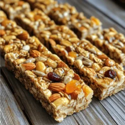 - 2 cups rolled oats - 1 cup mixed nuts (almonds, walnuts, pecans), roughly chopped - 1/2 cup sunflower seeds - 1/2 cup honey or maple syrup - 1/4 cup almond butter (or your preferred nut butter) - 1/2 cup dried fruit (choose from cranberries, apricots, or raisins) - 1/2 teaspoon pure vanilla extract - 1/4 teaspoon sea salt - 1/2 teaspoon ground cinnamon (optional but recommended for warmth) If you want to switch things up, consider these ideas: - Nut butter options: peanut butter, cashew butter, or sunflower seed butter work great. - Sweetener alternatives: you can use agave syrup or brown rice syrup instead of honey. - Dried fruit varieties: try using figs, dates, or coconut for unique flavors. Start by preheating your oven to 350°F (175°C). This step is key for a good bake. Next, prepare an 8x8 inch baking dish. Line it with parchment paper, leaving some overhang. This makes it easy to lift out the bars later. In a large bowl, combine the rolled oats, mixed nuts, sunflower seeds, and dried fruit. Add sea salt and ground cinnamon if you like. Mix these dry ingredients well. It should look colorful and inviting! In a small saucepan over medium heat, melt the honey and almond butter together. Stir continuously until the mix is smooth and well-blended. Then, take it off the heat and stir in the pure vanilla extract for added flavor. Now, pour the warm nut butter mixture over your dry ingredients. Use a spatula or spoon to mix everything until all the dry ingredients are coated. Transfer this mixture to your prepared baking dish. Press it firmly into an even layer. This helps the bars hold their shape after baking. Bake for 20 to 25 minutes, or until the edges turn golden brown. For extra flavor, try adding spices like nutmeg or ginger. You can also mix in different nuts or seeds for more crunch. Make sure to mix well to coat all ingredients. When you press the mixture down, make it as compact as possible. This helps with binding. These bars pair well with yogurt or fresh fruits. They make a great snack or quick breakfast! You learned how to make nutty granola bars step by step. We covered ingredients, alternatives, and easy storage. Remember, you can change flavors and mix in your favorite nuts or fruits. Don't forget to follow the baking tips for the best texture. Making these bars lets you enjoy a healthy snack without preservatives. With practice, you'll create a perfect batch every time. So, get started now and enjoy your homemade treat!