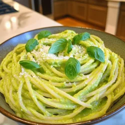 - 2 ripe avocados - 2 cloves garlic - 1 tablespoon lemon juice - 12 oz spaghetti or pasta of your choice - Extra virgin olive oil - Sea salt and black pepper - Crushed red pepper flakes (optional) - Freshly grated Parmesan cheese - Fresh basil leaves Creamy avocado pasta is simple and quick to make. The main stars are ripe avocados. They give the dish its rich texture. Garlic adds a nice kick. Fresh lemon juice brings brightness. You can use any pasta you like. I often choose spaghetti for its fun shape. For added flavor, I use extra virgin olive oil. It makes the sauce smooth. Seasoning with sea salt and black pepper enhances every bite. If you want some heat, add crushed red pepper flakes. They give an extra layer of taste. When serving, I love to sprinkle freshly grated Parmesan cheese on top. It melts beautifully and adds a salty touch. Fresh basil leaves make the dish look great and add freshness. For the full recipe, check out the details above. Enjoy this creamy, delicious pasta that everyone will love! To cook your pasta, fill a large pot with water. Add a generous amount of salt to the water. This adds flavor to the pasta. Bring the water to a rolling boil. Add your spaghetti or pasta of choice. Cook it according to the package directions until al dente. Al dente means the pasta is firm but not hard. Before you drain the pasta, reserve about one cup of the cooking water. This water is starchy and helps the sauce stick to the pasta. While the pasta cooks, prepare your avocado sauce. Start by scooping the flesh of the ripe avocados into a food processor. Add two cloves of minced garlic, one tablespoon of lemon juice, and a quarter cup of extra virgin olive oil. Then, sprinkle in half a teaspoon of sea salt and a quarter teaspoon of black pepper. If you like a little heat, add crushed red pepper flakes. Blend this mixture until it is smooth and creamy. If the sauce is too thick, add small amounts of the reserved pasta water. This will help you reach the perfect creamy consistency. After draining the pasta, transfer it to a large mixing bowl. Pour the creamy avocado sauce over the pasta. Toss gently but thoroughly. Make sure every strand of pasta is coated in the sauce. If needed, adjust the sauce's thickness by mixing in more reserved pasta water. Aim for a silky texture that clings to the pasta well. To serve, plate the pasta and sprinkle with freshly grated Parmesan cheese. Add a handful of fresh basil leaves for a fragrant touch. For presentation, serve in a wide bowl or individual plates. To get the right creamy texture, start with ripe avocados. They should feel soft but not mushy. When you blend, use a food processor for a smooth finish. If the sauce is too thick, add small amounts of the reserved pasta water. This helps achieve a silky texture that clings to your pasta. You can swap ingredients if needed. For a garlic-free option, try shallots or green onions. Want a lighter flavor? Use lime juice instead of lemon juice. For a nutty twist, add tahini or cashew cream in place of olive oil. For presentation, serve the pasta in wide, shallow bowls. This makes it look inviting and elegant. You can also use individual plates for a more refined touch. Drizzling a bit of olive oil on top adds a nice shine. To elevate the dish, sprinkle with freshly grated Parmesan cheese. Add a handful of fresh basil leaves for color and aroma. If you love a kick, extra crushed red pepper flakes can bring some heat. Use a large pot for boiling the pasta. A food processor is essential for blending the avocado sauce. A colander helps you drain the pasta without mess. For clean-up, keep a damp cloth handy. Wipe down surfaces as you go. This makes the final clean-up easier. Use a spatula for scraping the food processor. It helps get every bit of sauce out, ensuring nothing goes to waste. {{image_4}} To make this dish dairy-free, simply skip the Parmesan cheese. You can replace it with a sprinkle of nutritional yeast for a cheesy flavor. This swap keeps the taste bold and delightful. For a vegan option, use plant-based pasta. Check the label to ensure it's egg-free. This small change makes the recipe suitable for anyone following a vegan diet. If you need a gluten-free option, swap regular pasta for gluten-free pasta. Options like rice or corn pasta work great. Just be sure to cook them according to the package instructions. When you use gluten-free pasta, keep an eye on the cooking time. This helps prevent mushiness. Check the pasta often to get that perfect al dente bite. Spice up your creamy avocado pasta by adding herbs like basil or cilantro. You can also try spices like paprika for a smoky kick. These additions give your dish a fresh twist. For added nutrition, toss in some veggies. Spinach, cherry tomatoes, or peas blend well with the sauce. They add color, flavor, and health benefits to your meal. For the full recipe, make sure to check out the Creamy Avocado Pasta Delight . To keep creamy avocado pasta fresh, follow these steps: - Cool it down: Let the pasta cool to room temperature. - Use airtight containers: Place the pasta in airtight containers. Glass or plastic containers work well. - Refrigerate: Store in the fridge for up to 2 days. This helps prevent the sauce from browning and keeps the flavors intact. When it’s time to enjoy leftovers, you need to reheat them safely: - Stovetop method: Place the pasta in a pan over low heat. Add a splash of water or olive oil. Stir gently until warm. - Microwave method: Put the pasta in a microwave-safe bowl. Cover it with a damp paper towel. Heat for 1-2 minutes, checking halfway. To keep the creamy texture, avoid high heat. Can you freeze creamy avocado pasta? Yes, but it’s best to freeze the sauce separately. - Freezing the sauce: Place the sauce in an airtight container. Leave some space for expansion. - Freezing the pasta: Cooked pasta can also be frozen. Place it in a separate container. To defrost, move the sauce and pasta to the fridge overnight. Reheat as mentioned above. This keeps the dish tasty and enjoyable later. For creamy avocado pasta, I recommend a few types of pasta. Spaghetti is a classic choice. It pairs well with the creamy sauce. You can also try fettuccine for a thicker noodle. If you prefer something lighter, use angel hair pasta. For a fun twist, whole wheat or gluten-free pasta works great too. Each type brings a unique texture. Experiment to find your favorite! To keep your avocado fresh, use lemon juice right away. The acid slows browning. After cutting, tightly wrap the avocado in plastic wrap. This limits air exposure. If you have leftover avocado, store it in an airtight container. Adding onion slices can also help. The sulfur compounds from the onion slow the browning process. Yes, you can prep the sauce ahead of time! Just make sure to store it in an airtight container. It stays fresh for up to 2 days in the fridge. When ready to use, stir in a bit of pasta water to revive it. This restores the creamy texture. I often make the sauce first to save time later. It’s a great way to keep mealtime stress-free! This blog post covered how to make creamy avocado pasta from scratch. We explored the main and additional ingredients, making the sauce, and combining everything. I shared tips for perfecting the dish and ways to store it too. Embrace this easy recipe to enjoy delicious meals. Experiment with flavors or dietary needs for more fun. You can impress friends and family with this dish anytime. Happy cooking!