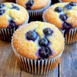 To make these delightful Lemon Blueberry Muffins, you will need the following ingredients: - 1 ½ cups all-purpose flour - ½ cup granulated sugar - 1 tablespoon baking powder - ½ teaspoon baking soda - ½ teaspoon salt - 1 teaspoon lemon zest - ½ cup unsalted butter, melted - 2 large eggs - ½ cup Greek yogurt - ½ teaspoon pure vanilla extract - 1 cup fresh blueberries - 2 tablespoons lemon juice - Optional: coarse sugar for topping Each ingredient plays a key role. The flour gives structure. Sugar adds sweetness. Baking powder and baking soda help the muffins rise. Salt balances flavors. Lemon zest and juice bring bright, zesty notes. Greek yogurt keeps the muffins moist and tender. Fresh blueberries provide bursts of juicy flavor. Using quality ingredients enhances taste. Fresh blueberries are best for flavor. If you can, zest a fresh lemon for the best aroma. Melt the butter slightly to help it mix well. For the optional coarse sugar, sprinkle it on top before baking. It adds a nice crunch. Ready to bake? Check out the Full Recipe for step-by-step instructions! 1. Preheat your oven to 375°F (190°C). This step is key for a perfect bake. 2. Get a 12-cup muffin tin ready. You can line it with paper liners or grease it lightly. Both ways work well to stop sticking. 3. In a large bowl, combine the dry ingredients. Add 1 ½ cups all-purpose flour, ½ cup granulated sugar, 1 tablespoon baking powder, ½ teaspoon baking soda, ½ teaspoon salt, and 1 teaspoon lemon zest. Whisk these well until mixed and smooth. 4. In a separate bowl, mix the wet ingredients. Combine ½ cup melted unsalted butter, 2 large eggs, ½ cup Greek yogurt, 2 tablespoons lemon juice, and ½ teaspoon vanilla extract. Whisk until you have a smooth blend. 1. Now it’s time to bring the wet and dry together. Pour the wet mixture into the dry ingredients. 2. Stir gently with a rubber spatula until just combined. You want a few lumps to keep the muffins soft. 3. Next, fold in 1 cup of fresh blueberries. Be gentle here to keep the berries whole, as they burst with great flavor when baked. 1. Fill each muffin cup about two-thirds full with the batter. This allows room for rising. 2. If you like, sprinkle a bit of coarse sugar on top of each muffin for a sweet crunch. 3. Bake in your preheated oven for 18-20 minutes. The muffins are done when they turn golden brown. A toothpick should come out clean when poked in the center. 4. Once baked, let the muffins cool in the pan for about 5 minutes. Then, transfer them to a wire rack to cool completely. Enjoy them warm or at room temperature! For a detailed guide, check out the Full Recipe. To bake perfect lemon blueberry muffins, avoid overmixing the batter. Stir gently until just combined. Overmixing can make muffins dense. Check if the muffins are done by inserting a toothpick into the center. If it comes out clean, they are ready. For a zestier flavor, use fresh lemon juice. This brightens the taste and makes each bite refreshing. You can also add lemon extract to deepen the lemon flavor. A little extract goes a long way in boosting the taste profile. Arrange the muffins on a nice platter for serving. This makes them look inviting and delicious. Garnish with lemon slices and fresh blueberries for color. This adds a lovely touch that makes your muffins stand out. {{image_4}} You can easily adapt these muffins for different diets. Vegan Lemon Blueberry Muffins replace eggs and dairy. Use flax eggs and almond milk. You can also swap the butter for coconut oil. This keeps the muffins moist and tasty. For a gluten-free version, use almond flour instead of all-purpose flour. Almond flour gives a nutty flavor and moist texture. You may need to adjust liquid ingredients slightly, as almond flour absorbs moisture differently. Want to mix it up? Try adding nuts or seeds for crunch. Chopped walnuts or sunflower seeds work great. They add texture and a nice surprise in each bite. You can also incorporate other fruits. Raspberries add a lovely tartness. Dried cranberries add sweetness and chewiness. Feel free to experiment with different fruits to find your favorite blend! Muffin size can change the experience. You can create mini muffins for bite-sized treats. They bake faster, so check them at about 10-12 minutes. If you prefer a hearty muffin, try making jumbo muffins. Just fill the cups more and bake a little longer. Jumbo muffins are perfect for a filling breakfast or snack. For the complete recipe, check the [Full Recipe]. To keep your lemon blueberry muffins fresh, store them properly. You can leave them at room temperature for up to two days. Place them in an airtight container or wrap them tightly in plastic wrap. This keeps them soft and moist. If you want to keep them longer, refrigerate them. They can last up to a week when stored this way. Just make sure to put them in an airtight container to prevent drying out. Freezing is a great option if you want to save some for later. To freeze your muffins, let them cool completely first. Then, wrap each muffin tightly in plastic wrap. After wrapping, place them in a freezer bag or container. This prevents freezer burn and keeps them tasting fresh. You can freeze them for up to three months without losing flavor. When you are ready to enjoy a muffin, take it out of the freezer. Let it thaw in the fridge overnight or at room temperature for a few hours. If you want a warm muffin, pop it in the microwave for about 15-20 seconds. You’ll have a delicious treat ready to enjoy! For the full recipe, check out the Zesty Lemon Blueberry Bliss Muffins. Lemon blueberry muffins stay fresh for about three days at room temperature. Store them in an airtight container. If you want to keep them longer, put them in the fridge. They can last up to a week this way. Yes, you can use frozen blueberries. Just don't thaw them before adding them to the batter. This keeps their color and flavor intact. Adding frozen blueberries may change the baking time slightly, so keep an eye on them. If you don't have Greek yogurt, you can use sour cream or regular yogurt. Both options keep the muffins moist. You can also try applesauce for a lower-fat choice, though it may change the taste a bit. To cut down on the sweetness, reduce the sugar by one-fourth. You can also add a bit more lemon juice or zest. This gives a nice tart flavor, balancing the sweetness. For an even healthier option, use a sugar alternative like honey or maple syrup, adjusting the liquid in the recipe accordingly. For the full recipe, check the section above! You can easily make delicious lemon blueberry muffins with simple steps and ingredients. We covered everything from the key ingredients to step-by-step instructions. Remember, avoid overmixing to keep your muffins tender. You also have fun options for variations and storage tips. Whether you want vegan or gluten-free, there’s a version for you. Enjoy your warm muffins, and share them with family or friends. Happy baking!
