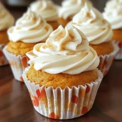 - 1 ½ cups all-purpose flour - 1 cup granulated sugar - ½ cup packed brown sugar - 1 teaspoon baking soda - 1 teaspoon baking powder - 1 teaspoon ground cinnamon - ½ teaspoon ground nutmeg - ½ teaspoon ground ginger - ½ teaspoon salt The dry ingredients create the base for the cupcakes. All-purpose flour gives the right structure. Granulated sugar adds sweetness, while brown sugar brings moisture and a rich flavor. Baking soda and baking powder help the cupcakes rise, making them light and fluffy. Spices like cinnamon, nutmeg, and ginger give that warm, cozy taste we all love. - ½ cup unsalted butter, softened to room temperature - 3 large eggs, at room temperature - 1 cup pumpkin puree (not pumpkin pie filling) - 1 teaspoon pure vanilla extract - ½ cup strong brewed coffee, cooled to room temperature The wet ingredients add moisture and flavor. Unsalted butter makes the cupcakes rich and tender. Eggs help bind the mix and add structure. Pumpkin puree is the star here, bringing that classic fall flavor. Vanilla adds a sweet aroma, and brewed coffee enhances the flavor of the pumpkin, making it more complex. - 1 ½ cups powdered sugar - 4 oz cream cheese, softened to room temperature - 2 tablespoons milk - Additional ground cinnamon for garnish The frosting takes these cupcakes to the next level. Cream cheese gives a tangy flavor that pairs well with the spice of the cupcakes. Powdered sugar sweetens it without being too gritty. Milk helps create the right consistency for easy spreading. A sprinkle of cinnamon on top adds a nice touch, making each cupcake look and taste festive. This is where the magic happens. You can find the full recipe to create these rich and flavorful treats. - Preheat the oven to 350°F (175°C). - Line a standard cupcake pan with paper liners. This keeps the cupcakes from sticking. - In a large bowl, combine 1 ½ cups of all-purpose flour, 1 cup of granulated sugar, and ½ cup of packed brown sugar. - Add 1 teaspoon of baking soda, 1 teaspoon of baking powder, 1 teaspoon of ground cinnamon, ½ teaspoon of ground nutmeg, ½ teaspoon of ground ginger, and ½ teaspoon of salt. Mix these well for even flavor. - In another bowl, cream ½ cup of softened unsalted butter until smooth. - Add 3 large eggs, one at a time, mixing after each addition. - Stir in 1 cup of pumpkin puree and 1 teaspoon of pure vanilla extract until blended. - Gradually add the dry mixture to the wet mixture. - Alternate this addition with ½ cup of cooled brewed coffee. Start and end with the dry ingredients. Mix lightly until just combined. - Fill the cupcake liners about two-thirds full with batter. - Bake for 18 to 20 minutes. To test doneness, insert a toothpick into the center of a cupcake. It should come out clean. Let cool in the pan for 5 minutes before transferring to a wire rack. - While cupcakes cool, make the cream cheese frosting. - Beat together 4 oz of softened cream cheese and ½ cup of softened butter until smooth. - Gradually mix in 1 ½ cups of powdered sugar. If too thick, add 2 tablespoons of milk until smooth. - Once cupcakes are completely cool, frost each with the cream cheese frosting. - Use a spatula or piping bag for a nice swirl on top. - Dust with ground cinnamon for a festive touch. For the full recipe, check the detailed instructions above! To get the perfect cupcake texture, start with room temperature ingredients. This helps everything mix well. Next, mix the batter gently. Overmixing can make your cupcakes tough. You want to combine until just mixed. It is fine if a few lumps remain. For smooth and creamy frosting, beat the cream cheese and butter well. Add powdered sugar slowly to avoid a cloud of sugar. If your frosting is too thick, add milk a little at a time. Aim for a spreadable consistency. You can use a piping bag for fun designs. Try a swirl or a simple mound on top. One common mistake is overbaking. Keep an eye on the time. Cupcakes are done when a toothpick comes out clean. Another mistake is frosting too soon. Always let the cupcakes cool completely. If you frost warm cupcakes, the frosting will melt. Enjoy your delicious treats! {{image_4}} You can switch up the frosting on your pumpkin spice latte cupcakes. Try a maple buttercream for a sweet twist. This frosting adds a rich flavor that pairs well with the spices. For a lighter touch, use a whipped cream topping. This fluffy option gives a nice contrast to the dense cupcake. Want to make your cupcakes even more exciting? Add in chocolate chips for a sweet surprise. The chocolate melts and adds a rich taste. You can also toss in nuts or seeds for a crunchy texture. Walnuts or pecans work well, making each bite more interesting. If you need gluten-free cupcakes, substitute the all-purpose flour with a gluten-free blend. Look for a mix that includes xanthan gum to help with texture. For dairy-free options, use coconut oil in place of butter. Almond milk can replace regular milk in the frosting. These swaps keep the flavor while meeting dietary needs. For the full recipe, check out the complete guide to making these delicious cupcakes. To store your pumpkin spice latte cupcakes in the fridge, place them in an airtight container. This helps keep them fresh. They can last up to 5 days in the fridge. Check for freshness by looking for any signs of spoilage or dryness. If you want to freeze the cupcakes, do so before you frost them. Wrap each cupcake in plastic wrap and place them in a freezer bag. They can stay frozen for up to 3 months. When you are ready to enjoy them, thaw the cupcakes in the fridge overnight. Once thawed, frost them as desired. For the best storage, use a sturdy container to hold your cupcakes. Avoid using containers that are too tight, as they can trap moisture. This can spoil your cupcakes. A cupcake carrier works well, as it keeps them safe and intact. Make sure to store them in a cool, dry place to maintain their flavor and texture. To check if the cupcakes are done, use the toothpick test. Insert a toothpick into the center of a cupcake. If it comes out clean or with just a few crumbs, the cupcakes are ready. This test is simple and reliable. Remember, overbaking can lead to dry cupcakes, so check them a couple of minutes before the time is up. Yes, you can prep these cupcakes ahead of time. Bake the cupcakes and let them cool completely. Store them in an airtight container at room temperature for up to two days. If you want to freeze them, wrap each cupcake tightly in plastic wrap. They can stay frozen for up to three months. Frost them right before serving for the best taste. Serve these cupcakes slightly warm or at room temperature. They pair well with a hot drink, like coffee or tea. You can also add a sprinkle of cinnamon on top for extra flavor. For a fun twist, try serving with a scoop of vanilla ice cream. This makes a delightful dessert for fall gatherings or cozy nights in. You now have a clear guide to making delicious Pumpkin Spice Latte Cupcakes. We covered all the key ingredients, from dry to wet and frosting options. I shared tips to get the best texture and avoid common mistakes. You also learned about variations and storage tips to keep your treats fresh. With these steps, you can impress everyone with your baking skills. Enjoy your cupcakes, and don't forget to share your tasty creations!