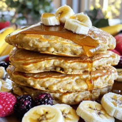 To make fluffy banana oatmeal pancakes, you need simple ingredients that pack a punch of flavor. Here’s what you will need: - 1 cup rolled oats - 1 ripe banana, thoroughly mashed - 1 cup milk (dairy or plant-based) - 2 large eggs - 1 teaspoon baking powder - 1 teaspoon pure vanilla extract - 1/2 teaspoon ground cinnamon - 1/4 teaspoon fine salt - 1 tablespoon maple syrup (optional) - Coconut oil or unsalted butter for greasing the pan These ingredients combine perfectly to create a delicious pancake. The oats give a nice texture, while the banana adds natural sweetness. If you want to make them a bit sweeter, add the maple syrup. I often find that using plant-based milk works just as well, making this recipe versatile for everyone. Gather your ingredients, and let’s get ready to whip up a batch of these easy pancakes! For the full recipe, check the recipe section above. Start by measuring 1 cup of rolled oats. Then, place the oats in a blender or food processor. Blend them until they become a fine flour. This oat flour gives the pancakes a great texture. If your blender struggles, stop and shake it gently. This helps move the oats around for even blending. Next, take a medium bowl. Add 1 ripe banana that you have mashed, 1 cup of milk, and 2 large eggs. If you want extra sweetness, add 1 tablespoon of maple syrup. Use a whisk to mix everything together until it is smooth. Make sure there are no lumps from the banana. Now, it’s time to combine the two mixtures. Gradually add the oat flour to the wet mixture. Sprinkle in 1 teaspoon of baking powder, 1/2 teaspoon of ground cinnamon, and 1/4 teaspoon of fine salt. Mix gently with a spatula. It’s okay if there are a few lumps; this keeps the pancakes fluffy. Place a non-stick skillet or griddle on medium heat. Grease it with coconut oil or unsalted butter. Let it warm for a few minutes. A hot pan is key for golden pancakes. If it’s too cool, the pancakes won’t cook well. Pour about 1/4 cup of batter onto the heated skillet for each pancake. Cook for 2-3 minutes. Look for bubbles forming on top and edges that seem set. Once you see these signs, carefully flip the pancake. Cook for another 2-3 minutes until both sides are golden brown. After cooking, remove the pancakes from the skillet. Keep them warm on a plate while you cook the rest. Serve these pancakes hot. Top them with fresh fruit, a drizzle of maple syrup, or crunchy nuts. These toppings make every bite special. Check out the Full Recipe for details. Oat flour is key for fluffy pancakes. It gives them a soft, chewy bite. The texture comes from how finely you blend the oats. If you prefer a thicker pancake, use a bit less milk. For a thinner batter, add more milk until it feels right. You can boost flavor in many ways. Adding a pinch of nutmeg can make a big difference. Vanilla extract also gives a warm, sweet taste. For added nutrition, try mixing in chopped nuts or berries. Walnuts or blueberries work great here! One big mistake is overmixing the batter. Stir just until the ingredients combine; lumps are okay. Another error is not heating the pan enough. If the pan is too cool, pancakes won’t rise well. Make sure the pan is hot before pouring in the batter. {{image_4}} If you want to make nut-free pancakes, you can easily swap out some ingredients. For eggs, try using flaxseed meal mixed with water. This works well as a binder. If you want to avoid dairy, you can use any plant-based milk, like oat or rice milk. Both work great in this recipe. For flour, stick to rolled oats or try using rice flour. This keeps the pancakes light and fluffy. You can also blend oats into a fine flour for a smooth texture. Adding mix-ins can make your pancakes even better. I love tossing in blueberries or diced apples. They add a fresh taste and extra nutrients. You can also try adding nuts like walnuts or pecans for a nice crunch. If you’re in the mood for something sweet, chocolate chips are a great choice. Just fold them into the batter before cooking. This gives every bite a melty surprise! You can even mix different fruits for a fun twist. For a gluten-free option, check that your oats are certified gluten-free. This ensures there is no cross-contamination. You can still use rolled oats, but make sure they meet this standard. If you want to change up the flour, try coconut flour or almond flour. Both can create a unique taste. Just remember that these flours absorb more liquid, so you may need to adjust the amount of milk in your batter. Keep experimenting to find your perfect pancake! To store pancakes in the fridge, let them cool first. Stack them with parchment paper between each pancake. Place the stack in an airtight container to keep them fresh. You can store them for up to three days. When reheating, use a microwave for quick results. Heat them for about 20 seconds on high. If you want a bit of crispness, use a skillet on low heat. This way, they warm through without losing their texture. To freeze pancakes, first let them cool completely. Stack them with parchment paper in between. Wrap them well in plastic wrap or foil. Then, place the wrapped stack in a freezer bag. This keeps freezer burn away. For best freshness, eat them within three months. They still taste great after this time, but the texture may change. You can reheat pancakes in several ways. The microwave is fast but may make them a bit soft. For a crispier texture, use a skillet. Heat on low and flip them after a minute or two. Another option is to use an oven. Preheat it to 350°F (175°C). Place the pancakes on a baking sheet and cover with foil. Heat for about 10 minutes. This keeps them warm and soft, perfect for serving! Enjoy these tips to make your banana oatmeal pancakes last longer and stay tasty! You can find the Full Recipe earlier in this article. Yes, you can use quick oats. However, the texture will differ. Quick oats cook faster and are softer. They may make pancakes less hearty. Rolled oats add a nice chew and hold their shape. If you prefer a thicker pancake, stick with rolled oats. Look for bubbles on the surface of the pancake. When you see bubbles, it’s time to flip. The edges should look set and slightly dry. After flipping, cook until golden brown. This usually takes about 2-3 minutes on each side. You can make the batter ahead of time. Store it in the fridge for up to 24 hours. Just stir it well before cooking. If it thickens, add a splash of milk to reach your desired consistency. This saves time in the morning! To make these pancakes vegan, swap eggs with flaxseed meal. Use 1 tablespoon of flaxseed mixed with 2.5 tablespoons of water for each egg. For milk, use any plant-based option like almond or oat milk. These changes work well and keep your pancakes tasty. In this post, we explored how to make delicious oat pancakes. We covered the ingredients needed, step-by-step instructions, and helpful tips. You learned how to achieve a perfect texture and avoid common mistakes. Variations for different diets and storage tips were also shared. Now, you can create tasty pancakes that fit your preferences. Enjoy experimenting with flavors and mix-ins. Happy cooking!