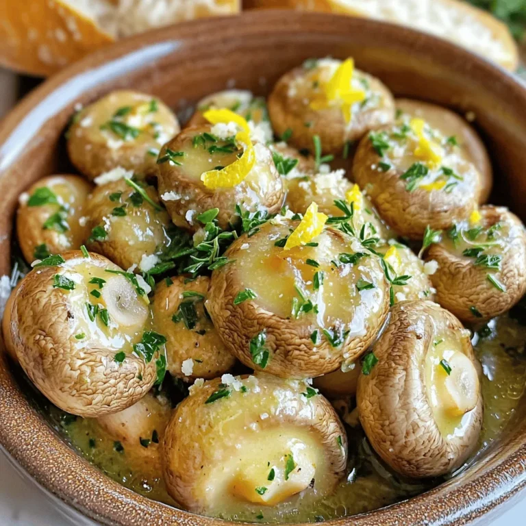 - 500g fresh button or cremini mushrooms - 4 tablespoons unsalted butter - 3 cloves garlic, finely minced - 1 tablespoon fresh parsley, finely chopped - 1 tablespoon fresh thyme leaves - 1 tablespoon fresh rosemary, finely chopped - Salt and freshly ground black pepper, to taste - Zest of 1 lemon - Freshly grated Parmesan cheese for serving I love using fresh button or cremini mushrooms. They have a great taste and texture. You need to clean them well before cooking. For the butter, I choose unsalted. This way, I control the salt level. Garlic adds a wonderful flavor. Mince it finely for the best taste. Fresh herbs make a big difference in this dish. I use parsley, thyme, and rosemary. Each herb adds a unique flavor to the mushrooms. Salt and pepper help to enhance everything. You can adjust these to your liking. Lemon zest is optional, but I find it brightens the dish. It adds a fresh pop that contrasts nicely with the rich butter. If you want to elevate the dish, add freshly grated Parmesan cheese as a finishing touch. It melts beautifully and adds extra flavor. For the full recipe, check out the details above. Enjoy cooking these herbed garlic butter mushrooms! To start, clean your mushrooms well. Use a damp cloth to wipe off dirt. Do not soak them in water; they absorb moisture. Next, slice the mushrooms into even pieces. Aim for about a quarter-inch thick. This helps them cook evenly. Now, let’s prepare the garlic and herbs. Mince the garlic cloves finely. You want them small so they blend well in the dish. Chop the fresh parsley, thyme, and rosemary. Fresh herbs give a bright flavor to the mushrooms. Measure out one tablespoon of each herb. Warm a large skillet over medium heat. Add four tablespoons of unsalted butter. Let it melt gently until it starts to foam. This means it’s ready for the garlic. Add the minced garlic to the skillet. Sauté it for about one minute. Keep stirring to release its flavor. Be careful not to let it burn. Next, raise the heat to medium-high and add your sliced mushrooms. Toss them in the garlic butter. Make sure they are well-coated. Cook them for 5 to 7 minutes. Stir occasionally until they turn golden brown and tender. Once the mushrooms are cooked, it’s time to add the herbs. Sprinkle the chopped parsley, thyme, and rosemary over them. Stir gently to mix everything well. Now, season your mushrooms with salt and freshly ground black pepper. Add the zest of one lemon. This adds a nice, fresh touch. Stir everything together for a final blend. If you like, sprinkle freshly grated Parmesan cheese on top for extra flavor. For serving, place your herbed garlic butter mushrooms in a rustic bowl. Garnish with extra fresh herbs and a bit more lemon zest. This dish pairs well with warm, crusty bread to soak up the buttery goodness. Enjoy! For the complete recipe, check [Full Recipe]. To get the best texture for your mushrooms, pick fresh ones. Clean them gently with a damp cloth. Avoid soaking them in water, as this makes them soggy. When you sauté, use medium-high heat. This helps the mushrooms brown nicely. Stir them often to cook evenly. Timing is key! Sauté the garlic for just one minute. This brings out its flavor without burning it. Once you add the mushrooms, cook them for about 5 to 7 minutes. They should turn golden and feel tender. Test them with a fork to check doneness. To make your dish even better, try adding spices. A pinch of red pepper flakes adds heat. Smoked paprika gives a nice smoky flavor. For a touch of sweetness, consider some balsamic vinegar. These additions can make your mushrooms stand out. Pair these mushrooms with various cuisines. They go well with Italian pasta dishes. Serve them alongside grilled meats or on top of a salad. They can even add flavor to a rice bowl. For serving, choose a rustic bowl. A wooden or ceramic bowl adds charm. Arrange the mushrooms nicely and sprinkle fresh herbs on top. This adds color and makes it look appealing. For extra flair, add lemon zest as a garnish. It brightens the dish. You can also serve with warm, crusty bread. This lets guests soak up the garlic butter sauce. Each bite will be delicious! {{image_4}} For a new twist, you can swap out mushrooms. Try shiitake or portobello mushrooms. They give a richer taste. If you prefer a lighter option, choose oyster mushrooms. They work well too. If you need a butter substitute, use olive oil or coconut oil. Both options add a unique flavor. For a vegan alternative, try vegan butter. It melts nicely and still tastes great. Feel free to get creative with herbs and spices. Basil or oregano can add a different vibe. You might also like to add a pinch of red pepper flakes for heat. Consider adding vegetables like spinach or bell peppers. They add color and nutrients. Just sauté them with your mushrooms for a tasty mix. Herbed garlic butter mushrooms shine as a side dish. They pair well with grilled chicken or steak. You can also serve them over pasta for a quick meal. For leftovers, toss them on a salad or use in an omelet. They bring a burst of flavor to any dish. Enjoy experimenting with this simple yet delightful recipe! To keep your Herbed Garlic Butter Mushrooms fresh, store them in an airtight container. Place the container in the fridge. This method helps maintain their flavor and texture. These mushrooms last about 3 to 5 days in the refrigerator. Always check for any signs of spoilage, like an off smell or slimy texture. If you want to save some for later, freezing is a great choice. First, let the mushrooms cool completely. Then, transfer them to a freezer-safe bag or container. Make sure to remove as much air as possible to prevent freezer burn. They can last 2 to 3 months in the freezer. To reheat, thaw them in the fridge overnight. Then, warm them gently in a skillet over low heat. When you’re ready to serve leftover mushrooms, add a splash of lemon juice. This step brightens their flavors. You can also sprinkle some fresh herbs on top for a fresh taste. Always ensure that the mushrooms are heated to at least 165°F for safety. Enjoy these savory bites with a warm piece of bread! For the complete recipe, check out the Full Recipe. For this dish, I recommend using fresh button or cremini mushrooms. - Button mushrooms are mild and tender. - Cremini mushrooms have a deeper flavor. Both types provide a nice texture and absorb the garlic butter well. You can also try shiitake or oyster mushrooms for a different taste. Yes, you can prepare these mushrooms ahead of time. - Cook them fully and let them cool. - Store in an airtight container in the fridge for up to three days. When ready to serve, reheat in a skillet over medium heat. Add a splash of water to keep them moist. To make this dish vegan, swap the butter for plant-based butter. - Use olive oil or coconut oil as alternatives. For the cheese, you can skip it or use nutritional yeast for a cheesy flavor. You still get that rich taste without any dairy. In summary, we've explored how to make delicious Herbed Garlic Butter Mushrooms. We covered key ingredients like fresh mushrooms, herbs, and garlic. You learned essential steps for preparation and cooking, plus tips for enhancing flavor. Variations and storage options ensure you can enjoy this dish in many ways. Embrace these tips and let the flavors shine in your cooking. Cooking should be fun and rewarding!