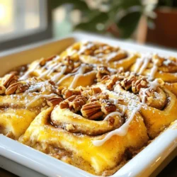 - 2 cans of refrigerated cinnamon rolls (with icing included) - 6 large eggs - 1 cup milk (preferably whole or 2%) - 1 teaspoon vanilla extract The main ingredients create a soft and fluffy base for your casserole. The cinnamon rolls give it a sweet and rich flavor. Eggs and milk add creaminess and help bind everything together. Vanilla extract brings warmth and depth to the dish. - 1/2 cup brown sugar, packed - 1 teaspoon ground cinnamon - 1/4 cup pure maple syrup Sweeteners add sweetness and enhance the cinnamon's flavor. Brown sugar gives a lovely caramel touch. Ground cinnamon makes the rolls taste warm and cozy. Maple syrup adds a nice drizzle of sweetness on top. - 1/2 cup chopped pecans or walnuts (optional for added crunch) - Powdered sugar, for dusting Add-ins can personalize your casserole. Chopped nuts add a crunchy texture. Dusting with powdered sugar gives a nice finish and makes it look special. For the full recipe, refer to the provided guidelines for perfecting your Cinnamon Roll Casserole. - Preheat your oven to 350°F (175°C). - Grease a 9x13-inch baking dish well. - Open the cans of cinnamon rolls. - Set the icing packets aside for later. - Cut each cinnamon roll into quarters. - In a large bowl, whisk together 6 eggs and 1 cup of milk. - Add 1 teaspoon of vanilla extract, 1 teaspoon of ground cinnamon, and 1/2 cup of brown sugar. - Mix until smooth. - Toss in the quartered cinnamon rolls. - Coat the pieces evenly in the egg mixture. - Pour the mixture into the greased baking dish. - Drizzle 1/4 cup of pure maple syrup on top. - If you like, sprinkle 1/2 cup of chopped pecans or walnuts on top. - Bake for 25-30 minutes. - The casserole should puff up and turn golden brown. - Let it cool for 5 minutes before serving. - Drizzle the reserved icing over the casserole. - Dust with powdered sugar for a sweet finish. For the full recipe, check the previous sections. Enjoy your delicious cinnamon roll casserole! To get the best texture, bake the casserole until it is puffed and golden. This means the edges should be crispy while the inside is soft. After baking, let it cool for about 5 minutes. Cooling helps the icing set nicely on top. You can experiment with spices like nutmeg to add depth to your dish. Another fun idea is to use flavored syrups for extra sweetness. Try maple or vanilla syrup to enhance the taste even more. Dust the top with powdered sugar just before serving. This adds a sweet touch and looks pretty too! Serving with fresh fruit on the side makes the dish colorful and refreshing. It balances the sweetness of the casserole. {{image_4}} You can have fun with flavors in this cinnamon roll casserole. Here are some easy ideas: - Add chocolate chips or dried fruit. Chocolate chips bring a sweet touch. Dried fruit adds chewiness. Both make each bite exciting. - Use different nut types or omit nuts. Try almonds or hazelnuts for a twist. If you prefer, leave out the nuts for a nut-free version. Adjusting your recipe for different diets is simple. Here are two great options: - Gluten-free cinnamon rolls. You can find gluten-free versions at most stores. This way, everyone can enjoy the dish without worry. - Dairy alternatives for milk and butter. Use almond milk or coconut milk instead of regular milk. For butter, try coconut oil or vegan butter. Serving this casserole can be delightful! Here are some tasty pairings: - Pair with vanilla ice cream or whipped cream. The creaminess complements the warm casserole perfectly. - Serve alongside fresh fruit or yogurt. Fresh berries or a dollop of yogurt brighten the plate. They add a refreshing touch to each bite. These variations let you customize the casserole to your taste. Feel free to explore and enjoy! For the full recipe, check out the [Full Recipe]. To keep your cinnamon roll casserole fresh, store leftovers in an airtight container. This helps prevent the casserole from drying out. You can keep it in the fridge for up to three days. If you want to enjoy it later, freezing is a great option. When it’s time to eat, you can warm up the leftovers. The best way is to use the oven. Preheat it to 350°F (175°C) and place the casserole in for about 10-15 minutes. This method keeps the texture nice. If you're in a hurry, you can use the microwave. Heat it for 30 seconds at a time until warm, but this may make it a bit soggy. If you want to freeze your casserole, let it cool first. Cut it into portions for easy serving. Wrap each piece tightly in plastic wrap and place them in a freezer bag. It can last for about two months in the freezer. When you're ready to eat, take it out and thaw it in the fridge overnight. Reheat it in the oven or microwave as mentioned before. Now, you can enjoy your delicious cinnamon roll casserole anytime! For the full recipe, check out the detailed instructions. Yes, you can prepare this cinnamon roll casserole in advance. To do this, follow these steps: - Mix the ingredients: Prepare the egg mixture and coat the cinnamon roll pieces as usual. - Refrigerate: Place the mixture in the baking dish and cover it with plastic wrap. Store it in the fridge overnight. - Bake: In the morning, simply remove it from the fridge and bake as directed. This method saves you time and makes for a quick breakfast. If you need an egg substitute, there are several options: - Flaxseed meal: Mix 1 tablespoon of flaxseed meal with 2.5 tablespoons of water. Let it sit for a few minutes to thicken. - Applesauce: Use 1/4 cup of unsweetened applesauce for each egg. This adds moisture and sweetness. - Silken tofu: Blend 1/4 cup of silken tofu until smooth to replace one egg. This works well for texture. Yes, you can double the recipe. Here’s how: - Use a larger baking dish: A 12x18-inch dish works great for a double batch. - Adjust cooking time: You may need to bake it longer. Check for doneness around the same time, but add 5-10 extra minutes if needed. - Space the rolls: Make sure the cinnamon rolls fit well but are not too crowded in the dish. Bake the casserole for 25-30 minutes at 350°F (175°C). However, consider these tips: - Altitude: If you live at high altitude, you may need to bake a bit longer. - Oven variations: Every oven is different. Keep an eye on the casserole. It’s ready when it is golden brown and puffs up in the center. This blog post covers a simple and tasty cinnamon roll casserole recipe. I explained the main ingredients, sweeteners, and optional add-ins. I also detailed the step-by-step process, tips for success, and fun variations. You can easily tailor it to your taste or dietary needs. In making this dish, you create not just a meal but a sweet memory. Enjoy the process and share the joy with loved ones!