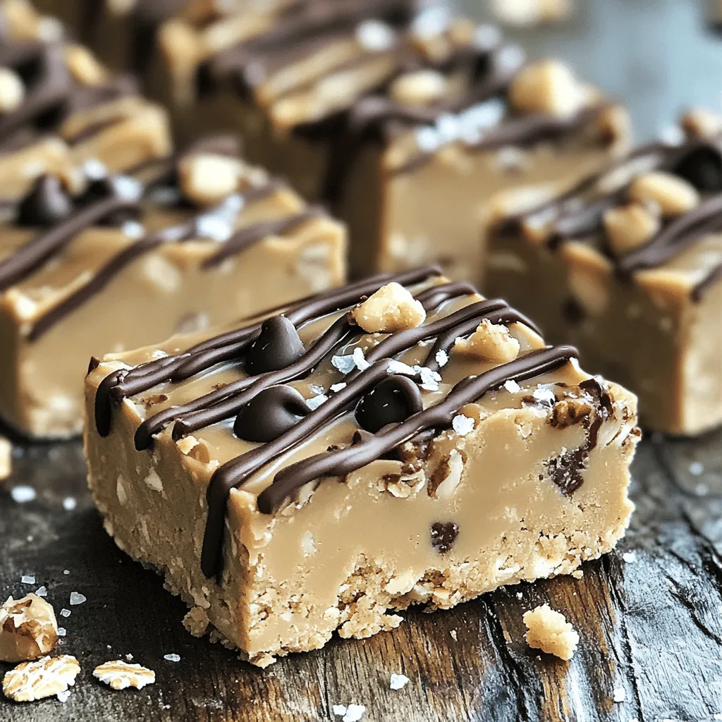 - 1 cup almond flour - 1/2 cup rolled oats - 1/2 cup pure maple syrup - 1/4 cup coconut oil, melted - 1 teaspoon pure vanilla extract - 1/4 teaspoon fine sea salt - 1/2 cup mini dark chocolate chips - 1/4 cup chopped walnuts (optional) You need almond flour as the base for these bars. It gives a nutty taste and a nice texture. Rolled oats add a chewy bite, making each bar satisfying. Pure maple syrup provides natural sweetness that blends well with the other flavors. The coconut oil keeps the bars moist and helps them stick together. - Alternative nuts or seeds - Dried fruits - Nut butters Feel free to mix in alternative nuts or seeds for extra crunch. Dried fruits like cranberries or raisins can add a sweet zing. If you love nut butter, add a spoonful to enhance the flavor and creaminess. - Almond flour alternatives - Maple syrup alternatives If almond flour is not available, try coconut flour or oat flour. For a different sweetener, agave syrup or honey can work well too. Just remember, these changes may affect the taste and texture slightly. For the Full Recipe, check below to see how to put these ingredients together into delicious bars! - First, gather your dry ingredients. In a large bowl, combine: - 1 cup almond flour - 1/2 cup rolled oats - 1/4 teaspoon fine sea salt - Next, mix your wet ingredients. In another bowl, whisk together: - 1/2 cup pure maple syrup - 1/4 cup melted coconut oil - 1 teaspoon pure vanilla extract - Now, combine the wet and dry mixtures. Pour the wet ingredients into the bowl with dry ones. Stir gently until they come together. The mix should feel slightly sticky. - Then, fold in the fun stuff! Add: - 1/2 cup mini dark chocolate chips - 1/4 cup chopped walnuts (if using) Gently mix to spread them evenly in the dough. - Prepare your baking dish. Line an 8x8-inch dish with parchment paper. Leave some paper hanging over the edges for easy lifting later. - Press the mixture into the dish. Use your fingers or the back of a spatula. Make sure to press it down firmly and spread it evenly. Now, your No Bake Cookie Dough Bars are almost ready to chill! Check out the Full Recipe for more tips. To get the best texture in your bars, avoid overmixing the dough. Mix just until you see no dry spots. Also, chilling time is key. Let the mixture chill for at least 30 minutes. This helps the bars set properly, making them easier to cut. For a tasty twist, drizzle the bars with melted chocolate right before serving. This adds a nice touch and flavor boost. Always serve them chilled. The coolness makes them extra refreshing and enjoyable. One big mistake is using unmeasured ingredients. This can change the texture and taste of your bars. Always measure carefully. Another mistake is skipping the chilling step. If you don’t chill, your bars may not hold together. So, don’t skip this part! {{image_4}} You can switch up the flavor of your cookie dough bars easily. One of my favorites is the peanut butter version. Just mix in 1/2 cup of creamy peanut butter when combining the wet ingredients. This adds a rich taste and creamy texture that you will love. Another fun option is the mint chocolate chip version. Simply add 1/2 teaspoon of peppermint extract to the wet mix and fold in 1/2 cup of mini mint chocolate chips. This gives your bars a refreshing twist that is perfect for mint lovers. If you need gluten-free options, swap out the almond flour for gluten-free oat flour. This keeps the bars soft and tasty without any gluten. You can also use certified gluten-free oats to ensure safety for those with gluten allergies. For vegan modifications, replace the honey with maple syrup. Make sure your chocolate chips are dairy-free as well. These small changes make your bars friendly for everyone while keeping them delicious. You can also get creative with seasonal flavors. In the fall, try adding pumpkin spice. Mix in 1 teaspoon of pumpkin pie spice to your dry ingredients for a cozy taste. This pairs well with the sweetness of the bars. During summer, consider adding seasonal fruits. Chopped strawberries or blueberries can brighten up the flavor. Just fold them in gently before pressing your mixture into the dish. These variations make your no-bake cookie dough bars fun and exciting all year long! For the full recipe, check out the No-Bake Cookie Dough Bars recipe. To keep your no-bake cookie dough bars fresh, chill them well. Place them in the fridge immediately after making them. Use an airtight container to store the bars. This keeps them from drying out and helps preserve their tasty flavor. You can freeze these cookie dough bars if you want to save some for later. First, cut the bars into squares. Wrap each square tightly in plastic wrap or foil. Then, place them in a freezer-safe bag. For thawing, take out a bar and let it sit at room temperature for about 15 minutes. You can also microwave it for a few seconds if you're in a hurry. In the fridge, these bars last about one week. Always check for signs of spoilage, like a change in color or an off smell. If you see any mold or if they feel slimy, it's best to throw them away. Enjoy your treats while they are fresh and tasty! To make your bars firmer, chill them longer. If they're still too soft, add more almond flour. You can also try using less maple syrup. This will help the bars hold their shape better. Yes, you can swap maple syrup for honey or agave. Each sweetener will change the taste a bit. Just make sure to use a liquid sweetener for the right texture. After chilling, lift the bars using the parchment paper. Use a sharp knife to cut them. For clean cuts, wipe the knife between slices. This helps keep the edges neat and tidy. Yes, they are safe! The ingredients we use, like almond flour and oats, are safe to eat raw. However, always ensure your ingredients are fresh to avoid any issues. These bars can last up to one week in the fridge. Keep them in an airtight container. If you want them to last longer, consider freezing them. Just thaw when you're ready to enjoy! For the full recipe, check out the recipe section above. You learned how to make No Bake Cookie Dough Bars using simple and tasty ingredients. We discussed key steps for mixing and chilling, plus tips to avoid common mistakes. You can also customize these bars with add-ins or variations to suit your taste. Remember to store them properly for freshness. I hope you enjoy making these delicious treats and share them with friends and family. Happy baking!