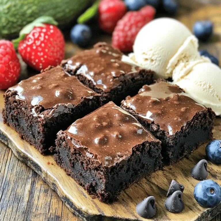 To make fudgy avocado brownies, you need these core ingredients: - 1 perfectly ripe avocado, mashed until smooth - 1/2 cup unsweetened cocoa powder, sifted - 1/2 cup almond flour - 1/2 cup pure maple syrup or honey (your choice) - 1/4 cup coconut oil, melted and slightly cooled - 2 large eggs, preferably at room temperature - 1 teaspoon pure vanilla extract - 1/2 teaspoon baking soda - 1/4 teaspoon fine sea salt - 1/2 cup dark chocolate chips (use dairy-free if you prefer) These ingredients blend together to create a rich, velvety brownie. The avocado gives a creamy texture and adds healthy fats. Feel free to customize your brownies! Here are some fun add-ins and variations: - Chopped nuts like walnuts or pecans for a crunchy bite - A dash of cinnamon for warmth - Swirls of almond butter or peanut butter for extra creaminess - Use coconut sugar instead of maple syrup for a caramel-like flavor These options let you explore new flavors and textures while keeping it delicious. Avocado is not just tasty; it also brings great nutrition to your brownies. Here’s why it’s a smart choice: - Avocado is rich in healthy fats, which help keep your heart healthy. - It adds fiber, aiding digestion and keeping you full longer. - The nutrients in avocado, like vitamins E and C, support healthy skin and immunity. Using avocado in your brownies means you can enjoy a dessert that is both indulgent and nutritious. For the full recipe, check out my detailed guide and enjoy making these delightful treats! Start by gathering all your ingredients. You need: - 1 perfectly ripe avocado, mashed until smooth - 1/2 cup unsweetened cocoa powder, sifted - 1/2 cup almond flour - 1/2 cup pure maple syrup or honey (your choice) - 1/4 cup coconut oil, melted and slightly cooled - 2 large eggs, preferably at room temperature - 1 teaspoon pure vanilla extract - 1/2 teaspoon baking soda - 1/4 teaspoon fine sea salt - 1/2 cup dark chocolate chips Preheat your oven to 350°F (175°C). Line an 8x8-inch baking pan with parchment paper. This makes it easy to lift out the brownies later. In a medium mixing bowl, add the mashed avocado. Next, mix in the cocoa powder, almond flour, maple syrup, melted coconut oil, eggs, vanilla extract, baking soda, and salt. Use a whisk or an electric mixer to blend everything. You want a smooth and creamy mix, so break down any lumps from the avocado. After that, gently fold in the dark chocolate chips. This helps spread the chocolate flavor throughout your batter. Now, pour the brownie batter into your prepared baking pan. Spread it evenly with a spatula. Place the pan in the oven and bake for 20-25 minutes. To check if they’re done, insert a toothpick into the center. If it comes out with some moist crumbs, your brownies are ready. Once baked, remove the pan from the oven. Let the brownies cool in the pan for about 10 minutes. Then, use the parchment paper to lift them out. Allow them to cool completely on a wire rack before you cut them into squares. Enjoy the rich taste of these fudgy avocado brownies! To get that rich, fudgy texture, use ripe avocados. They must be soft and smooth. Mash them well. Use a whisk or mixer to blend the batter until creamy. Do not overbake the brownies. Check for doneness at 20 minutes. A toothpick should come out with a few moist crumbs. Some common mistakes can ruin your brownies. Here are a few to watch out for: - Using unripe avocados: This can lead to a lumpy texture. - Overmixing the batter: This can make your brownies tough. - Not measuring ingredients: Be precise for the best results. - Baking too long: Keep an eye on your brownies to avoid dryness. For a fun presentation, dust the top with cocoa powder. You can also add fresh berries. A scoop of vanilla ice cream pairs well, too. Cut the brownies into neat squares. Arrange them on a pretty plate. This makes your dessert look even more tempting. For the full recipe, check the details above. {{image_4}} To make these brownies vegan, you can swap the eggs. Use 1/4 cup of unsweetened applesauce for each egg. This keeps the brownies moist and fudgy. You can also use a flax egg. Mix 1 tablespoon of ground flaxseed with 2.5 tablespoons of water. Let it sit for a few minutes until it gels. This will help bind the ingredients without eggs. For a gluten-free version, you can replace almond flour with a gluten-free flour blend. Just make sure the blend includes a binding agent, like xanthan gum. It helps keep the brownies from becoming too crumbly. Also, double-check that your cocoa powder and chocolate chips are gluten-free. This ensures that everyone can enjoy these delicious brownies. Want to jazz up your brownies? Consider adding nuts or spices. Chopped walnuts or pecans add a nice crunch. You can mix in about 1/2 cup of your favorite nuts into the batter. For a spicy kick, add 1/2 teaspoon of cinnamon or chili powder. These flavors blend well with chocolate and give a unique twist. You can find the full recipe for these fudgy avocado brownies earlier in the article. To keep your fudgy avocado brownies fresh, store them in an airtight container. Make sure the brownies are completely cool before sealing them. You can layer them between parchment paper to avoid sticking. This keeps them soft and tasty for longer. When stored correctly, these brownies can last up to a week at room temperature. If you want to keep them longer, refrigeration is a good option. In the fridge, they can stay fresh for about two weeks. Just remember to bring them back to room temperature before enjoying for the best taste. Freezing is a great way to save your fudgy avocado brownies. First, cut them into squares. Wrap each square in plastic wrap. Then place them in a freezer bag or airtight container. They can last in the freezer for up to three months. To enjoy, simply thaw them overnight in the fridge or at room temperature. They will taste almost as good as fresh! For the full recipe, check out the details above. No, you won’t taste the avocado at all. The cocoa powder masks the flavor. Instead, it adds moisture and richness. You will enjoy a deep chocolate taste. Using ripe avocados enhances the texture. They blend smoothly into the brownie mix. If you want sweeter brownies, add more maple syrup or honey. Start with two tablespoons more. You can also sprinkle a bit of brown sugar. Just mix it in with the other wet ingredients. This way, you keep the texture perfect. I recommend using unsweetened cocoa powder for a rich taste. Natural cocoa powder works well. Dutch-processed cocoa gives a smoother flavor. Both types will produce tasty brownies. Just make sure it is high-quality for the best results. Yes, using ripe avocados is key to great flavor. They will mash easily and blend well. A ripe avocado adds creaminess and moisture. This helps create that fudgy texture you want. Look for avocados that yield slightly to gentle pressure. If you need a substitute for almond flour, use oat flour or all-purpose flour. These options will work well in the recipe. You can also try ground walnuts or coconut flour. Be sure to adjust the liquid if you use coconut flour. Fudgy avocado brownies are both delicious and healthy. We covered essential ingredients and baking steps. I shared tips for the perfect texture and common mistakes to avoid. You learned about vegan and gluten-free options. Proper storage extends their life, ensuring you enjoy every bite. Use these insights to create your own yummy batches. Whether you share or keep them all, these brownies are a treat you can feel good about!