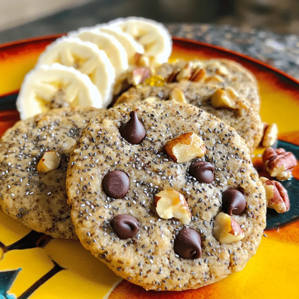 To make these healthy breakfast cookies, you need simple and nutritious ingredients. Here’s what you will need: - 1 cup rolled oats - 1/2 cup almond flour - 1/4 cup chia seeds - 1/2 cup mashed ripe bananas (about 1 large banana) - 1/4 cup almond butter or peanut butter (your choice) - 1/3 cup honey or maple syrup (for natural sweetness) - 1/2 teaspoon vanilla extract (for flavor enhancement) - 1/2 teaspoon baking powder (for leavening) - 1/2 teaspoon ground cinnamon (for warmth) - 1/2 cup dark chocolate chips (optional, for indulgence) - 1/2 cup chopped nuts (such as walnuts or pecans, optional) - A pinch of salt (to balance flavors) Each ingredient plays a key role. The rolled oats provide fiber and texture. Almond flour adds healthy fats and protein. Chia seeds are packed with omega-3s and help bind the cookies. Ripe bananas give natural sweetness and moisture. Nut butter adds creaminess and flavor. Honey or maple syrup sweetens the mix. Vanilla extract enhances the taste, while baking powder makes the cookies rise. Ground cinnamon adds warmth, and chocolate chips or nuts bring extra joy. A pinch of salt balances the sweetness. For the full recipe, check out the complete guide. Enjoy making these tasty, healthy breakfast cookies! - Preheat oven to 350°F (175°C) - Line a baking sheet with parchment paper Start by preheating your oven. Set it to 350°F (175°C). This step ensures your cookies bake evenly. Next, grab a baking sheet and line it with parchment paper. This simple step helps prevent sticking and makes clean-up easier. - Combine rolled oats, almond flour, chia seeds, baking powder, ground cinnamon, and salt In a large bowl, mix your dry ingredients. Add the rolled oats, almond flour, chia seeds, baking powder, ground cinnamon, and a pinch of salt. Stir well until everything is combined. This mix forms the base of your cookies. - Mash bananas and mix with almond butter, honey or syrup, and vanilla Now, take your ripe bananas. Use a fork to mash them in a separate bowl. Aim for a smooth texture. Then, add your almond butter or peanut butter, honey or maple syrup, and vanilla extract. Mix until you have a creamy, well-blended mixture. - Fold wet mixture into dry ingredients and add optional ingredients Slowly pour the wet mixture into your dry ingredients. Stir gently until they combine. If you want, fold in dark chocolate chips or chopped nuts for extra flavor and texture. This is where you can get creative! - Scoop dough onto baking sheet and flatten slightly - Bake for 12-15 minutes Use a tablespoon or cookie scoop to drop spoonfuls of dough onto the prepared baking sheet. Leave about 2 inches between each cookie. Press down slightly to flatten them. Bake in your preheated oven for 12-15 minutes. Look for a light golden color on the edges. - Cool on the baking sheet before transferring to wire rack Once baked, remove the cookies from the oven. Let them cool on the baking sheet for a few minutes. Then, transfer them to a wire rack to cool completely. This ensures they firm up nicely. Enjoy your healthy breakfast cookies! If you want to change things up, here are some easy swaps: - Alternative flours: You can use coconut flour, whole wheat flour, or even oat flour. Each gives a unique taste and texture. - Sweeteners: Try agave syrup or stevia for a lower-calorie option. Maple syrup works well too. - Nut-free options: Use sunflower seed butter instead of nut butter. This keeps your cookies safe for schools and nut allergies. Want to save time? Here are some tips: - Freezing dough: Form your cookie dough into balls and freeze them. When you want fresh cookies, bake straight from the freezer. Just add a minute or two to the baking time. - Storage practices: Keep your baked cookies in an airtight container. They stay fresh for about a week. For longer storage, freeze the baked cookies. They can last up to three months! To make your cookies even better, consider these ideas: - Mix-ins: Add dried cranberries, raisins, or pumpkin seeds for extra flavor and nutrition. These mix-ins give a nice chew and added crunch. - Chocolate coating: For a special treat, dip half the cookie in melted dark chocolate. This adds a rich flavor and makes them feel indulgent! For the complete recipe, check out [Full Recipe]. {{image_4}} You can change the flavor and texture of your cookies by using different oats or chocolate. Try steel-cut oats for a hearty bite. Quick oats will make the cookies softer. For chocolate, dark, milk, or even white chocolate chips work well. Each option adds a unique taste to your cookies. If you need a nut-free cookie, use sunflower seed butter instead of almond or peanut butter. This swap keeps the cookie moist and adds a slight nutty taste without using nuts. Always check for allergies to ensure everyone can enjoy these treats. To make these cookies vegan, replace honey with agave syrup. Also, ensure you use vegan-friendly ingredients, like dairy-free chocolate chips. This way, everyone can enjoy a delicious and healthy breakfast cookie without any animal products. Feel free to explore these variations and find your favorite mix! For the full recipe, be sure to follow the steps carefully for the best results. Each cookie has about 120 calories. These healthy breakfast cookies pack a punch with nutrients. They are high in fiber and protein, thanks to oats and nuts. Oats provide slow energy release, keeping you full longer. Chia seeds add omega-3 fatty acids, which support heart health. Almond flour gives you healthy fats and protein. These cookies use nutritious ingredients that help you start your day right. Bananas offer natural sweetness and potassium, which is great for muscle function. Almond butter or peanut butter provides healthy fats and protein. Honey or maple syrup brings in natural sugars without the crash. Eating these cookies can boost your energy for the morning. They are a yummy way to get essential nutrients. To keep your meals balanced, enjoy one or two cookies at breakfast. Pair them with fresh fruit or yogurt for extra goodness. This way, you add vitamins and minerals to your meal. If you feel hungry later, have another cookie as a healthy snack. Using portion control helps you maintain energy levels and avoid overeating. Enjoy these tasty cookies as part of a healthy breakfast! Yes, you can swap almond flour for regular flour. Regular flour will change the texture a bit. Almond flour gives cookies a nice nutty taste and moistness. If you use regular flour, the cookies may be drier. Start with the same amount, but add a bit more liquid if needed. These cookies stay fresh for about five days at room temperature. Keep them in an airtight container. If you want them to last longer, store them in the fridge for up to a week. For even longer storage, freeze them. They can last up to three months in the freezer. Just thaw before eating. Absolutely! You can add many fun ingredients. Try adding dried fruits like raisins or cranberries for sweetness. Chopped nuts add a crunch. You can also mix in spices like nutmeg or ginger for extra flavor. Customize your cookies to fit your taste! These tasty cookies use simple, healthy ingredients. We covered each step clearly, from mixing to baking. You learned about variations and tips for storage. Remember, you can make these cookies your own, whether for breakfast or snacks. Enjoy experimenting with flavors and textures. You'll find that these cookies are not only fun to make but also boost your energy. Embrace the joy of baking and share the results with friends and family!