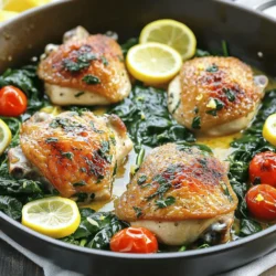 To create your One-Pan Lemon Garlic Chicken, you will need the following ingredients: - Chicken: Boneless, skinless chicken thighs - Oils and Aromatics: Extra-virgin olive oil, garlic - Flavorings: Lemon zest, lemon juice, dried oregano, smoked paprika, dried thyme - Seasonings: Salt and freshly ground pepper - Broth and Vegetables: Low-sodium chicken broth, fresh baby spinach, cherry tomatoes - Garnish: Lemon slices These ingredients come together to make a dish that is both simple and full of flavor. The chicken thighs provide a juicy base, while the lemon and garlic add a bright taste. The herbs bring depth, and the spinach and tomatoes add freshness. You can find the Full Recipe above to guide you through the cooking process step by step. - Preheat Your Oven: Set your oven to 400°F (200°C). This makes sure it's hot and ready. - Marinate the Chicken: In a bowl, mix olive oil, minced garlic, lemon zest, lemon juice, oregano, smoked paprika, thyme, salt, and pepper. Add the chicken thighs. Toss them well to coat. Let them marinate for about 10 minutes. This really helps the flavors blend. - Sear the Chicken: Heat some olive oil in an oven-safe skillet over medium-high heat. Once it's hot, add the marinated chicken. Cook until it turns golden brown, about 4-5 minutes on each side. This step gives it a great crust. - Deglaze for Flavor: After browning, pour in the chicken broth. Use a wooden spoon to scrape the skillet. This removes all the tasty bits stuck to the bottom. - Incorporate the Vegetables: Stir in the spinach and cherry tomatoes around the chicken. Let this simmer for 2-3 minutes. This helps the spinach wilt and the flavors mix well. - Bake to Perfection: Transfer the skillet to your preheated oven. Bake for 20-25 minutes until the chicken reaches 165°F (75°C). This ensures it's safe to eat and juicy. For the complete process, refer to the Full Recipe. - Adjusting Seasoning: You can make this dish your own by changing spices. Try adding crushed red pepper for heat, or swap in herbs like rosemary for a unique twist. Taste as you go to ensure it suits your palate. - Marination Time: Marinating chicken is key for deep flavor. Even a quick 10-minute soak lets the spices infuse into the meat. For even better results, marinate for up to two hours in the fridge. - Searing vs. Baking: Searing the chicken first gives it a nice crust. This step adds flavor and texture. After searing, baking helps cook the chicken evenly and keeps it juicy. Both methods work together for the best results. - Using an Oven-Safe Skillet: An oven-safe skillet is vital for this recipe. It lets you start on the stove and finish in the oven. This method saves time and reduces the number of dishes to clean. - Rustic Serving Suggestions: Serve straight from the skillet for a cozy feel. The colorful chicken and veggies look great together. You can even use a wooden spoon to serve. - Garnishing with Fresh Herbs: Fresh herbs add a pop of color and flavor. Sprinkle chopped parsley or basil on top before serving. Adding lemon slices also brightens the dish and enhances its look. For the full recipe, check out the One-Pan Lemon Garlic Chicken Delight. {{image_4}} You can easily change the protein in this dish. Try using chicken breasts instead of thighs. This makes the meal lighter but still tasty. You can also switch to other meats like pork or beef if you want. If you prefer a vegetarian option, tofu or chickpeas work great. Tofu absorbs the lemon and garlic flavors well. Chickpeas add a nice texture and protein boost. Both choices make the dish healthy and filling. Sometimes, you might want to switch up the flavors. You can use lime or orange juice instead of lemon. Each citrus fruit brings a new taste. Lime gives a fresh twist, while orange adds sweetness. Herbs can also change the flavor profile. Try adding fresh rosemary or basil. These herbs enhance the dish with earthy notes. They pair well with the lemon and garlic, making your meal unique. Be creative! These swaps and variations let you enjoy One-Pan Lemon Garlic Chicken in many ways. For more ideas, check out the Full Recipe. - Storing Leftovers: To keep your One-Pan Lemon Garlic Chicken fresh, place it in an airtight container. Make sure it cools to room temperature before sealing. This helps prevent moisture build-up, which can lead to sogginess. - Duration: You can store your leftovers in the fridge for up to 3 days. After that, the quality may decline, and it may not taste as good. - Freezing Instructions: For freezing, let the chicken cool completely. Cut the chicken and vegetables into portions, then place them in freezer bags. Remove as much air as possible before sealing. You can freeze it before or after cooking, but I recommend freezing it after cooking. That way, you have a quick meal ready! - Thawing Tips: When you’re ready to enjoy your frozen chicken, thaw it in the fridge overnight. This keeps the chicken safe and tasty. If you need it faster, you can use the microwave on the defrost setting. Just be sure to cook it immediately after thawing. How long should I marinate the chicken for optimal flavor? You should marinate the chicken for about 10 minutes. This short time lets the flavors soak in without making the meat too salty. A quick marinate gives you a tasty chicken that is still juicy. Can I use chicken breasts instead of thighs for this recipe? Yes, you can use chicken breasts if you prefer. However, thighs are juicier and have more flavor. If you choose breasts, make sure to adjust the cooking time. They may cook faster than thighs. What are the best side dishes to serve with One-Pan Lemon Garlic Chicken? Great sides include rice, quinoa, or a fresh salad. Roasted vegetables also pair nicely with this dish. You want to complement the lemon and garlic flavors while keeping the meal light. How do I know when the chicken is fully cooked? Check the chicken's internal temperature. It should reach 165°F (75°C). You can use a meat thermometer for accuracy. If you cut into the chicken, the juices should run clear, not pink. Can I prepare this dish in advance? Yes, you can prep this dish ahead of time. Marinate the chicken and store it in the fridge. You can also cook it and then refrigerate. Just reheat gently to avoid drying it out. For the full recipe, check out the earlier sections. This recipe guides you through making a delicious One-Pan Lemon Garlic Chicken. We covered the key ingredients, from chicken to spices and vegetables. I shared simple steps for prep, cooking, and baking. You learned valuable tips for enhancing flavor and presentation. Plus, we explored variations for dietary preferences. Finally, I gave proper storage tips for leftovers. Enjoy this easy dish that brings fresh flavors to your table!