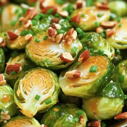 - 1 pound Brussels sprouts, trimmed and halved - 3 tablespoons olive oil - 1/4 cup pure maple syrup - 1/2 teaspoon sea salt - 1/4 teaspoon freshly ground black pepper - 1/2 teaspoon smoked paprika - 1/3 cup hazelnuts, toasted and roughly chopped - Fresh chives, finely chopped for garnish (optional) When making maple glazed Brussels sprouts, fresh ingredients make a big difference. I love using Brussels sprouts that are firm and bright green. The olive oil adds richness, while the maple syrup brings a sweet note. The sea salt and black pepper balance the flavors perfectly. Smoked paprika offers a lovely warmth. Finally, toasted hazelnuts add a crunchy texture that makes each bite exciting. You can find the full recipe above, which guides you through the steps of preparation. - Alternative sweeteners: If you prefer, try honey or agave syrup for a different taste. - Nut substitutions: Swap hazelnuts for walnuts or pecans to explore new flavors. - Adding spices: For a spicy kick, sprinkle in some cayenne pepper. These variations can help you customize the dish to your liking. Experiment with different ingredients to find your favorite combo. - Preheat the oven to 400°F (200°C). - In a large mixing bowl, add the halved Brussels sprouts. Pour in the olive oil and maple syrup. Sprinkle with sea salt, black pepper, and smoked paprika. Toss everything together until the Brussels sprouts are well coated. - Line a baking sheet with parchment paper for easy cleanup. Arrange the Brussels sprouts in a single layer on the sheet. Make sure they are not overcrowded. - Place the baking sheet in the oven. Roast for 20 to 25 minutes. Stir the sprouts halfway through cooking. This helps them brown evenly until they are golden and tender. - After roasting, take the Brussels sprouts out of the oven. Immediately sprinkle the toasted hazelnuts over the top. Gently toss to combine. This ensures the nuts mix well with the sprouts. - For extra flavor, return the baking sheet to the oven for another 5 minutes. This warms the hazelnuts and enhances their taste. - Serve hot. For a fresh touch, garnish with finely chopped chives, if you like. For the full recipe, you can check the details above. - Spread Brussels sprouts in a single layer for even browning. - Line your baking sheet with parchment paper for easy cleanup. Roasting Brussels sprouts at the right temperature is key. Set your oven to 400°F (200°C). This high heat helps achieve that crispy, caramelized exterior we all love. When spreading the sprouts, make sure they have space. Overcrowding will lead to steaming, not roasting. Using parchment paper makes cleanup a breeze. You won’t need to scrub off any stuck bits later. Just toss the paper when you're done! - Adjust seasoning based on your taste. - Smoked paprika adds a deep, rich flavor. Feel free to tweak the seasoning. If you like it spicy, add a bit more black pepper. You could also try cayenne for extra heat. Smoked paprika is a game-changer. It gives the Brussels sprouts a warm, smoky flavor that pairs wonderfully with maple syrup. The sweetness of the maple syrup balances the savory notes. It creates a lovely harmony in every bite. - Serve Brussels sprouts on a large platter for a stunning look. - Drizzle extra maple syrup and sprinkle chives for color. For a beautiful presentation, pile the Brussels sprouts on a large platter. Drizzle some extra maple syrup on top for a glossy finish. Scatter some fresh chives for a splash of green. They add a pop of color and a mild onion flavor. This dish looks as good as it tastes. It makes a great addition to any meal, especially during the holidays. Enjoy every delicious bite! {{image_4}} To store leftover maple glazed Brussels sprouts, place them in the refrigerator. Use a clean, airtight container. This keeps them fresh and prevents them from drying out. Make sure to cool the sprouts to room temperature before sealing the container. I find that using glass containers works best, as they help keep flavors intact. If you want to save Brussels sprouts for later, freezing is a good option. First, blanch the sprouts in boiling water for about three minutes. This helps keep their color and texture. After blanching, cool them quickly in ice water. Drain well, then pack them in freezer bags. Remove as much air as possible before sealing. When you're ready to use them, thaw the sprouts in the fridge overnight or use the microwave for quick thawing. Refrigerated leftovers will last about three to four days. If you freeze them, they can last up to six months. Always check for signs of spoilage. If the sprouts smell off or have a slimy texture, it's best to discard them. Freshness is key to enjoying your meals! Maple glazed Brussels sprouts are tasty and versatile. They pair well with many dishes. Try serving them with roasted chicken or grilled salmon. Both meats complement the sweet and nutty flavors. You can also enjoy them with a hearty grain like quinoa or farro for a filling meal. For a drink, consider a light white wine. A Sauvignon Blanc or a Chardonnay works well. These wines enhance the dish without overpowering it. If you prefer non-alcoholic options, try sparkling water with lemon. This combination cleanses the palate and refreshes the meal. Brussels sprouts are great for meal planning. You can roast them in advance and store them in the fridge. They stay delicious for a few days. Add them to salads or grain bowls for easy lunches. You can serve Brussels sprouts as a side dish or make them the star of your meal. To make them a main dish, add protein like chickpeas or tofu. This way, you create a balanced meal packed with flavor and nutrition. For a side dish, I suggest serving about 1 cup per person. This amount allows everyone to enjoy the flavors without feeling too full. If you host a larger gathering, simply multiply the recipe. For example, if you have eight guests, use two pounds of Brussels sprouts. Adjust the seasoning accordingly, but keep the cooking time similar. This ensures that everyone gets to enjoy this delicious side dish at your table. Can I use frozen Brussels sprouts for this recipe? Yes, you can use frozen Brussels sprouts. Just thaw them first. Pat them dry to remove excess moisture. This helps them roast better and get crispy. How can I make this dish vegan-friendly? This recipe is already vegan if you use pure maple syrup. Just check your maple syrup for animal products. The olive oil and seasonings keep it plant-based. What to do if Brussels sprouts are too bitter? If the sprouts taste bitter, try adding more maple syrup. This will balance the bitterness with sweetness. Roasting longer can also help caramelize them, reducing bitterness. How to ensure Brussels sprouts are tender but not mushy? To keep Brussels sprouts tender and not mushy, roast them at a high heat. Cut them in half for even cooking. Stir them halfway through to help them brown nicely. Caloric content per serving One serving of maple glazed Brussels sprouts contains about 200 calories. This makes it a healthy side dish option. Health benefits of Brussels sprouts and hazelnuts Brussels sprouts are full of vitamins C and K. They also have fiber, which is good for digestion. Hazelnuts add healthy fats and protein, making this dish even better for you. This post showed how to create a tasty Brussels sprouts dish. We covered ingredients, step-by-step instructions, and storage tips. You can also explore flavor variations and meal pairings. Brussels sprouts can be a delicious side or main dish. Customize it to fit your taste. Enjoy your cooking and impress your guests with this easy recipe!