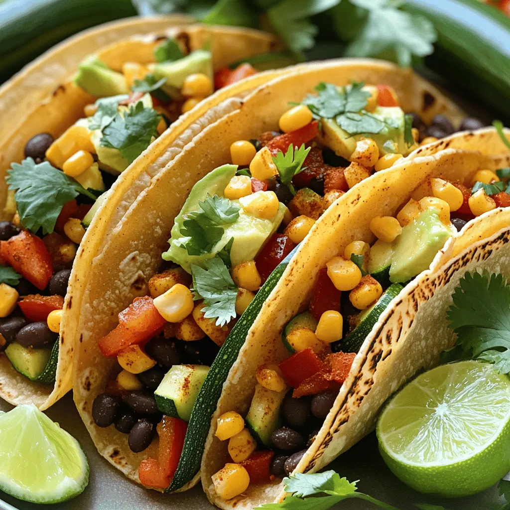 For the perfect Crispy Baked Veggie Tacos, gather these fresh ingredients: - 1 medium zucchini, diced into small cubes - 1 red bell pepper, diced into small pieces - 1 cup corn kernels (freshly cut off the cob or canned, drained) - 1 cup black beans, rinsed thoroughly and drained - 1 teaspoon ground cumin - 1 teaspoon smoked paprika - Salt and freshly ground black pepper, to taste - 1 cup shredded cheese (choose between sharp cheddar or a flavorful Mexican blend) - 12 small corn tortillas - 1 tablespoon extra-virgin olive oil - 1 ripe avocado, sliced into thin wedges - Fresh cilantro leaves, roughly chopped, for garnish - Lime wedges, for serving These ingredients combine to create a colorful and tasty dish. Each item brings its own flavor and texture, making your tacos both tasty and healthy. The spices and cheese add depth, while fresh veggies keep everything light. If you want to dive into the full experience, check out the Full Recipe for detailed steps. Start by preheating your oven to 400°F (200°C). This step ensures that your veggies cook evenly. Next, line a baking sheet with parchment paper. This helps prevent sticking and makes cleanup easy. In a large bowl, combine your diced zucchini, red bell pepper, corn, and black beans. Add ground cumin, smoked paprika, salt, and black pepper for flavor. Drizzle olive oil over the mixture. Toss everything together until well-coated. This mix of colors and flavors is key to tasty tacos. Spread the veggie mixture onto one side of the lined baking sheet. Make sure to spread it out evenly. Bake in the oven for 15-20 minutes. You want the vegetables to be tender and lightly caramelized. This step brings out their natural sweetness. While the veggies bake, wrap the corn tortillas in aluminum foil. Place them in the oven for the last 5 minutes of the baking time. This warms the tortillas gently, making them soft and easy to fold. After 20 minutes, take the baking sheet out of the oven. Sprinkle shredded cheese over the roasted veggies. Return the sheet to the oven for another 5 minutes. This melts the cheese and makes it bubbly. To assemble, take a warm tortilla and add a scoop of the cheesy veggie mix in the center. Top with avocado slices and fresh cilantro. Serve your tacos right away. Add lime wedges on the side for a zesty kick. Squeeze fresh lime juice over the tacos before eating. This adds brightness and enhances the flavors. For a nice touch, arrange the tacos on a colorful plate. Garnish with extra cilantro for a vibrant display. Enjoy every bite of your crispy baked veggie tacos! For the complete recipe, check out the Full Recipe section. To get that perfect crispy bite, follow these steps. First, make sure to chop your veggies small. This helps them cook evenly and get crispy. Spread the veggies out on the baking sheet. Don’t crowd them! Air needs to flow around each piece. Bake at 400°F (200°C) for the right time. Check them often. You want tender veggies with a light caramel color. This step is key to great flavor and crunch. Cheese can make or break your tacos. For a bold taste, use sharp cheddar. It melts well and adds a rich flavor. A Mexican cheese blend is also great. It brings a mix of tastes from different cheeses. Both choices will give your tacos a delicious cheesy pull. Remember to sprinkle the cheese on the veggies just before they finish baking for the best melt. To really boost the taco experience, add fresh toppings. Sliced avocado brings creaminess and a mild taste. Chopped cilantro adds a bright flavor. Don’t forget lime wedges! A squeeze of lime juice brightens every bite. You can also serve these tacos with a side of salsa or a fresh salad. This adds color and freshness to your meal. For more ideas, check out the Full Recipe to explore different ways to enjoy these tasty tacos! {{image_4}} You can easily add protein to your tacos. Tofu and tempeh are great choices. For tofu, press it to remove water. Dice the tofu and toss it with spices. Bake it along with the veggies. Tempeh works well too. Crumble it or slice it thin. Both options add texture and flavor. Feel free to mix up your veggies. Try using mushrooms, spinach, or sweet potatoes. Each vegetable adds its unique taste and texture. You can also use seasonal vegetables for freshness. Broccoli or carrots can give a nice crunch. Be creative and use what you enjoy. If you love heat, spice it up! Add chopped jalapeños to the veggie mix. You can also sprinkle in some chili powder or cayenne pepper. For a milder flavor, skip the extra spices. You can always serve hot sauce on the side. Adjust the spice to fit your taste. Store leftover tacos in an airtight container. This keeps them fresh and tasty. Make sure to let them cool down first. You can keep them in the fridge for up to three days. For best results, separate the tacos and toppings. This way, the tortillas stay crisp and do not get soggy. When you are ready to eat, reheat the tacos in the oven. Preheat your oven to 350°F (175°C). Place the tacos on a baking sheet. Heat them for about 10 minutes. This method keeps them crispy. If you prefer, you can also use a microwave. Just be aware that the tortillas may become soft. If you want to freeze your tacos, wrap them tightly in plastic wrap. Then, place them in a freezer bag. They can last up to three months in the freezer. When you are ready to eat, thaw them in the fridge overnight. Then, reheat them in the oven for the best texture. Enjoy the flavors of your Crispy Baked Veggie Tacos even later! Yes, you can make this recipe vegan. Simply skip the cheese or use a plant-based cheese. Make sure the tortillas are also vegan. Many corn tortillas are naturally vegan, but it’s good to check the label. This way, you can enjoy a tasty taco without animal products. To make these tacos gluten-free, choose corn tortillas that are labeled gluten-free. Most corn tortillas are safe, but always read the packaging. You can also fill the tacos with tasty veggies and beans, which are naturally gluten-free. These tacos pair well with several side dishes. Here are some ideas: - Mexican rice - Refried beans - A fresh green salad - Corn on the cob - Guacamole and chips These sides add more flavor and make your meal complete. To prevent sogginess, make sure to bake the veggie mix until it’s nice and dry. Use a thin layer of filling in the tortillas. Warm the tortillas right before serving to keep them crisp. Serve with lime wedges on the side to add flavor without moisture. Yes! Here are some fun toppings you can try: - Salsa or pico de gallo - Sour cream or a dairy-free option - Pickled jalapeños - Radish slices - Shredded lettuce These toppings can add great flavor and texture to your tacos. For the full recipe, check out the Crispy Baked Veggie Tacos section. Crispy Baked Veggie Tacos are easy and fun to make. We covered what you need, how to prepare, and great tips for success. You can mix in proteins or change veggies for variety. Remember to store leftovers well for another tasty meal. Try these tacos for a quick dinner. Enjoy your cooking adventure and share it with others!