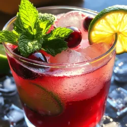 - 1 cup unsweetened cranberry juice - 1/2 cup sparkling water - 1/4 cup freshly squeezed lime juice - 2 tablespoons honey or agave syrup The main ingredients create a bright, fresh taste. The cranberry juice adds a bold flavor. The lime juice gives a zesty kick. The sparkling water brings in a refreshing fizz. Honey or agave syrup sweetens the mix without overpowering it. - Fresh mint leaves - Lime slices - Ice cubes Garnish ingredients make your drink look pretty. Fresh mint leaves add a burst of green. Lime slices not only look good but also enhance the lime flavor. Ice cubes keep the drink cold and refreshing. - Variations for sweetness - Alternative sparkling beverages You can adjust sweetness by using more or less honey. Agave syrup is a great substitute. If you want a different fizz, try flavored sparkling waters. These can add a fun twist to your spritzer. For the full recipe, check out the detailed instructions on making this delightful drink. Enjoy crafting your own refreshing cranberry lime spritzer! To make your cranberry lime spritzer, start by mixing the juices. In a large pitcher, combine 1 cup of unsweetened cranberry juice and 1/4 cup of freshly squeezed lime juice. Add 2 tablespoons of honey or agave syrup to sweeten. Use a whisk or spoon to stir the mixture until the sweetener dissolves completely. This step ensures your drink has balanced flavors. Next, it's time to add some fizz! Carefully pour in 1/2 cup of sparkling water into the pitcher. Gently mix the drink to keep the bubbles lively. This step is crucial; if you stir too hard, you might lose all that delightful effervescence! Now, let’s get ready to serve. Take your serving glasses and fill each with ice cubes. This keeps your drink cold and refreshing. Pour the cranberry-lime mixture over the ice, filling each glass about three-quarters full. Finally, for a beautiful touch, garnish each drink with fresh mint leaves and a slice of lime. Serve immediately to enjoy the refreshing taste of your cranberry lime spritzer! For the full recipe, check the earlier section. You can easily change how sweet your Cranberry Lime Spritzer is. Start with the two tablespoons of honey or agave syrup. Taste the drink after mixing. If you want it sweeter, add a bit more. You can also use maple syrup or stevia. Each option gives a different taste. Just adjust slowly until it feels right. Garnishes make your drink look special. Use fresh mint leaves for a pop of green. Lime slices add a nice touch, too. You can even add berries for color. In summer, use edible flowers for a fun look. For winter, try sprigs of rosemary. These choices keep your drink fresh and exciting. If you’re hosting, make the spritzer a day before. Mix the cranberry juice, lime juice, and sweetener. Store this blend in the fridge. Add sparkling water just before serving. This keeps the drink bubbly. You can store leftovers in a pitcher, but drink them within two days. Enjoy the fresh taste without the wait! {{image_4}} You can change the taste of your Cranberry Lime Spritzer easily. Adding other fruit juices makes it fun. Try orange juice for a zesty kick. Pomegranate juice brings a sweet and tangy flavor. You can mix and match until you find your favorite blend. Herbs also add a fresh twist. Basil gives a sweet and savory taste. Rosemary offers a woodsy note that surprises the palate. Just add a few leaves to your drink for a boost of flavor. Want to make your spritzer a cocktail? It’s simple! You can add vodka or gin for a fun twist. Both spirits blend well with the tartness of cranberry and lime. For a festive touch, try adding champagne. It pops with bubbles and flavor. Mixing in a splash of rum can also create a tropical vibe. This way, your spritzer becomes a refreshing summer cocktail. You can enjoy this drink without alcohol too. Simply skip the spirits and keep the rest. This makes the drink perfect for all ages. Kids and non-drinkers will love it! For a twist, think about creative mixers. Coconut water adds a tropical flavor. Lemonade can sweeten it up nicely. You can even use flavored sparkling water for a fun change. Just remember to keep it bubbly and refreshing! For the full recipe, check out the Cranberry Lime Spritzer section. After you make your Cranberry Lime Spritzer, you might have some left over. You can keep it in the refrigerator for up to two days. Store it in a sealed pitcher or container. This helps it stay fresh. If you want to keep the fizz, pour the spritzer into a container with a tight lid. Avoid using a wide-open container, as this will let the bubbles escape. If you want to save your cranberry-lime mixture for later, you can freeze it. Pour the mixture into ice cube trays. Once frozen, pop the cubes into a freezer bag. This way, you can have a refreshing treat anytime. Just remember to use it within three months for the best taste. Always label the bags with the date. This helps you keep track of how long they’ve been stored. If you have leftover ingredients, don’t toss them! You can use extra cranberry juice in smoothies or baking. The lime juice adds zest to marinades and dressings. You can even muddle mint leaves into a refreshing tea. These ideas help you enjoy all your ingredients in fun new ways. You can change the sweetness by using different sweeteners. Honey or agave syrup are great choices. If you want less sugar, use stevia or a sugar substitute. Start with a small amount and taste as you go. This way, you can find the perfect balance for your drink. Yes, you can easily make this drink in larger amounts. Just multiply the ingredients by the number of servings you need. Mix everything in a large pitcher. When serving a crowd, make sure to keep the sparkling water separate until just before serving. This keeps the fizz nice and bubbly. This spritzer is perfect for many occasions. Serve it at summer parties, picnics, or barbecues. It also works well for holiday celebrations like Thanksgiving or Christmas. The bright flavors make it feel special and refreshing. Everyone will enjoy this drink at any festive gathering. This blog post covered how to make a refreshing Cranberry Lime Spritzer. You learned about key ingredients, step-by-step preparation, and tips for sweetening. We explored various flavor options and ways to serve this drink for any occasion. In closing, this spritzer is easy to customize. Whether you keep it non-alcoholic or add a kick, it will always impress. Enjoy your delicious drink at gatherings or quiet moments at home. Your taste buds will thank you!