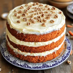 To make the best ever carrot cake, you will need fresh and quality ingredients. This cake is moist, sweet, and full of flavor. - All-purpose flour This flour gives the cake its structure. It’s simple to find and works well in most cakes. - Granulated sugar Sugar adds sweetness and helps the cake rise. It creates a light and fluffy texture. - Carrots and other mix-ins Fresh grated carrots are the star. They add moisture and natural sweetness. You can also add crushed pineapple for extra flavor. Optional ingredients like walnuts or raisins give it a nice crunch and chew. Using these ingredients will help you bake a delicious and memorable carrot cake. For the full recipe, check out the details above. 1. Preheat the oven and prepare pans Set your oven to 350°F (175°C). Take two 9-inch round cake pans. Grease them with butter or cooking spray. Lightly dust them with flour to stop the cake from sticking. 2. Mixing the wet ingredients In a big mixing bowl, add 2 cups of granulated sugar and 1 cup of vegetable oil. Beat them on medium speed until smooth. Next, add 4 large eggs, one at a time. Mix well after each egg. Finally, stir in 1 teaspoon of vanilla extract until everything blends nicely. 3. Combining dry ingredients In another bowl, sift together 2 cups of all-purpose flour, 2 teaspoons of baking soda, 1 teaspoon of baking powder, 1 teaspoon of ground cinnamon, 1/2 teaspoon of ground nutmeg, and 1/2 teaspoon of salt. Slowly add this dry mix into the wet mix. Stir gently to combine, but do not overmix. 1. Folding in the carrots and mix-ins Now, fold in 3 cups of grated carrots and 1 cup of crushed pineapple, well-drained. If you like, add 1/2 cup of chopped walnuts or pecans and 1/2 cup of raisins. Mix gently until they are evenly spread throughout the batter. 2. Baking times and temperature Pour the batter evenly into the prepared pans. Place them in the oven and bake for 25 to 30 minutes. Check if the cakes are done by inserting a toothpick in the center. It should come out clean with a few moist crumbs. 3. Cooling and frosting the cake After baking, let the cakes cool in the pans for about 10 minutes. Carefully invert them onto wire racks to cool completely. Once cool, frost the top of one layer with cream cheese frosting. Place the second layer on top and frost the whole cake. For the best taste, chill the frosted cake in the fridge for 30 minutes. This process leads to a delicious homemade carrot cake. For the full recipe, check out the Best Ever Carrot Cake section. - Avoiding common baking mistakes: Always measure your ingredients accurately. Use the correct measurements for flour and sugar. A kitchen scale can help. Don’t forget to preheat your oven. This step is key to even baking. - Achieving the perfect cake texture: To keep your cake light, mix wet and dry ingredients carefully. Overmixing can lead to a dense cake. Fold in the carrots and other mix-ins gently. This preserves the air in your batter. - Optimal cooling techniques: Let the cakes cool in the pans for about ten minutes. Then, move them to wire racks. This prevents sogginess. Cooling completely before frosting is crucial for good results. - Best cream cheese frosting techniques: For a creamy frosting, use softened cream cheese. Mix it with butter for a rich taste. Gradually add powdered sugar until it's smooth. - How to achieve a smooth frosting finish: Start with a thin layer of frosting, known as a crumb coat. This helps seal in crumbs. Chill the cake for about 30 minutes. Then apply a thicker layer for a clean finish. - Decorative options for presentation: Add chopped nuts or a sprinkle of cinnamon on top. You can also use carrot decorations for a fun touch. Serve on decorative plates to impress everyone. For the full recipe, refer to the provided link. {{image_4}} You can make your carrot cake even better with fun flavors. Adding spices can boost the taste. Consider extra ground cinnamon or a pinch of ginger for warmth. A splash of orange juice or zest can bring a bright note. You get a lovely mix of sweet and tangy. You can also switch up the mix-ins. Try adding shredded coconut for a tropical twist. Dried fruit, like apricots or cranberries, can add a chewy texture. Nuts like walnuts or pecans give a nice crunch. Each mix-in can change the cake's flavor and texture. If you need gluten-free options, use a gluten-free flour blend. Make sure it has xanthan gum to help bind the cake. This way, you keep a moist and fluffy texture. For vegan alternatives, replace eggs with flaxseed meal mixed with water. Use a plant-based oil instead of vegetable oil. You can also swap dairy milk with almond or oat milk. These changes keep the cake rich and delicious without animal products. These variations make your carrot cake unique and suitable for everyone. Check the Full Recipe for all the details. You can store your carrot cake at room temperature for a few days. Keep it in a cake box or cover it tightly with plastic wrap. This helps keep it moist. If you want it to last longer, put it in the fridge. Just remember that cold air can dry it out, so wrap it well. For best taste, eat it within a week. To freeze your carrot cake, first let it cool completely. Wrap each layer in plastic wrap, then in aluminum foil. This keeps out air and prevents freezer burn. You can freeze it for up to three months. When you're ready to eat, take it out and place it in the fridge to thaw overnight. You can frost it while it's still slightly chilled for the best taste. For full details, check out the Full Recipe. How to make the cake more moist? To make your carrot cake moist, add an extra half cup of crushed pineapple. You can also use brown sugar instead of granulated sugar. It helps to keep the cake soft and adds flavor. Can I substitute ingredients? Yes, you can substitute some ingredients. Use applesauce for oil to cut calories. For gluten-free, use almond flour or a gluten-free blend. Swap walnuts for pecans or leave them out if you prefer. What to do if the cake sinks in the middle? If your cake sinks, it might be due to underbaking or too much wet ingredients. Make sure to measure accurately and bake until a toothpick comes out clean. How to rate the cake’s doneness To check if your cake is done, insert a toothpick into the center. If it comes out clean or with a few crumbs, it’s ready. If it’s wet, bake for a few more minutes. Best pairings with carrot cake Carrot cake pairs well with cream cheese frosting. You can also serve it with a scoop of vanilla ice cream or a dollop of whipped cream. A cup of tea or coffee also complements it nicely. For the full recipe, visit the detailed section above. This article covers how to make a delicious carrot cake. You learned about key ingredients, step-by-step instructions, and helpful tips for success. We explored various flavor options and dietary adjustments, ensuring there's something for everyone. Always remember to store your cake properly for freshness. Use the tips and tricks shared here to elevate your baking. With practice, you can make a cake that delights everyone. Enjoy your baking journey and the tasty rewards it brings!
