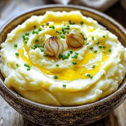 - 2 pounds Yukon Gold potatoes, peeled and cubed - 1 bulb of garlic - 1/2 cup unsalted butter, room temperature - 1 cup heavy cream, warmed - Salt and freshly ground black pepper - Fresh chives for garnish The best potatoes for mashing are Yukon Gold. They are creamy and smooth. Their natural flavor shines through in dishes. Always use fresh garlic for the best taste. Fresh garlic gives a rich, sweet flavor. You want to avoid dried garlic for this recipe. If you want a lighter option, use alternatives to heavy cream. Milk or plant-based milk works well. Just remember, these might change the texture a bit. How do I roast the garlic bulb? To roast garlic, preheat your oven to 400°F (200°C). Cut the top off a whole bulb of garlic to expose the cloves. Drizzle a bit of olive oil over the cut surface. Wrap the garlic tightly in aluminum foil. Place it in the oven for 30-35 minutes. How do I know when garlic is perfectly roasted? The garlic is done when the cloves feel soft and look golden brown. You can press the bulb gently to check its softness. If it gives, it’s ready! How do I boil the potatoes correctly? Fill a large pot with water and add a pinch of salt. Bring the water to a rolling boil. Carefully add the cubed Yukon Gold potatoes into the boiling water. Cook them for 15-20 minutes. How can I check if the potatoes are done? You can check doneness by piercing a potato cube with a fork. If it goes in easily, the potatoes are ready. If not, let them cook a few more minutes. What mixing techniques can I use for a creamy texture? Once the potatoes are cooked and drained, add the roasted garlic, room-temperature butter, and warmed heavy cream. Use a potato masher or hand mixer to blend until smooth and creamy. Why is temperature important for butter and cream? Using room-temperature butter and warmed cream helps the ingredients blend better. This keeps your mashed potatoes from getting lumpy, giving you that perfect creamy texture. For the full recipe, check out the Creamy Roasted Garlic Mashed Potatoes Full Recipe. To boost the taste of your roasted garlic mashed potatoes, try different seasonings. Here are some ideas: - Use smoked paprika for a smoky kick. - Add a pinch of cayenne for heat. - Try fresh rosemary or thyme for an herbal touch. Mixing in herbs and spices can change each batch. You can even try a mix of garlic powder and onion powder for depth. These small swaps make a big flavor difference. Roasted garlic mashed potatoes pair well with many dishes. Here are some perfect matches: - Serve with grilled steak or roasted chicken for a hearty meal. - Add them next to sautéed green beans for a colorful plate. - Top with crispy bacon bits for a savory crunch. For fun ideas, try them in a loaded potato bowl with cheese and sour cream. You can also use them as a base for a shepherd's pie, adding a twist to a classic dish. Having the right tools helps make great mashed potatoes. Here are some must-haves: - A quality potato masher makes the job easy. A ricer gives a super smooth texture. - Use a large pot to boil your potatoes. This gives them room to cook evenly. - A wooden spoon or spatula helps mix everything well without lumps. These tools help you create the perfect creamy texture. Investing in good kitchen gadgets pays off in delicious meals. {{image_4}} Using different types of potatoes You can use other potatoes for unique tastes. Red potatoes add a smooth texture. Russets give a fluffy feel. Each type changes the dish's final flavor. Non-dairy options for cream and butter If you want non-dairy choices, try almond milk or coconut cream. For butter, use vegan alternatives. These swaps keep the dish creamy without dairy. Mixing in roasted vegetables Roasted vegetables can boost flavor. Try adding carrots or broccoli. They offer a nice crunch and sweetness. Mix them in for a colorful twist. Adding cheese for a richer flavor Cheese adds depth to your mashed potatoes. Cream cheese makes them extra creamy. Parmesan gives a sharp taste. Stir in your favorite cheese for a new layer of flavor. Seasonal add-ins for holiday meals During holidays, add seasonal spices. Nutmeg or thyme enhances the dish for special occasions. These touches make your mashed potatoes stand out on the table. Themed variations (e.g., garlic-herb for special occasions) For themed dinners, try garlic-herb variations. Mix in fresh herbs like rosemary or parsley. They add freshness and aroma to your dish. Personalize your mashed potatoes for any event! For the full recipe, check out the Creamy Roasted Garlic Mashed Potatoes. To keep your roasted garlic mashed potatoes fresh, store them in an airtight container. Make sure they cool to room temperature first. Refrigeration helps maintain their taste and texture. Use them within three to five days for the best flavor. If you plan to save some for later, freezing is a great option. Portion the mashed potatoes into smaller containers or freezer bags. Squeeze out as much air as possible before sealing. They can last up to two months in the freezer. Just remember to label them with the date. When it’s time to enjoy your leftovers, the microwave offers a quick solution. Place your mashed potatoes in a microwave-safe dish. Cover them to keep moisture in. Heat in short bursts, stirring in between until warm. For the best texture, stovetop reheating is your friend. Place the potatoes in a saucepan over low heat. Add a splash of cream or milk to help revive their creaminess. Stir gently until they are heated through. Your leftovers can last about three to five days in the fridge. If they start to smell sour or develop a strange color, it’s time to toss them. Always trust your senses when checking for spoilage. With proper storage, you can enjoy this creamy comfort dish again. For the full recipe, check out the Creamy Roasted Garlic Mashed Potatoes section! To avoid gummy mashed potatoes, start with the right potatoes. I recommend using Yukon Gold potatoes. They have a creamy texture. Boil them until just tender, not overcooking. Overcooked potatoes release too much starch. Drain them well after boiling. This helps keep them fluffy. When you mash, use a gentle touch. A hand mixer can make them gummy. Mix just until smooth for the best texture. Yes, you can make roasted garlic mashed potatoes ahead of time. After you prepare them, let them cool. Store in an airtight container in the fridge. They stay fresh for up to three days. When you want to reheat, add a bit of cream. This helps restore creaminess. You can use the microwave or stovetop. Stir often and heat gently to keep the texture smooth. Regular mashed potatoes are creamy and buttery. Roasted garlic mashed potatoes have a deep, rich flavor. Roasting garlic makes it sweet and mild. This adds a unique twist that elevates the dish. The warmth of roasted garlic blends well with potatoes. Plus, you gain health benefits from garlic. It boosts flavor without adding much fat. For the full recipe of Creamy Roasted Garlic Mashed Potatoes, click [here](#). In this post, we explored the art of making creamy roasted garlic mashed potatoes. We covered essential ingredients, preparation methods, and tips for enhancing flavor and presentation. Remember, fresh ingredients matter for the best taste. Whether you stick to the classic recipe or experiment with different flavors, your mashed potatoes can impress anyone. Store leftovers properly and reheat them wisely for delicious results later. Enjoy your cooking journey and share these tips with friends!