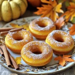 - 1 cup pumpkin puree - 1/2 cup granulated sugar - 1/4 cup packed brown sugar - 2 large eggs - 1/4 cup vegetable oil - 1/4 cup buttermilk - 1 teaspoon vanilla extract - 1 1/2 cups all-purpose flour - 1 teaspoon baking powder - 1 teaspoon baking soda - 1 teaspoon ground cinnamon - 1/2 teaspoon ground nutmeg - 1/4 teaspoon ground ginger - 1/4 teaspoon salt - 1/2 cup chopped nuts - 1/4 cup chocolate chips - Glazing options You need simple ingredients to make these baked pumpkin donuts. Gather your main ingredients first. Pumpkin puree gives the donuts their flavor and moistness. The mix of granulated and brown sugar creates a sweet balance. Eggs help bind the mixture and add fluffiness. Vegetable oil keeps the donuts light, while buttermilk adds a nice tang. Don’t forget the vanilla extract for extra depth. Next, focus on the dry ingredients. All-purpose flour forms the base of the donuts. Baking powder and baking soda help them rise. Ground cinnamon, nutmeg, and ginger add warmth and spice. Salt enhances all the flavors. Feel free to get creative with optional add-ins. Chopped nuts add crunch, and chocolate chips bring sweetness. You can also top your donuts with a glaze or cinnamon sugar for a fun twist. For the full recipe, check the detailed instructions provided. Enjoy making these tasty treats! 1. Preheat the oven to 350°F (175°C). 2. Grease the donut pan. This helps the donuts come out easily. 1. In a mixing bowl, combine the wet ingredients. Add the pumpkin puree, granulated sugar, brown sugar, eggs, vegetable oil, buttermilk, and vanilla extract. Whisk until smooth. 2. In another bowl, sift the dry ingredients. Blend the flour, baking powder, baking soda, cinnamon, nutmeg, ginger, and salt. This ensures even mixing and removes lumps. 1. Slowly add the dry mixture to the wet ingredients. Stir gently until just combined. Be careful not to over-mix. 2. Pipe the batter into the donut pan. Fill each mold halfway to allow room for rising. 3. Bake the donuts for 12-15 minutes. Test for doneness by inserting a toothpick into a donut; it should come out clean. 4. Once baked, let the donuts cool in the pan for about 5 minutes. Then, transfer them to a wire rack to cool completely. For the full recipe, check the complete guide above. Enjoy! To check if your donuts are done, use a toothpick. Stick it into the center. If it comes out clean, they are ready. If it has batter on it, bake a bit longer. This simple test helps prevent undercooked donuts. Do not over-mix your batter. When you combine the wet and dry ingredients, mix just until combined. Over-mixing can make your donuts tough. You want them to be fluffy and light, not dense. To avoid dense donuts, measure your flour correctly. Use the spoon and level method. This means spooning flour into the measuring cup and leveling it off with a knife. Too much flour can make your donuts heavy. Make sure your oven temperature is right. An oven thermometer can help you check if your oven heats correctly. If it's too hot or too cold, your donuts may not rise well. For serving, arrange your donuts on a nice plate. You can sprinkle some cinnamon sugar on top for flavor and flair. Add cinnamon sticks or autumn leaves for decoration. Get creative with toppings! Try a simple glaze made from powdered sugar and milk. You can also dip them in chocolate or roll them in chopped nuts. These little touches can make your donuts look and taste even better. For the complete recipe, check out the Full Recipe. {{image_4}} If you want gluten-free baked pumpkin donuts, use almond flour instead of all-purpose flour. Almond flour gives a nutty taste and keeps the donuts moist. You can also try a mix of gluten-free flour blends. This change helps everyone enjoy the treat. For vegan options, replace the eggs and buttermilk. Use flax eggs by mixing one tablespoon of flaxseed meal with three tablespoons of water. Let it sit for about five minutes to thicken. Substitute buttermilk with plant-based milk, mixed with one teaspoon of vinegar. These tweaks still keep the donuts soft and tasty. To make your donuts more exciting, add spices like allspice or cloves. These spices give a warm, cozy flavor that pairs well with pumpkin. You can also mix in the zest of oranges or lemons. The citrus adds a bright note that complements the rich pumpkin taste. Try adding chocolate chips or nuts for a different texture. These additions can turn a simple donut into a delightful treat. You can also create a glaze with your favorite flavors, like maple or chocolate, for an extra sweet touch. You can make mini donuts or standard-sized ones. Mini donuts are perfect for parties or snacks. They cook faster too! Make sure to adjust the baking time to avoid overcooking. Donut holes are another fun option. They are bite-sized and great for dipping in your favorite glaze. If you prefer cake-style donuts, simply adjust the baking time. Cake donuts are denser and can hold more flavor. For the full recipe, refer to the recipe section above. Enjoy your baking adventure! To keep your baked pumpkin donuts fresh, store them at room temperature. Place them in an airtight container. This helps keep them soft and moist. If you do not have an airtight container, wrap them tightly in plastic wrap. They will stay fresh for a few days this way. For longer storage, you can freeze your donuts. To do this, wait until they cool completely. Then, wrap each donut in plastic wrap and place them in a freezer bag. This keeps them from getting freezer burn. When you are ready to enjoy them, simply take them out and thaw. Leave them on the counter for a couple of hours for the best texture. Baked pumpkin donuts last about 3-5 days at room temperature. If frozen, they can last up to 3 months. Before eating, check for signs of spoilage. Look for mold or an off smell. If they seem dry or hard, they may not taste great. Enjoy your donuts fresh for the best flavor! Can I use fresh pumpkin instead of canned? Yes, you can use fresh pumpkin. Start by cooking and pureeing the pumpkin. Use a similar amount as canned, about 1 cup. Fresh pumpkin adds a nice flavor. However, ensure it is well-drained to avoid excess moisture. How do I make the donuts moist? To keep your donuts moist, use a good amount of pumpkin puree. Adding buttermilk helps, too. Avoid over-mixing the batter; this can make the donuts dry. Bake them just until they are done, as overbaking can dry them out. What can I substitute for buttermilk? You can mix regular milk with 1 teaspoon of vinegar. Let it sit for about five minutes. This creates a mock buttermilk. You can also use yogurt or sour cream thinned with a little water. Alternatives for granulated sugar Try using coconut sugar or brown sugar instead. Both give a nice flavor. If you want a low-calorie option, use stevia or monk fruit sweetener. Adjust the amount according to their sweetness level. What size piping bag should I use? A standard piping bag, around 12 inches, works well. This size allows you to fill the donut molds easily. If you do not have one, a resealable plastic bag will work too. Just cut a small corner off. How to ensure even baking? To bake evenly, make sure your oven is preheated. Rotate the pan halfway through baking. This helps with even heat distribution. Check on the donuts a few minutes before the time is up to avoid overbaking. You now have all the steps to make delicious pumpkin donuts at home. Remember, the right ingredients lead to tasty results. Pay attention to mixing and baking times for perfect donuts. Don't hesitate to try different add-ins and flavors to make them your own. Proper storage keeps your treats fresh for longer. With these tips and tricks, you can create treats that delight everyone. Enjoy your baking journey and share your sweet creations with friends!