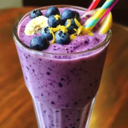 To make the Lemon Blueberry Protein Shake, you will need simple and fresh ingredients. Here’s what you need: - 1 cup fresh or frozen blueberries - 1 ripe banana, peeled and sliced - 1 cup unsweetened almond milk (or your choice of milk) - 1 scoop vanilla or lemon-flavored protein powder - 1 tablespoon honey or maple syrup (optional, for natural sweetness) - 1 tablespoon chia seeds (optional, for an added fiber boost) - Juice of 1 large lemon - Zest of 1 lemon - Ice cubes (optional, for a refreshing chill) These ingredients help create a tasty and healthy shake. The blueberries add sweetness and antioxidants. The banana gives it a creamy texture. Almond milk keeps it light and dairy-free. Using protein powder boosts its nutrition, helping you feel full longer. You can add honey or maple syrup for extra sweetness if you like. Chia seeds give a nice crunch and more fiber. The lemon juice and zest enhance the flavor, making it zesty and fresh. Ice cubes can make it extra cold, perfect for hot days. For the full recipe, check my detailed instructions for blending this energizing mix into a delicious drink. - First, add the blueberries, banana, almond milk, protein powder, lemon juice, and lemon zest into your blender. - If you want extra sweetness, drizzle in honey or maple syrup. You can also toss in chia seeds for more fiber. - Blend the ingredients on high speed until the mixture is smooth and creamy. If you want it colder, add ice cubes and blend again. - Taste your shake. If it needs more sweetness or thickness, add extra almond milk or sweetener and blend again. - Pour the protein shake into a tall glass. - To make it look nice, garnish with a few fresh blueberries and a sprinkle of lemon zest. Use a colorful straw for a fun touch! Enjoy your zesty blueberry lemon shake! If you want the complete instructions, check the Full Recipe. - Choosing the right protein powder: Pick a protein powder that you enjoy. Vanilla or lemon flavors work great for this shake. Make sure it mixes well too. A good blend helps the flavors shine through. - Balancing flavors with sweeteners: Use honey or maple syrup as a sweetener. Start with a small amount and taste the shake. You can always add more if needed. This way, you control the sweetness and keep it healthy. - Using fresh versus frozen ingredients: Fresh blueberries give a bright taste. Frozen blueberries can chill the shake and make it thicker. Both options work well. Choose based on your preference and what you have at home. - Benefits of chia seeds: Chia seeds add fiber and healthy omega-3s. They help keep you full and support digestion. Just one tablespoon boosts the shake’s nutrition without changing the taste much. - Other superfood additions: You can add spinach or kale for extra greens. They blend well and don’t change the flavor. Try adding a tablespoon of nut butter for healthy fats. These small changes can make your shake even better. For the complete process, check out the Full Recipe. Enjoy creating this energizing and healthy mix! {{image_4}} You can make your shake even better with some fun twists. Adding spinach or kale gives it a green boost. It’s a great way to sneak in some veggies. You won’t taste them much, but you’ll get the health benefits. You can also swap fruits for more variety. Try strawberries or mangoes for a different flavor. Each fruit brings its own sweetness. This lets you mix and match based on what you like or have at home. If you want to change up the milk, you have options. Whole milk makes your shake creamier. Coconut milk adds a tropical vibe and a hint of sweetness. You can also use yogurt for a thicker shake. Yogurt gives a nice tartness and adds protein too. These choices let you fit the shake into your diet better. Choose what works for you. It’s all about finding your perfect mix. You can find the full recipe in the previous section. After making your lemon blueberry protein shake, you may have some left. Store any leftovers in a sealed container. The fridge is the best place for this shake. It will stay fresh for up to 24 hours. To keep it tasting great, try to drink it soon. The shake may separate over time. If that happens, just give it a quick stir before drinking. This helps mix the flavors back together. You can also freeze the shake if you want to save it for later. Pour the shake into ice cube trays or freezer-safe bags. If using bags, remove as much air as you can before sealing. This helps prevent freezer burn. The shake can last for up to a month in the freezer. When you want to enjoy your shake, take it out and let it thaw in the fridge overnight. If you need it faster, you can leave it at room temperature for a couple of hours. Blend it again after defrosting to make it smooth. This way, you can enjoy the same delicious taste as when it was fresh. Can I make this shake without a blender? Yes, you can make this shake by mixing ingredients in a jar. Use a fork to mash the banana and blueberries. Stir in the milk, protein powder, lemon juice, and zest. It may not be as smooth, but it will still taste great. How can I increase the protein content? You can boost protein by adding more protein powder. Consider including Greek yogurt or cottage cheese for extra protein. You can also add nuts or seeds, like almonds or hemp seeds, to enhance the protein level. Is this shake suitable for meal replacement? Yes, this shake can work as a meal replacement. It has protein, healthy carbs, and fats if you add chia seeds. Just ensure it fits your daily calorie needs and includes sufficient nutrients. What are the macros for the Lemon Blueberry Protein Shake? This shake typically has about 250 calories. It offers around 20 grams of protein, 30 grams of carbs, and 5 grams of fat. These numbers might change based on your specific ingredients and amounts. How does this shake fit into a balanced diet? This shake fits well in a balanced diet. It provides protein for muscle repair, carbs for energy, and healthy fats if you add chia seeds. Pair it with other meals rich in vegetables and whole grains for the best nutrition. This blog post covered how to make a Lemon Blueberry Protein Shake. We listed the needed ingredients and shared step-by-step instructions. You learned tips for the best taste and nutritional boosts. We explored flavor variations and how to store leftovers. In conclusion, this shake is healthy and tasty. It fits your diet and is easy to customize. Enjoy making this shake to fuel your day!