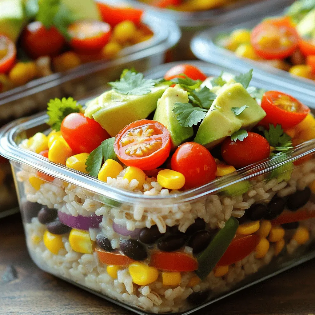 To make these fiesta burrito bowls, you need simple, fresh ingredients. This recipe is easy to follow and fun to make. It takes about 50 minutes and serves four people. You can use brown rice or quinoa as your base. The other ingredients add great flavor and color. - 1 cup brown rice (or quinoa) - 2 cups water or vegetable broth - 1 can black beans, rinsed and drained - 1 cup corn (fresh, frozen, or canned) - 1 ripe avocado, diced - 1 cup cherry tomatoes, halved - 1 small red onion, finely diced - 1 cup bell peppers (any color), diced - 1 teaspoon ground cumin - 1 teaspoon smoked paprika - 1 teaspoon chili powder - Juice of 1 fresh lime - Fresh cilantro, chopped (for garnish) - Olive oil, salt, and pepper to taste You can change things up by adding other ingredients. Try adding grilled chicken or tofu for protein. Use different beans like pinto or kidney beans. Want extra heat? Add jalapeños or hot sauce. You can also swap the avocado for guacamole or add shredded cheese. The options are endless! To start, grab a medium saucepan. Place 1 cup of brown rice in it. You can also use quinoa if you prefer. Add 2 cups of water or vegetable broth. Turn the heat to high and bring it to a boil. Once boiling, reduce the heat to low. Cover the pot with a lid. Let it simmer for about 30-35 minutes. The rice should be tender, and the liquid should be gone. Fluff the rice with a fork and set it aside to cool. Next, get a large skillet. Heat a tablespoon of olive oil over medium heat. Add 1 small diced red onion and your choice of bell peppers. Sauté them for 4-5 minutes. Stir occasionally until the veggies soften and smell great. Now, add 1 cup of corn and 1 can of rinsed black beans. Cook everything together for 3 more minutes. Then, sprinkle in 1 teaspoon of ground cumin, 1 teaspoon of smoked paprika, and 1 teaspoon of chili powder. Season with salt and pepper to taste. Mix it well and cook for another 2 minutes. This helps the spices blend into the veggies. Now it’s time to build your bowl. Start with a generous base of your cooked rice or quinoa. Place it in a large bowl or platter. Top it with the black bean and corn mixture. For added color, neatly arrange diced avocado and halved cherry tomatoes around the bowl. Squeeze fresh lime juice over the entire bowl. This brightens the flavors. Finally, garnish with chopped cilantro for freshness. Enjoy your delicious creation! For detailed instructions, refer to the Full Recipe. Prepping your ingredients saves time and makes cooking easier. Start by cooking your rice or quinoa ahead of time. Store it in the fridge for up to three days. You can also chop your veggies in advance. Keep them in airtight containers to stay fresh. This way, when you're ready to eat, all you have to do is heat and assemble. Seasonings are key to making your burrito bowls tasty. Use ground cumin, smoked paprika, and chili powder for a warm, smoky flavor. Don't forget fresh lime juice! It brightens up the dish. You can even mix your spices in a small bowl before adding them to your vegetables. This ensures even coverage and a boost in flavor. Presentation matters when serving burrito bowls. Use clear glass bowls to show off the colors of your ingredients. Arrange each component in layers. Start with rice, then add your beans and corn mix. Sprinkle in diced avocado and cherry tomatoes. For a final touch, add fresh cilantro on top. Serve lime wedges on the side. This lets everyone choose their own zest. Your guests will love the look as much as the taste! {{image_4}} You can easily make this burrito bowl vegetarian or vegan. Start by using vegetable broth instead of water. This adds more flavor to your rice. Use plant-based toppings like grilled veggies or more beans. You can also add nuts for crunch. A sprinkle of nutritional yeast gives a cheesy flavor without dairy. Want more protein? You can add chicken, beef, or tofu. For chicken, grill or sauté it with spices. Cook the beef in a skillet with taco seasoning for a tasty twist. If you prefer tofu, press it first to remove moisture. Then, cube and fry it until golden. Add any of these proteins to your bowl for a filling meal. Adjust the spice level to suit your taste. If you like it spicy, add more chili powder or diced jalapeños. You can include hot sauce for an extra kick. If you prefer mild, use less spice and add more veggies. A dollop of sour cream or yogurt can also tone down heat. Customize the flavors for a bowl you’ll love! After you make your fiesta burrito bowls, let them cool. Store the bowls in airtight containers. You can keep them in the fridge for up to three days. Keep the rice and toppings separate, if you can. This helps keep everything fresh and tasty. If you want to save some burrito bowls for later, you can freeze them. Place the cooled bowls in freezer-safe containers. Seal them tightly to prevent freezer burn. They can last up to three months in the freezer. To enjoy them later, just thaw in the fridge overnight. When you're ready to eat your leftovers, reheat them well. You can use the microwave or stovetop. If using a microwave, cover the bowl with a damp paper towel. This keeps moisture in. Heat for 1-2 minutes or until warm. If using the stovetop, heat in a skillet over medium heat. Add a splash of water to keep it moist. Stir until heated through. Enjoy your easy burrito bowls fresh again! You can customize your burrito bowl easily. Start with your base, like rice or quinoa. Next, add your favorite proteins. Choices include grilled chicken, beef, or beans for a veggie option. Then, pile on fresh veggies. Bell peppers, corn, and tomatoes add great flavor. You can also switch up the toppings. Try adding cheese, sour cream, or hot sauce. Don’t forget the herbs! Fresh cilantro or parsley can brighten your dish. You can even change the seasonings to suit your taste. Use lime juice for tang or hot spices for a kick. If you want to swap brown rice, try quinoa. Quinoa cooks fast and has a nutty flavor. It’s also gluten-free and adds protein. Another option is cauliflower rice. It’s lower in carbs and lightens up the bowl. You could use white rice too, but it has less fiber. Couscous is another fun option, as it cooks quick and has a fluffy texture. Each of these choices brings a new twist to your burrito bowl. Choose what you like best! To add heat to your burrito bowl, use spicy peppers. Jalapeños or serranos can give it a nice kick. You can also add hot sauce or spicy salsa for flavor and heat. Try adding chili powder or cayenne to your beans and veggies. This will spice up the whole dish. For a smoky flavor, use chipotle peppers in adobo sauce. If you want to go bold, add diced fresh chilies. Just remember to taste as you go! Adjust the heat to what you enjoy most. This blog post covered the ingredients and steps to make a tasty burrito bowl. I shared tips for prepping ahead and adding flavor. You can create many variations, from vegetarian to spicy options. Storing and reheating your leftovers ensures you enjoy every bite. Explore your choices and make this dish your own. Burrito bowls are fun, easy, and adaptable to your taste. Enjoy your cooking journey and savor the flavors!