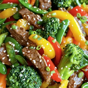- Beef and Vegetable Ingredients Overview - 1 lb (450g) beef sirloin, thinly sliced across the grain - 2 tablespoons soy sauce - 1 tablespoon cornstarch - 2 tablespoons vegetable oil, divided - 2 cloves garlic, minced - 1 thumb-sized piece of ginger, grated - 1 red bell pepper, sliced into strips - 1 yellow bell pepper, sliced into strips - 1 cup broccoli florets, fresh or frozen - 1 cup snap peas, trimmed - 2 medium carrots, julienned or cut into thin matchsticks - 2 tablespoons hoisin sauce - 1 tablespoon sesame oil - Salt and pepper, to taste - Green onions, finely sliced (for garnish) - Sesame seeds, toasted (for garnish) When making beef and vegetable stir-fry, use fresh ingredients for the best taste. Choose a good cut of beef, like sirloin, for tenderness. Slice the beef thinly against the grain. This helps it cook faster and stay tender. For the vegetables, I love using a mix of colors. Bright bell peppers, green broccoli, and vibrant carrots make the dish pop. If using frozen broccoli, just adjust the cooking time. Always wash fresh veggies well before slicing. The soy sauce and hoisin sauce add depth to your stir-fry. Feel free to adjust the amounts to suit your taste. Use high-quality oils, like sesame oil, to enhance flavor. Aim for balance and enjoy the fresh tastes all together. This recipe makes a perfect meal and is easy to customize. For the full recipe, check out the Beefy Veggie Delight Stir-Fry details. Marinating the Beef Start by marinating the beef. In a bowl, mix the thinly sliced beef with soy sauce and cornstarch. This mixture helps to tenderize the beef and adds flavor. Stir well to coat all the pieces. Let it sit for at least 15 minutes. This allows the beef to soak up those tasty flavors. Searing Techniques After marinating, it&rsquo;s time to sear the beef. Heat 1 tablespoon of vegetable oil in a large wok or skillet over high heat. When the oil shimmers, add the marinated beef in batches. Do not crowd the pan; this ensures a good sear. Cook for about 2-3 minutes on each side until browned. Once done, remove the beef and set it aside. Saut&eacute;ing Aromatics Now, let&rsquo;s cook the veggies. In the same pan, add the remaining tablespoon of vegetable oil. Toss in the minced garlic and grated ginger. Stir quickly for about 30 seconds until fragrant. This step builds a great base for your stir-fry. Adding the Veggies Next, add the sliced red and yellow bell peppers, broccoli florets, snap peas, and julienned carrots. Stir-fry these colorful vegetables for about 4-5 minutes. You want them crisp-tender, so keep stirring to cook evenly. The vibrant colors will make your dish pop! Returning the Beef to Pan Now, it&rsquo;s time to bring it all together. Return the browned beef to the pan. Pour in the hoisin sauce and sesame oil. Toss everything together until well-coated. This step adds richness to the dish. Adjusting Seasoning and Final Steps Cook for an additional 2-3 minutes to heat through. Taste your stir-fry and adjust the seasoning with salt and pepper. This step is key to making your flavors shine. Once it&rsquo;s just right, remove it from the heat. For a special touch, garnish with finely sliced green onions and toasted sesame seeds before serving. Enjoy your Beefy Veggie Delight Stir-Fry! For the complete recipe, check out the [Full Recipe]. - Avoiding Overcrowding the Pan Overcrowding the pan can lead to steaming rather than searing. Sear the beef in batches. This way, each piece gets a nice brown color. If you add too much at once, the beef will not cook evenly. - Best Practices for Stir-Frying Use high heat for quick cooking. This keeps the vegetables crisp and colorful. Stir continuously to avoid burning. Have all your ingredients prepped and ready to go. This makes the cooking process smooth and quick. - Presentation Ideas and Pairings Serve your Beefy Veggie Delight Stir-Fry over steamed rice or noodles. Use a bright bowl to enhance the dish's colors. Sprinkle sesame seeds on top for added texture and flavor. - Enhancing Flavor and Visual Appeal Add fresh herbs like cilantro or basil for a pop of freshness. You can also serve it with a side of pickled veggies for a tangy contrast. A drizzle of extra hoisin sauce can elevate the dish's sweetness. For a crunchy touch, include crushed peanuts or cashews on top. {{image_4}} You can easily swap beef for other proteins. Chicken, pork, or shrimp work great. If you want a plant-based option, try tofu or tempeh. These choices bring different flavors and textures to your stir-fry. Each protein will need different cooking times, so adjust accordingly. Get creative with your veggies! While bell peppers, broccoli, and snap peas are tasty, you can mix in any veggies you like. Zucchini, mushrooms, or even bok choy can add unique flavors. Just keep the cooking times in mind. Softer veggies need less time, while firmer ones take longer. To make this dish gluten-free, swap soy sauce for tamari. Tamari is a gluten-free soy sauce alternative. Ensure all other sauces, like hoisin, are gluten-free too. This way, you can enjoy a tasty stir-fry without worry. For a vegetarian version, skip the beef and use extra tofu or tempeh. You can also add more vegetables for a heartier dish. Try adding bell peppers, carrots, and snap peas for a colorful mix. This variation still tastes amazing and packs a punch! For the complete Beef and Vegetable Stir-Fry experience, check out the Full Recipe for detailed steps and tips. - Refrigeration Guidelines: Place leftover stir-fry in an airtight container. Make sure it cools down first. Store it in the fridge for up to three days. This helps keep the flavors fresh. - Freezing Instructions: For longer storage, freeze the leftovers. Use a freezer-safe container or bag. Label it with the date. It can last for up to three months in the freezer. - Best Methods for Reheating: The best way to reheat stir-fry is on the stove. Heat a pan over medium heat. Add a splash of water or oil to prevent sticking. Stir often until it is hot. - Maintaining Flavor and Texture: Avoid using the microwave if you can. It can make veggies soggy. Reheating on the stove keeps the texture crisp and the flavor bold. How to Make the Beef Less Tough? To make the beef less tough, slice it thinly across the grain. This helps break down the fibers. Marinating the beef in soy sauce and cornstarch also tenderizes it. Let it sit for at least 15 minutes. This gives the meat time to absorb the flavors and become soft. Can I Prepare the Stir-Fry in Advance? Yes, you can prepare the stir-fry in advance. Cook the beef and vegetables, then let them cool. Store them in an airtight container in the fridge. When you&rsquo;re ready to eat, you can reheat it on the stove or in the microwave. Just ensure it heats through evenly. Calorie Count and Nutritional Breakdown A serving of this beef and vegetable stir-fry has about 350-400 calories. It is rich in protein and fiber. The beef provides essential amino acids while the vegetables add vitamins and minerals. Each serving includes healthy fats from sesame oil. Is This Recipe Healthy? Yes, this recipe is healthy. It includes lean beef and a variety of colorful vegetables. These ingredients offer nutrients and antioxidants. You can adjust the oil and sauces to lower sodium or fat if needed. Overall, it's a balanced meal that supports a healthy diet. In this blog post, I shared my favorite stir-fry recipe. We covered ingredients, tips, and specific steps to make a tasty dish. I explained how to marinate the beef and prepare the vegetables for the best results. You learned some clever tips, like avoiding overcrowding the pan. Remember, there are many ways to adapt this recipe with different proteins and vegetables. With these guidelines, you can create delicious meals your family will love!
