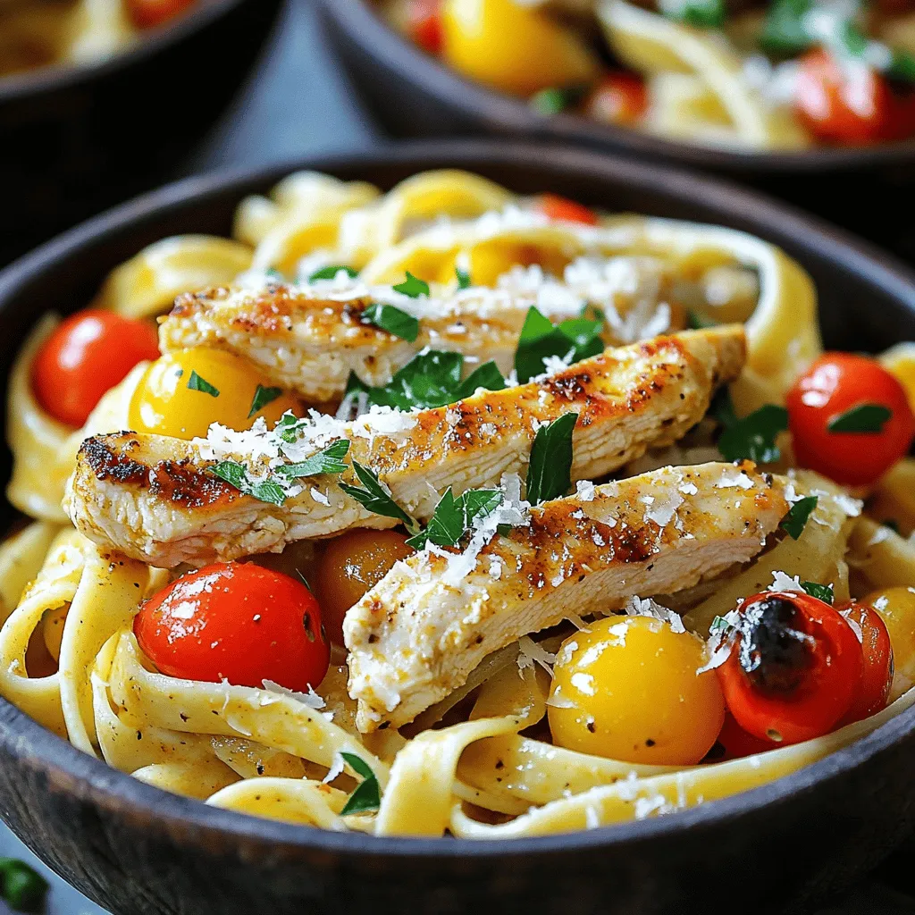 Making Spicy Cajun Chicken Pasta is simple and fun. Here’s what you need: - 2 boneless, skinless chicken breasts - 2 tablespoons Cajun seasoning - 2 tablespoons olive oil - 3 cloves garlic, minced - 1 bell pepper (red or green), thinly sliced - 1 small onion, finely diced - 1 cup cherry tomatoes, halved - 1 cup heavy cream - 1 cup chicken broth - 8 oz fettuccine or penne pasta - Salt and pepper, to taste - Fresh parsley, chopped (for garnish) - Grated Parmesan cheese, for serving Each ingredient plays a role. The Cajun seasoning brings heat and flavor. The cream gives a rich texture. You can save time by prepping veggies while the pasta boils. This recipe is all about balance. Use fresh, high-quality ingredients for the best taste. You can find the full recipe to help guide you through the process. 1. Bring a large pot of salted water to a boil. 2. Add the fettuccine or penne pasta. 3. Cook the pasta according to the package directions until al dente. 4. Drain the pasta and set it aside. 1. Season both sides of the chicken breasts with Cajun seasoning. 2. Heat olive oil in a large skillet over medium-high heat. 3. Once hot, add the chicken breasts carefully. 4. Cook for about 6-7 minutes on each side until golden brown. 5. Remove the chicken from the skillet and let it rest. 6. Slice the chicken into thin strips. 1. In the same skillet, add minced garlic, sliced bell pepper, and diced onion. 2. Sauté the mixture for about 3-4 minutes until the vegetables are tender. 3. Stir in the halved cherry tomatoes and cook for an additional 2 minutes. 1. Lower the heat to medium-low. 2. Pour in the heavy cream and chicken broth. 3. Stir everything together and let it simmer for about 5 minutes. 1. Add the cooked pasta back to the skillet. 2. Toss gently to coat the pasta in the sauce. 3. Return the sliced chicken to the skillet and mix everything well. For the full recipe, check out the detailed instructions above. Enjoy your flavorful meal! To make your Spicy Cajun Chicken Pasta shine, adjust the seasoning to fit your taste. Start with the Cajun seasoning. Taste the sauce as it cooks. If it needs more kick, add more seasoning. For spice lovers, consider adding cayenne pepper or red pepper flakes. If you prefer less heat, use mild seasoning or cut the amount. Sautéing the chicken right is key. Heat the olive oil until it's hot, but not smoking. Add the seasoned chicken breasts and don’t overcrowd the pan. This helps them brown nicely. Cook them for about 6 to 7 minutes on each side. They should be golden and cooked through. For the pasta, boil a big pot of salted water. Add the pasta and cook it until it’s al dente. This means it should be firm to the bite. Drain it, but save a bit of the pasta water. It helps the sauce stick later. When you serve the pasta, use deep bowls. This shows off the colorful dish well. Top each bowl with a sprinkle of fresh parsley and grated Parmesan cheese. This adds flavor and makes it look nice. Pair it with garlic bread for a complete meal. Enjoy making this dish from the Full Recipe! {{image_4}} If you want to switch things up, consider using shrimp or tofu instead of chicken. Shrimp cooks quickly and adds a nice bite. Tofu gives a great texture and is perfect for a plant-based option. For the sauce, you can use coconut milk or cashew cream for a dairy-free alternative. Both give a rich flavor without the cream. You can add mushrooms or spinach to boost your dish's nutrition. Mushrooms bring a savory, umami taste, while spinach adds a lovely green color. Want more spice? Try adding smoked paprika or cayenne for heat! You can even mix in some Italian herbs for a unique twist beyond Cajun. Need a gluten-free option? Use gluten-free pasta made from rice or chickpeas. They taste great and hold up well in sauce. For a lighter meal, replace pasta with zoodles made from zucchini. They add freshness and are low in carbs, making your dish lighter and healthier. These variations keep your Spicy Cajun Chicken Pasta exciting and adaptable to your taste and dietary needs. Try them out to discover new favorites! For the full recipe, check out the earlier section. After you enjoy your Spicy Cajun Chicken Pasta, store any leftovers in the fridge. Use an airtight container. This keeps the pasta fresh and tasty. Leftovers last about three to four days in the fridge. Make sure to check for any signs of spoilage before eating. If it looks or smells off, it's best to toss it out. You can freeze the Spicy Cajun Chicken Pasta for later. First, let it cool completely. Then, portion it into freezer-safe bags or containers. Make sure to squeeze out any air to prevent freezer burn. To reheat, you can thaw it in the fridge overnight. Then, heat it gently on the stove or in the microwave. Add a splash of chicken broth or cream to keep it creamy and delicious. Enjoy your meal even days later! Yes, you can make this dish ahead of time. Cook the pasta and chicken separately. Store them in the fridge. When ready to eat, heat them up and mix them with the sauce. This way, you keep everything fresh. You can serve this pasta with garlic bread or a fresh salad. A side of steamed veggies works well too. These sides balance the rich flavors of the pasta dish. To make this dish less spicy, reduce the amount of Cajun seasoning. You can also add more cream to tone down the heat. Mixing in some extra bell peppers can help too, as they add sweetness. Yes, this dish is great for meal prep. You can store it in airtight containers. It keeps well in the fridge for about three days. Just reheat it when you are ready to eat. Pair it with a light white wine, like Sauvignon Blanc. I also suggest a crisp salad with vinaigrette. This adds a nice contrast to the creamy pasta. For a fun twist, try serving it with a refreshing iced tea. This recipe for Spicy Cajun Chicken Pasta is packed with flavor and easy to make. We covered the essential ingredients, cooking steps, and expert tips to enhance your dish. You can personalize it with different proteins or vegetables. Don't forget to adjust the spice level to your liking. Enjoy this delicious meal today, and share it with others. Cooking should be fun and rewarding! Try it out and make it your own.