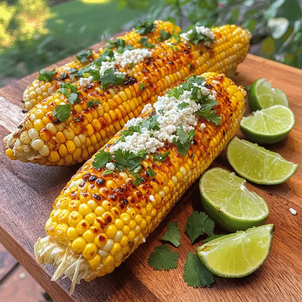 - 4 ears of fresh corn, husked - 2 tablespoons olive oil - 1 teaspoon chili powder - 1/2 teaspoon smoked paprika - 1/2 teaspoon garlic powder - Juice of 1 lime - 1/4 cup crumbled cotija cheese - Fresh cilantro, chopped - Salt and pepper to taste When I think of summer, grilled corn comes to mind. The sweet, juicy kernels blend perfectly with zesty lime and spicy chili. Using fresh corn is key. Each ear bursts with flavor, especially when grilled. I prefer the taste of corn that is just off the cob. It has a natural sweetness that shines through. The olive oil in this recipe helps to create a beautiful char on the corn. It also adds a rich mouthfeel. The chili powder and smoked paprika give the corn a nice kick. Garlic powder adds depth to the flavor. The lime juice brightens everything up. You will love how the fresh cilantro gives a pop of color and taste. - Grill (or grill pan) - Mixing bowl - Whisk - Brush for coating - Tongs for handling corn Make sure you have a grill or grill pan ready. A good grill gets hot, which is what you want. A mixing bowl and whisk will help you combine the ingredients. The brush is vital for spreading the chili-lime mixture on the corn. Tongs will help you handle the corn safely on the grill. For the full recipe, check the section above. You'll see how these ingredients come together for a delightful summer treat. First, heat your grill to medium-high. A steady temperature helps cook the corn evenly. This step is key for great flavor. Aim for a grill temperature of about 400°F. Once hot, you can start grilling. In a small bowl, combine 2 tablespoons of olive oil, 1 teaspoon of chili powder, and 1/2 teaspoon of smoked paprika. Add 1/2 teaspoon of garlic powder and the juice of 1 lime. Use a whisk to mix it all together. Make sure it's smooth and well-blended. This mixture gives the corn its bold flavor. Take 4 ears of husked corn and brush each one with the chili-lime mix. Make sure every kernel is coated for full flavor. Place the corn on the grill. Grill for 10-12 minutes, turning occasionally. Look for nice grill marks and tender kernels. This means your corn is done perfectly. Once grilled, use tongs to remove the corn from the grill. Let it cool for a couple of minutes. Sprinkle 1/4 cup of crumbled cotija cheese on each ear. The heat will melt the cheese slightly. Then, garnish with freshly chopped cilantro. This adds color and freshness. Serve the corn warm, with lime wedges on the side for an extra zing. You can find the full recipe in the earlier section. To get the best grill marks, keep the corn on the hot grill for a few minutes without moving it. This helps sear the kernels and create those beautiful lines. For gas grills, preheat for about 10 minutes. If you use charcoal, wait until the coals are glowing and ashy. This ensures even cooking and great taste. Feel free to add your favorite spices! Try cayenne for heat or cumin for warmth. You can also mix in smoked sea salt for a unique flavor. For toppings, consider adding sliced jalapeños, avocado slices, or a drizzle of hot sauce. These will take your corn to the next level! Arrange the grilled corn on a colorful platter. Add fresh cilantro sprigs for a pop of green. Serve lime wedges on the side. This not only looks great but also gives guests the option to add more citrus if they want. Enjoy your beautiful and delicious corn! {{image_4}} To make this corn vegan, you can easily swap out the cheese and butter. Instead of cotija cheese, use nutritional yeast. This adds a cheesy flavor without animal products. Nutritional yeast is a great source of protein and vitamins. You can mix it with lime juice for a zesty kick. If you like heat, add jalapeños or hot sauce to the corn. This adds a nice spicy kick. You can also adjust the levels of chili powder. Start with a little more if you want it hotter. Just be careful not to overpower the other flavors. Get creative with toppings from around the world. For a Latin twist, try adding avocado or salsa. These toppings enhance the fresh taste. If you want an Asian-style variation, consider using sesame oil and green onions. This gives the corn a unique flavor profile. To keep your chili lime grilled corn fresh, store it in the fridge. Wrap each ear tightly in plastic wrap or place it in an airtight container. This method helps keep moisture in. Leftover corn will stay fresh for up to three days. If you want to save it longer, you can freeze it. First, cut the corn off the cob. Then place the kernels in a freezer-safe bag. Remove as much air as you can before sealing. Frozen corn can last for up to six months. To reheat your corn, I suggest using the grill or a skillet. This helps retain moisture and flavor. Preheat your grill to medium heat. Place the corn on the grill for about 5 minutes, turning often. If you prefer the skillet, heat a small amount of olive oil over medium heat. Add the corn and cover it. Stir occasionally for about 5 minutes. This will keep the corn juicy and tasty. For a fun twist, grill the leftover corn with some extra chili lime sauce. This adds a burst of flavor and makes it feel fresh again. Enjoy your delicious corn! Yes, you can use frozen corn. Fresh corn gives the best taste and texture. Frozen corn is convenient, though. If using frozen corn, thaw it first. Drain any excess water before grilling. It may need a bit more time to cook. Aim for a nice char to enhance the flavor. You can easily cook the corn in the oven or on the stovetop. For the oven, set it to 400°F (200°C). Place the corn on a baking sheet and brush it with the chili-lime mix. Bake for about 20 minutes, turning halfway. For stovetop, use a grill pan. Heat it over medium-high heat and cook the corn for around 10 minutes, turning often. Cotija cheese is great but not the only option. Feta cheese works well for a salty bite. Parmesan can also work if you need a harder cheese. Each cheese brings its own flavor. Choose based on what you like or have on hand. To make it mild, use less chili powder. You can also skip the smoked paprika. For a spicy kick, add more chili powder or some cayenne pepper. Chopped jalapeños can boost the heat too. Always taste as you go to find your perfect balance. Chili Lime Grilled Corn is both tasty and nutritious. Each serving contains about 180 calories. It has 7 grams of fat, 24 grams of carbs, and 5 grams of protein. The corn is rich in fiber and vitamins. The cotija adds some calcium as well. Enjoy this dish as a healthy side! We covered all the steps to make delicious Chili Lime Grilled Corn. From picking fresh corn to adding your favorite toppings, this dish shines. Remember, grilling is not just about cooking. It’s about flavor and fun. Feel free to try variations. You can make it vegan or add some heat. Use leftovers wisely, too. Enjoy sharing this tasty treat at your next gathering. You'll impress everyone with your skills and creativity. Happy grilling!