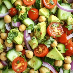 - 1 can (15 oz) chickpeas, rinsed and drained - 2 ripe avocados, diced into bite-sized pieces - 1 cup cherry tomatoes, halved - 1/2 medium red onion, finely chopped - 1/2 cucumber, diced into small cubes The base of the avocado chickpea salad is simple yet full of flavor. I love using canned chickpeas because they save time. Rinse them well to remove excess salt. Ripe avocados make this salad creamy and delicious. Make sure they are not too soft. Cherry tomatoes add sweetness and a burst of color. Red onion gives a nice crunch and a bit of spice. Diced cucumber adds a refreshing crunch, balancing the creaminess of the avocado. - 1/4 cup fresh cilantro, finely chopped - 1 jalapeño, finely minced (optional for added spice) - 1/2 teaspoon ground cumin - 1/4 teaspoon smoked paprika These add-ins can elevate your salad. Fresh cilantro brings a bright flavor that pairs well with the other ingredients. If you like heat, add minced jalapeño. Ground cumin and smoked paprika add depth and warmth. You can mix and match based on your taste. - 2 tablespoons freshly squeezed lime juice - 2 tablespoons extra virgin olive oil - Salt and freshly cracked black pepper, to taste The dressing is where the magic happens. Lime juice gives a zesty kick. Extra virgin olive oil adds richness and helps meld the flavors. Season with salt and pepper to enhance the taste. This dressing is simple but packs a punch. For the full recipe, click here: [Full Recipe]. Enjoy creating your own delicious avocado chickpea salad! 1. Combine chickpeas and avocados: In a large bowl, add the rinsed chickpeas and diced avocados. Be gentle to keep the avocado pieces whole. 2. Add vegetables to the mix: Stir in halved cherry tomatoes, red onion, cucumber, and jalapeño if you like some heat. Mix carefully to avoid mashing the avocado. 3. Prepare the dressing separately: In a small bowl, whisk together lime juice, olive oil, cumin, smoked paprika, and a pinch of salt and pepper. This dressing adds great flavor to the salad. 1. Toss the salad gently: Pour the dressing over the salad mixture. Use a spatula or spoon to mix everything gently. Make sure all ingredients get coated well. 2. Adjust seasoning to taste: Take a taste of your salad. Add more salt or pepper if needed. This step helps enhance the flavors. 3. Presentation tips for serving: Serve the salad in a large, colorful bowl. Garnish with fresh cilantro and lime wedges for a bright look. 1. Tips for handling avocados: Use a sharp knife to slice the avocado. Remove the pit with care. This way, you keep the avocado smooth and intact. 2. Ensuring even distribution of dressing: When you pour the dressing, start with a little. Toss gently to coat everything evenly. This method prevents soggy spots. For the full recipe, check out the Avocado Chickpea Fiesta Salad. Enjoy your cooking! - Over-mixing ingredients: When you mix the salad, be gentle. If you mix too hard, you can mash the avocados. This makes the salad less appealing. Aim for a light touch to keep the texture intact. - Choosing unripe avocados: Ripe avocados are key to a great salad. They should feel soft but not mushy. An unripe avocado will taste bitter and be hard to mash. Always check your avocados before using them. - Adding herbs or spices: Fresh herbs like cilantro can brighten the dish. You might also try adding a pinch of chili powder or garlic powder for extra flavor. Just a little can make a big difference. - Using flavored oils or acids: Instead of regular olive oil, try using infused oils. A chili oil or garlic oil can add a nice kick. You can also use vinegar, like balsamic or apple cider, to add a tangy twist. - Best practices for preparing in advance: You can prepare the chickpeas, avocados, and veggies ahead of time. Just keep them in separate containers. This way, they stay fresh until you are ready to mix them. - Keeping ingredients fresh: To keep the salad fresh, store the dressing separately. Mix it in just before serving. This helps prevent the ingredients from getting soggy. Enjoy your clean and crisp salad every time! {{image_4}} You can boost the protein in your avocado chickpea salad easily. Consider adding grilled chicken or shrimp for a hearty touch. Both options add great flavor and texture. If you prefer a vegan option, tofu or tempeh work well. Simply cube the tofu and sauté it until golden brown. Tempeh adds a nutty flavor that complements the salad nicely. Changing the flavor is simple and fun. You can substitute lime juice for lemon juice. This switch adds a different zing to your salad. Also, try using fresh herbs like basil or parsley. Each herb brings a unique taste, enhancing your dish. Don't be afraid to experiment with flavors! If you need gluten-free options, you're in luck! This salad is naturally gluten-free. Just ensure any add-ins, like dressings, are also gluten-free. For low-carb options, skip the chickpeas. You can add more veggies, like bell peppers or zucchini. These changes will keep your salad light and fresh. For the full recipe, check the details provided earlier. To keep your Avocado Chickpea Salad fresh, store it in an airtight container. This helps avoid moisture loss and keeps flavors intact. If you use a bowl, cover it tightly with plastic wrap. For best results, enjoy the salad within 2 days. The fresh ingredients do not last long. Sometimes, leftovers can dry out. To fix this, add a splash of lime juice. This helps rehydrate dried ingredients. You might also want to toss in a bit of olive oil for extra richness. Before serving, mix the salad gently. This brings back its fresh look and taste. Can you freeze the salad? It’s not the best idea. Freezing can change the texture of avocados and tomatoes. If you still want to freeze it, separate the dressing from the salad. When you thaw it, freshen up the mix with new ingredients. This way, you'll enjoy a tasty meal without losing quality. Yes, you can use canned chickpeas. They save time and are very convenient. Canned chickpeas are already cooked, so you skip the long soaking and cooking time of dried chickpeas. They also have a softer texture, which complements the salad well. Just be sure to rinse and drain them to remove excess salt. If you can't use avocado, try using mashed banana or silken tofu. Both options provide a creamy texture. Greek yogurt is another great option if you want a tangy taste. These ingredients will keep your salad smooth and delicious. This salad lasts about 2 to 3 days in the fridge. After that, the avocado may brown and the salad can become mushy. Check for any off smells or changes in color. If you notice these, it’s best to toss the salad out. Yes, this salad is perfect for vegan diets. It includes chickpeas and avocados, both great sources of protein and healthy fats. You get fiber and nutrients without using any animal products. It’s a tasty and healthy choice for everyone. You can make this salad ahead of time. Just prepare the ingredients and store them separately. Mix them together just before serving to keep the avocado fresh. Use an airtight container to keep everything fresh. This way, you will have a quick meal ready to go. For the complete recipe and details, check out the full avocado chickpea salad recipe. This avocado chickpea salad is easy and tasty. You need simple ingredients like chickpeas, avocados, and veggies. You can add spices or herbs for extra flavor. Follow the step-by-step instructions to mix everything well. Avoid common mistakes like using unripe avocados. Remember, you can customize this salad to fit your diet. Store it right, and you can enjoy it later. With these tips, I hope you feel inspired to make your own delicious version. Enjoy your healthy meal!