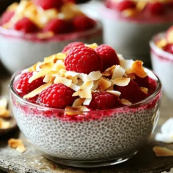 To make a delicious Raspberry Coconut Chia Pudding, you'll need a few simple ingredients. Here’s what you should gather: - 1 cup coconut milk (canned or carton) - 1/4 cup chia seeds - 2 tablespoons maple syrup (or honey) - 1 teaspoon pure vanilla extract - 1 cup fresh raspberries (plus extra for garnishing) - A pinch of fine salt - Toasted coconut flakes for topping These ingredients combine to create a creamy, flavorful pudding that is packed with nutrients. Coconut milk gives it a rich texture. Chia seeds add fiber and protein. Raspberries provide a tart flavor that contrasts nicely with the sweet maple syrup. Each bite is not only tasty but also good for you. When picking your raspberries, look for ones that are bright and firm. This will ensure they taste fresh and vibrant in your pudding. You can use either canned or carton coconut milk, but I prefer the carton for its lightness. If you like sweetness, feel free to adjust the maple syrup or honey to your taste. This recipe is very flexible. You can add your favorite fruits or adjust the sweetness as needed. For a full guide on how to prepare this delightful treat, check out the [Full Recipe]. 1. In a large bowl, pour in 1 cup of coconut milk. 2. Add 1/4 cup of chia seeds, 2 tablespoons of maple syrup, 1 teaspoon of pure vanilla extract, and a pinch of fine salt. 3. Whisk everything together until it is well mixed and smooth. 4. Let the mixture sit for 10 minutes. This helps the chia seeds absorb the liquid. 5. After 10 minutes, whisk the mixture again to break up any clumps. 6. Now, cover the bowl with plastic wrap or a lid. 7. Place the bowl in the fridge for at least 4 hours or overnight. This helps it thicken into pudding. 1. Once chilled, take the pudding from the fridge. Stir it well for a creamy texture. 2. Layer the pudding into your serving dishes. 3. Top each dish with fresh raspberries for a pop of color and flavor. 4. Add toasted coconut flakes on top for a crunchy finish. For the full recipe, refer to the section above. Enjoy your tasty treat! Getting the right texture for your chia pudding is key. The resting time for chia seeds matters. Chia seeds need time to soak up the liquid. This helps them swell and thicken the pudding. If you skip this step, your pudding may end up runny. After mixing, let it sit for about 10 minutes. Then, whisk it again to break up any clumps. This keeps the seeds evenly spread and your pudding smooth. Serving your raspberry coconut chia pudding nicely makes it look even better. Use clear glass cups to show off the layers. You can see the bright raspberries and creamy pudding inside. For a special touch, add a sprig of mint on top. This adds color and a fresh scent. You can also sprinkle extra toasted coconut flakes for extra crunch and flavor. These small details make a big difference in how your dish looks and tastes. {{image_4}} You can change up your raspberry coconut chia pudding in fun ways. Adding other fruits can make it new and exciting. Try using mango or banana. Both fruits add a sweet and creamy taste. You can even mix them with raspberries for a fruity burst. If you love chocolate, adding cocoa powder is a great idea. Just mix in one tablespoon of cocoa with the other ingredients. This small change turns your pudding into a chocolate delight. It keeps the creamy texture while adding that rich flavor. For those following a vegan diet, you can easily swap sweeteners. Maple syrup is a great choice, but you can also use agave nectar. Both options work well and keep the pudding sweet. If you want a low-carb treat, use a sugar substitute. Options like stevia or erythritol can replace maple syrup. This keeps the pudding low in carbs while still tasting great. These variations and adaptations make the pudding fit any taste or diet. You can enjoy a delicious treat that suits your needs! For the full recipe, check out the steps above. You can keep raspberry coconut chia pudding in the fridge for up to five days. It stays fresh and tasty during this time. To store leftovers, use an airtight container. This helps keep the pudding from drying out. If you notice any separation, just stir it before serving. Yes, you can freeze chia pudding, but it may change a bit. The texture might become grainy after thawing. To freeze, place the pudding in freezer-safe containers. Leave some space at the top, as it will expand. When you want to eat it, thaw it in the fridge overnight. Stir it well before enjoying. Can I use different types of milk? Yes, you can use any plant-based milk. Almond, oat, or soy milk work well too. Each type adds a unique flavor. Choose what you like best for your pudding. What are the health benefits of chia seeds? Chia seeds are packed with fiber, protein, and omega-3 fatty acids. They help keep you full longer. Plus, they support heart health and digestion. Adding them to your diet is a smart choice. How do I make it thicker/thinner? To make it thicker, add more chia seeds. If you want it thinner, reduce the chia seeds or add more milk. Adjust the texture to fit your preference. Is this recipe suitable for meal prep? Absolutely! This pudding lasts well in the fridge. You can make it in advance and enjoy it throughout the week. Just give it a stir before serving. Can I use frozen raspberries instead of fresh? Yes, frozen raspberries work great. Just thaw them before adding to your pudding. They will still provide a delicious taste and lovely color. How do I sweeten without sugar? You can use maple syrup, honey, or agave syrup. For a no-calorie option, try stevia or monk fruit sweetener. These keep your pudding tasty without the sugar. What toppings pair well with chia pudding? You can top your pudding with nuts, seeds, or fresh fruit. Try adding granola for crunch or a dollop of yogurt for creaminess. Get creative and enjoy! This guide showed you how to make delicious chia pudding with coconut milk and raspberries. We covered all the ingredients, steps, and tips to get the right texture. You can enjoy this dessert fresh or play with it by adding other fruits. It’s a healthy option that suits many diets. So, gather your ingredients, and enjoy a tasty treat that you made! Simple, fun, and good for you!