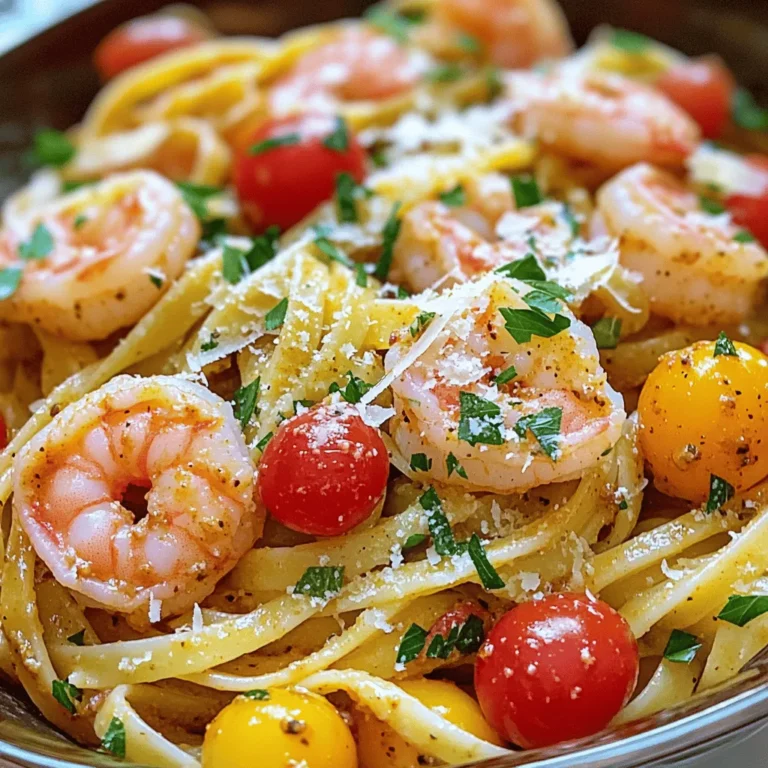 To make a tasty Cajun shrimp pasta, you'll need a few key items. Here’s what you should gather: - 8 oz fettuccine or linguine pasta - 1 lb large shrimp, peeled and deveined - 2 tablespoons Cajun seasoning - 2 tablespoons olive oil - 1 medium onion, finely chopped - 3 cloves garlic, minced - 1 bell pepper (red or green), chopped - 1 cup heavy cream - 1 cup cherry tomatoes, halved - Salt and pepper to taste - Fresh parsley, chopped (for garnish) - Grated Parmesan cheese (for serving) These ingredients create a rich and creamy sauce, paired with the bold flavors of Cajun seasoning. Cajun seasoning is what makes this dish special. It adds a mix of spices that bring warmth and depth. You can also adjust the amount of seasoning to fit your taste. Fresh parsley gives a nice pop of color and freshness on top. Don't forget the grated Parmesan cheese. It adds a salty and nutty layer of flavor. You can swap some ingredients based on your taste or what’s available. If you prefer a lighter dish, try using half-and-half instead of heavy cream. For a twist, use zucchini noodles instead of pasta. If you're short on Cajun seasoning, make your own with paprika, garlic powder, and cayenne pepper. You can even use different vegetables like spinach or mushrooms to add more texture. The beauty of Cajun shrimp pasta is its flexibility. Explore what works for you, and enjoy the process! Start by boiling a large pot of salted water. Add your fettuccine or linguine. Cook it until it is al dente, which takes about 8 to 10 minutes. Drain the pasta, but save about half a cup of the starchy water. Set the pasta aside for later. In a bowl, take your peeled and deveined shrimp. Sprinkle on the Cajun seasoning. Toss the shrimp until each one is well-coated. This step is key for a burst of flavor in every bite. Heat olive oil in a large skillet over medium heat. Add the finely chopped onion. Sauté it for about 3 to 4 minutes until it is soft and clear. Next, add minced garlic and chopped bell pepper. Cook for another 2 to 3 minutes. Stir often until the garlic releases its aroma and the bell pepper begins to soften. Now, raise the heat to medium-high. Add the seasoned shrimp to the skillet. Cook for 3 to 4 minutes, stirring gently. The shrimp will turn pink when done. Lower the heat to medium-low and pour in the heavy cream, stirring to mix everything well. Let the mixture simmer for 2 to 3 minutes for a creamy sauce. Add in halved cherry tomatoes and the cooked pasta. If you want a creamier sauce, mix in the reserved pasta water gradually. Toss everything together until well-coated. Taste and adjust with salt and pepper if needed. Let it rest for one minute, then serve in shallow bowls. Garnish with fresh parsley and grated Parmesan cheese for a perfect finish. Enjoy your Cajun shrimp pasta! To cook shrimp just right, start with fresh or frozen shrimp. If using frozen ones, thaw them first. Always peel and devein the shrimp to remove the shell and gut. This step ensures a cleaner taste. Season them well with Cajun seasoning. Let them rest for a few minutes to absorb the flavors. Cook shrimp quickly over high heat. They only need about 3-4 minutes until they turn pink. Overcooking can make them tough, so watch them closely. To create a rich, creamy sauce, use heavy cream. After cooking the shrimp, lower the heat and add cream slowly. Stir constantly to blend it with the shrimp and veggies. This helps make the sauce smooth. If you want a thicker sauce, add some reserved pasta water. This starchy water helps the sauce cling to the pasta better. Taste the sauce before serving and adjust with salt and pepper as needed. This simple step can elevate your dish. For a beautiful presentation, serve the pasta in shallow bowls. Garnish with freshly chopped parsley for a splash of color. You can also add grated Parmesan cheese on top for extra flavor. Try pairing the dish with a side salad for some freshness. A crisp green salad works well alongside the rich pasta. For drinks, a chilled white wine complements the dish nicely. Feel free to explore different sides that match your taste. Enjoy your meal! For the complete recipe, check out the Full Recipe. {{image_4}} You can change up your pasta for Cajun shrimp pasta. Instead of fettuccine or linguine, try these: - Penne - Farfalle - Spaghetti - Zucchini noodles for a low-carb option. Each type gives a new twist to the dish. Choose what you love or what you have on hand. Feel free to mix in extra veggies or proteins. Here are some great options: - Spinach for a fresh touch. - Mushrooms for an earthy flavor. - Asparagus for crunch. - Chicken or sausage for added protein. These additions can make your dish heartier and more colorful. You can easily make this dish vegan or low-carb. For a vegan option, swap heavy cream with: - Coconut milk - Cashew cream For low-carb, use: - Shirataki noodles - Spaghetti squash These changes keep the dish tasty while fitting your diet. Check out the Full Recipe for more ideas on making this dish your own! To keep your Cajun shrimp pasta fresh, place it in an airtight container. Make sure the pasta cools down first. This will help prevent moisture build-up. You can store it in the fridge for about 3-4 days. If you want to enjoy it later, be sure to label the container with the date. When you're ready to eat, reheating is key. Place the pasta in a skillet over low heat. Add a splash of water or cream to keep it moist. Stir gently and heat until warm. You can also use the microwave. Just cover the dish and heat for 1-2 minutes, stirring halfway through. If you have extra pasta, you can freeze it. Use a freezer-safe container and separate it into portions. Make sure to label each container with the date. This way, you can enjoy your Cajun shrimp pasta for up to 3 months. To reheat, thaw it in the fridge overnight, then use the reheating tips above. Cajun Shrimp Pasta comes from Louisiana. It blends Cajun culture with Italian cooking. Cajun food is rich in spices and flavors. This dish shows how diverse cuisines can mix. The shrimp adds a fresh seafood twist. It’s a favorite for many because of its bold taste. Yes, you can make Cajun Shrimp Pasta ahead of time. Cook the pasta and shrimp separately. Mix them together right before serving. This keeps the pasta from getting mushy. Store the sauce in the fridge for up to three days. Reheat everything gently before enjoying. Cajun Shrimp Pasta pairs well with many sides. Here are some ideas: - Garlic bread - Green salad - Steamed vegetables - Corn on the cob These options balance the rich flavors of the pasta. Cajun Shrimp Pasta can be spicy. The Cajun seasoning gives it a kick. You can adjust the spice level to your taste. Add less seasoning for a milder dish. If you love heat, add some red pepper flakes. This dish is all about your preferences. To serve more people, simply scale up the ingredients. Double the pasta and shrimp for eight servings. Increase the sauce ingredients too. Make sure to use a bigger pot for cooking. You can also serve in batches if needed. Enjoy sharing this delightful meal! Cajun shrimp pasta is a tasty dish made with shrimp, pasta, and spices. We discussed the key ingredients, including shrimps, sauces, and spices that bring flavor. I shared steps to cook it just right, add veggies, and mix everything perfectly. You learned tips for the best texture and flavor, along with options for variations and storage. In the end, this dish is simple and fun to customize. Enjoy making it in your kitchen!