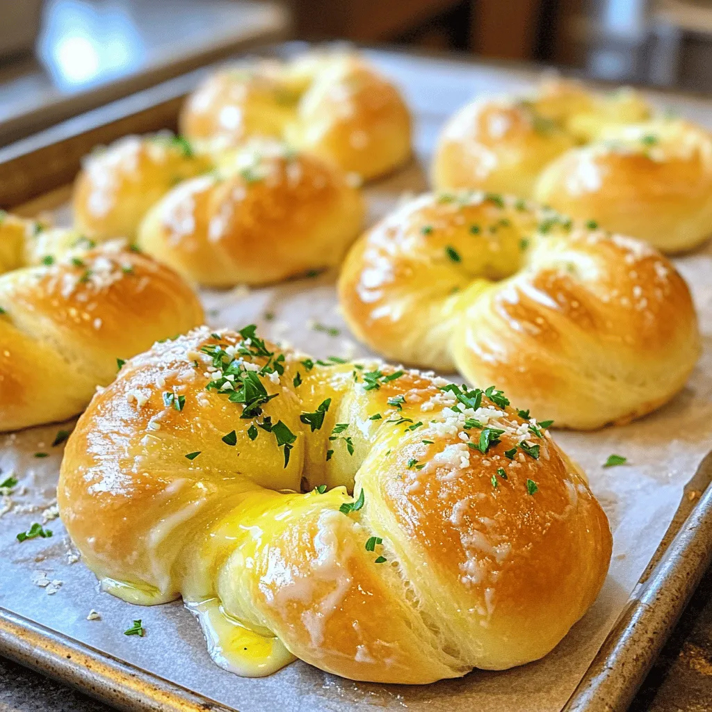 - 1 package of store-bought pizza dough (16 oz) - 4 tablespoons unsalted butter, melted - 4 cloves of garlic, finely minced - 1 teaspoon dried oregano - 1 teaspoon garlic powder - 1/2 teaspoon salt - 1/4 teaspoon freshly ground black pepper - Fresh parsley, finely chopped (for garnish) - Grated Parmesan cheese (optional, for serving) - Additional herbs (e.g., thyme, basil) - Spices for added flavor (chili flakes, paprika) The main ingredients form the base of your garlic knots. I love using store-bought pizza dough. It saves time and gives great results. The butter and garlic mixture is key for flavor. I often use fresh garlic because it packs a punch. The dried oregano adds earthiness, while salt and pepper balance the taste. Fresh parsley brightens the flavor and adds color. You can customize the knots with optional herbs or spices. Thyme and basil bring freshness, while chili flakes add heat. Mixing in these options can elevate your knots even more. If you're looking for a richer taste, sprinkle grated Parmesan on top. It melts perfectly and adds a savory touch. To get the full experience, check out the Full Recipe. - Preheat the oven to 400°F (200°C). - Roll out the pizza dough on a lightly floured surface. Aim for a 1/4 inch thickness. This keeps the knots fluffy yet firm. - Cut the dough into strips about 1 inch wide. - Twist each strip into a knot shape. Tuck the ends under to make them neat. Place the knots on a lined baking sheet with space in between. - Mix melted butter, minced garlic, oregano, garlic powder, salt, and black pepper in a bowl. - Brush the garlic butter mixture generously over each knot. This ensures they soak up all the rich flavors. - Place the knots on your lined baking sheet. - Bake for 12-15 minutes. Watch for a golden brown color and a delightful aroma. These garlic knots are simple yet full of flavor. You can find the full recipe to guide you through every step. Enjoy your cooking! To get the best garlic knots, treat the dough gently. Avoid overworking it. Overworking can make the knots tough. Roll it out to about 1/4 inch thick. Cut into strips that are around 1 inch wide. This keeps them fluffy. When baking, every oven is different. Keep a close eye on your knots. If your oven runs hot, shorten the baking time. Look for a golden brown color to know they are done. You can make your garlic knots even tastier. Try adding herbs like thyme or basil to the garlic butter. A pinch of chili flakes can add some heat. Dipping sauces can also enhance the flavor. Marinara sauce is a classic choice. Pesto or alioli can offer a fresh twist. Serve your knots warm for the best taste. For the full recipe, check out the details above. Enjoy your tasty garlic knots! {{image_4}} You can make cheesy garlic knots by adding mozzarella cheese inside the knot before baking. This adds a gooey, delightful surprise with each bite. To do this, simply place a small piece of cheese in the center of each strip before you twist it into a knot. The cheese melts and creates a tasty filling that pairs perfectly with garlic and herbs. For a kick, include red pepper flakes for a spicy twist. Just sprinkle some flakes into the garlic butter mixture before brushing it on the knots. This adds heat and makes the knots exciting for those who enjoy a bit of spice. Adjust the amount based on your heat preference; even a little can go a long way! You can elevate the flavor by using freshly chopped herbs in the garlic butter mixture. Consider adding basil, thyme, or parsley. This infusion gives the knots a fresh and vibrant taste. Mix the herbs into the melted butter with the garlic, and brush it generously over the knots. The result is a fragrant and beautiful appetizer that will impress your guests! These variations make it easy to customize the recipe to fit your taste. Each twist on the classic garlic knot brings a new flavor to the table. For the full recipe, check out the [Full Recipe]. Keep your garlic knots in an airtight container at room temperature. They stay fresh for up to 2 days. If you want to keep them longer, refrigerate them for a few days. Just remember, the texture might change. When it’s time to enjoy your leftovers, reheat them in the oven. This method keeps them crisp and warm. Preheat your oven to 350°F (175°C) and bake for about 5-7 minutes. Avoid using the microwave, as it can make them soggy. For the best taste, enjoy them warm, right out of the oven. You’ll be amazed at how good they can taste again! For the full recipe, check out the details above. Yes, you can prepare and shape them ahead of time and refrigerate until baking. This helps save time when you are ready to serve. Marinara sauce or pesto is perfect for dipping. These sauces enhance the garlic flavor and add a nice touch. You can make homemade dough using flour, yeast, water, and salt. Mix them, let the dough rise, then shape it into knots. Yes, you can freeze them. After baking, let them cool completely. Place them in a freezer bag, seal, and store. To eat, thaw them overnight in the fridge, and reheat. Reheat in the oven at 350°F for about 10 minutes. This keeps them warm and crispy, just like when they were fresh. Yes, use gluten-free pizza dough. Many stores offer ready-made options. You can also make your own with gluten-free flour. Try adding fresh herbs like basil or thyme. You can also mix in chili flakes for spice or lemon zest for freshness. Garlic knots are simple to make and delicious to eat. We reviewed the main ingredients, like pizza dough, butter, and garlic. Then, we walked through steps to prepare, shape, and bake them. You can change the recipe with extra herbs or spicy flavors. The tips help ensure perfect texture and flavor. Store any leftovers well and reheat for the best taste. Enjoy customizing your garlic knots for any meal! These bites are a tasty snack ready for any occasion.