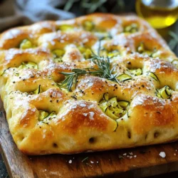 To make a delicious Zucchini Herb Focaccia, you'll need some key ingredients. Here’s what you should gather: - 2 cups all-purpose flour - 1 cup grated zucchini (squeeze out excess moisture) - 1 cup warm water (approximately 110°F/43°C) - 2 teaspoons active dry yeast - 1 tablespoon honey - 1/4 cup olive oil (plus extra for drizzling) - 1 teaspoon salt These ingredients form the base of your focaccia. The flour gives structure, while the zucchini adds moisture and flavor. Herbs bring life to this focaccia. You will need: - 1 tablespoon fresh rosemary, finely chopped - 1 tablespoon fresh thyme, finely chopped - Sea salt (for topping) - Cracked black pepper (for topping) Rosemary and thyme enhance the taste, making each bite fragrant and fresh. The sea salt and pepper add a nice crunch and zest. Want to kick it up a notch? Consider these optional ingredients: - Additional herbs like oregano or basil - Sliced olives or sun-dried tomatoes - Grated cheese like Parmesan or mozzarella These options let you customize your focaccia. Add what you love to make it your own. For the complete recipe, check out the full recipe. To start, you need to activate the yeast. Take a small bowl and mix warm water, active dry yeast, and honey. This mixture is key. Let it sit for about 5 to 10 minutes. You want it to look frothy and bubbly. This shows that the yeast is alive and ready to work its magic. Next, grab a large mixing bowl. In it, whisk together all-purpose flour, salt, grated zucchini, fresh rosemary, and thyme. Make sure to mix well. This helps distribute the herbs evenly. After that, pour in the frothy yeast mixture and olive oil. Use a spoon or spatula to stir until a shaggy dough forms. You will see the zucchini and herbs mixed in nicely. Now, it’s time to knead the dough. Lightly flour a clean surface and turn the dough out onto it. Use your hands to knead for about 5 to 7 minutes. If the dough is sticky, add a bit of flour as you work. You want it to become smooth and elastic. Once kneaded, shape it into a ball. Place it in a greased bowl and turn it to coat with oil. Cover the bowl with a damp cloth. Let it rise in a warm area for about 1 hour. You will notice it has doubled in size. This step is crucial for a light and airy focaccia. For more details, you can check the Full Recipe for Zucchini Herb Focaccia. To get the perfect dough for your zucchini herb focaccia, focus on the moisture. Make sure to squeeze out excess water from the grated zucchini. This step keeps the dough from becoming too wet. When mixing your ingredients, the dough should feel sticky but manageable. If it’s too dry, add a splash of warm water. If too wet, sprinkle in a bit more flour. You want a smooth texture that holds its shape. Preheat your oven to 425°F (220°C) before baking. An even temperature ensures your focaccia rises well and bakes evenly. Use an oven thermometer if you can, as some ovens can be off. Place your baking sheet in the middle of the oven for consistent heat. This position helps the focaccia brown nicely without burning the bottom. When it’s time to serve, add a drizzle of olive oil on top. It enhances the look and flavor. Sprinkle some fresh herbs for color. Serve the focaccia on a wooden cutting board for a rustic touch. Cut it into squares for easy sharing. This presentation makes it look inviting and appealing to your guests. For the full recipe, check the main article. {{image_4}} You can switch up the herbs in your focaccia. Try using basil, oregano, or parsley. These herbs add fresh flavors and can change the taste. Mix and match to find your favorite blend. You can even use dried herbs if fresh ones are not available. Just remember to use less of them, as dried herbs are stronger. Adding more veggies can make your focaccia even better. Chopped sun-dried tomatoes, olives, or bell peppers work well. These veggies add color and taste, making your bread unique. Cheese is another great option. Feta, mozzarella, or parmesan gives a nice creamy texture. Just sprinkle some on top before baking for a cheesy delight. For a gluten-free version, you can use gluten-free flour blends. These blends often contain rice flour, tapioca, or almond flour. Just make sure the blend has xanthan gum to help it rise. Follow the same steps as the original recipe for the best results. You can still enjoy tasty focaccia without gluten! For the full recipe, check the section above. To keep your zucchini herb focaccia fresh, store it in an airtight container. You can use a resealable bag too. Make sure it cools completely before sealing. This way, it stays moist and tasty. If you have a lot left, slice it into pieces for easier storage. When you’re ready to enjoy your focaccia again, reheating is key. Preheat your oven to 350°F (175°C). Place the focaccia on a baking sheet. Heat for about 10 minutes or until warm. This method keeps the crust nice and crispy. You can also microwave it for about 15-20 seconds, but it may get soft. If you want to store focaccia for a longer time, freezing works well. Wrap the cooled focaccia tightly in plastic wrap, then place it in a freezer bag. Label it with the date. It can last for about three months in the freezer. When you’re ready to eat, thaw it in the fridge overnight. After that, reheat it as mentioned above. Enjoy your homemade delight even after some time! For the full recipe, check out the full recipe link provided. You can tell focaccia is done by its golden color. The crust should look crisp and firm. A good way to check is to tap the bottom. If it sounds hollow, it is ready. The aroma will also fill your kitchen, making it hard to resist! Yes, you can use whole wheat flour. It gives a nutty flavor and adds fiber. I recommend mixing half whole wheat with half all-purpose flour. This mix helps with texture and keeps it light. Whole wheat flour absorbs more liquid, so adjust your water a bit. To boost flavor, try adding more herbs. Oregano, basil, or even garlic powder work great. You can also mix in cheese like feta or parmesan for a savory kick. Don’t forget to drizzle flavored oils like garlic oil before serving! For more details, check the Full Recipe. Zucchini herb focaccia is a fun and tasty dish. We covered key ingredients, simple steps, and useful tips. Variations let you explore flavors with ease. Storing leftovers and reheating keeps your focaccia delicious. Remember, practice makes perfect. Enjoy creating your own, and don't be afraid to customize!