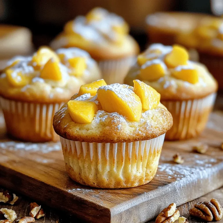 - 1 cup all-purpose flour - 1/2 cup whole wheat flour - 1 tablespoon baking powder - 1/2 teaspoon baking soda - 1/4 teaspoon salt - 1/2 cup granulated sugar - 1/2 cup packed brown sugar - 1/2 cup unsalted butter, softened - 2 large eggs - 1 teaspoon vanilla extract - 1/2 cup cream cheese, softened - 1 cup fresh peaches, diced - Optional: 1/4 cup chopped pecans or walnuts - 1/2 teaspoon ground cinnamon Choosing the right ingredients makes a big difference in your muffins. First, I like using two types of flour. All-purpose flour gives structure while whole wheat flour adds nutrition. Next, baking powder and baking soda help the muffins rise. Salt balances the sweetness. Speaking of sweet, I mix granulated sugar with brown sugar for depth of flavor. Butter adds richness. Ensure it's softened; this helps it blend smoothly. Eggs provide moisture and binding. Vanilla extract adds warmth, and cream cheese gives a creamy texture. Fresh peaches are the stars of this recipe. They bring natural sweetness and juicy bites. If you want extra crunch, toss in chopped nuts. Ground cinnamon adds warmth and spice to round it all out. For the full recipe, follow the steps carefully to enjoy these delightful Peach Cream Cheese Muffins. - Preheat oven to 350°F (175°C). - Prepare muffin tin with liners or spray. - Mix dry ingredients in a bowl. To start, preheat your oven. This step warms it up, ensuring your muffins bake evenly. Next, grab your muffin tin. You can use paper liners or spray it with cooking spray. This will help the muffins pop out easily after baking. Then, take a medium bowl. In it, mix together the all-purpose flour, whole wheat flour, baking powder, baking soda, salt, and ground cinnamon. Whisk these dry ingredients until well blended. Once mixed, set this bowl aside for later use. - Cream butter and sugars until fluffy. - Integrate eggs, vanilla, and cream cheese. - Combine wet and dry mixtures gently. Now, move to a large bowl. Here, cream the softened butter with the granulated and brown sugars. Use a hand mixer or a stand mixer. Beat this mix until it becomes light and fluffy, which should take about 3 to 5 minutes. Add the eggs one at a time. Make sure to mix well after each egg. Next, mix in the vanilla and the softened cream cheese. You want this mixture to be smooth and even. Now, slowly add the dry mixture to the wet mix. Stir gently using a spatula or a wooden spoon. Be careful not to overmix; some lumps are okay. - Fold in diced peaches and optional nuts. - Fill muffin cups 2/3 full. - Bake and cool muffins. Next, fold in the diced peaches. If you like, add chopped nuts for a crunchy texture. Then, use a spoon or cookie scoop to fill each muffin cup about two-thirds full. This gives them room to rise while baking. Now, place the muffin tin in the preheated oven. Bake for 18-22 minutes. To check if they’re done, insert a toothpick in the center. If it comes out clean or with a few moist crumbs, your muffins are ready. Once baked, take them out and let them cool in the tin for 5 minutes. After that, move the muffins to a wire rack to cool completely. Enjoy the sweet smell of your freshly baked Peach Cream Cheese Muffins! For the full recipe, refer to the earlier sections. To keep your Peach Cream Cheese Muffins moist, avoid overmixing the batter. Overmixing can make them dense. Mix just until you see no dry flour. This helps keep the muffins light and fluffy. Also, mix in the peaches just before baking. Adding them too early may make the batter too wet. Presentation matters! For a beautiful touch, top your muffins with extra peaches before baking. This gives a fresh look and adds flavor. After baking, dust them with powdered sugar. This sweet finish looks nice and adds a bit of charm. Choosing the right tools makes a difference. A non-stick muffin tin is a great choice. It helps the muffins come out easily. A good hand mixer or stand mixer saves time and effort. Measuring cups and spoons are key for accuracy. These tools will help you create perfect Peach Cream Cheese Muffins every time. For the full recipe, check the earlier section. {{image_4}} You can swap peaches for other tasty fruits. Raspberries or blueberries work well for a berry twist. They add a sweet and tangy flavor. Apples or pears also make a great change. Their softness pairs nicely with cream cheese, making the muffins juicy and delightful. Want a gluten-free version? Use almond or coconut flour instead of regular flour. These flours still give great texture. You can also replace sugar with healthier options. Try honey or maple syrup for a natural sweetness that is less processed. To give your muffins a fresh kick, add lemon zest. This brightens the flavor and adds a nice aroma. You might also want to try spices. Nutmeg or cardamom can bring warmth and depth to your muffins. A little spice goes a long way in making each bite special. For the full recipe, check out the instructions above to make these delightful muffins! To keep your Peach Cream Cheese Muffins fresh, store them in an airtight container. This prevents moisture from getting in and keeps them soft. You can use a plastic or glass container with a tight lid. Place a piece of parchment paper between layers if you stack them. This helps avoid sticking. If you want to save some muffins for later, freezing works great. First, let the muffins cool completely. Then, wrap each muffin in plastic wrap. Put them in a freezer-safe bag or container. They can stay fresh for up to three months in the freezer. When you want to eat one, just take it out and thaw it at room temperature. When you're ready to enjoy your muffins again, reheating brings back their warm, fresh taste. You can use a microwave for a quick option. Heat them for about 15-20 seconds. If you prefer a crispy top, use an oven. Preheat it to 350°F (175°C) and warm the muffins for about 10 minutes. This method keeps them soft inside and slightly crunchy outside. Yes, you can use canned peaches. Canned peaches are often sweeter and softer. They save time and are available year-round. However, fresh peaches offer better flavor and texture. If you use canned ones, drain the syrup well. Chop them into small pieces to mix into the batter. You can check if muffins are done by using a toothpick. Insert it into the center of a muffin. If it comes out clean or with a few crumbs, they are ready. You can also look for a golden color and a springy top. The muffins should not jiggle when you gently shake the pan. Serve these muffins warm for the best taste. You can add a dollop of whipped cream on top. A swirl of cream cheese frosting makes them extra special. Pair them with coffee or tea for a delightful treat. They also go well with fresh fruit or yogurt on the side. For a twist, sprinkle some crushed nuts for crunch. For the full recipe, check the earlier section. Peach cream cheese muffins are delightful and easy to make. You learned the key ingredients and the step-by-step process. We covered tips to keep your muffins moist and variations for different tastes. Proper storage and reheating methods ensure freshness. In the end, these muffins are sure to impress your friends and family. Enjoy baking, and get creative with your flavors! You’ll love sharing these treats.
