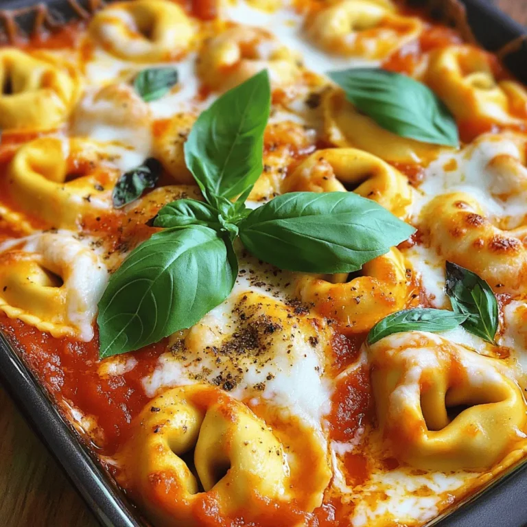 For a tasty Cheesy Baked Tortellini, gather these key ingredients: - 12 ounces cheese tortellini (fresh or frozen) - 2 cups marinara sauce - 1 cup ricotta cheese - 1 cup shredded mozzarella cheese, divided - 1/2 cup grated Parmesan cheese These ingredients create a rich, creamy, and cheesy dish that your family will love. You can switch up the cheese and sauce for more flavors. - Cheese Options: Try adding goat cheese, fontina, or even a sharp cheddar for a twist. Each cheese brings a unique taste. - Sauce Options: Instead of marinara, use alfredo, pesto, or a homemade tomato sauce. Each choice can change the whole vibe of the dish. Herbs and spices can elevate your Cheesy Baked Tortellini. Here are some favorites: - Dried Oregano: Adds a classic Italian flavor. - Garlic Powder: Gives a nice, savory touch. - Crushed Red Pepper Flakes: Use this for a spicy kick. Adjust the amount to your heat preference. - Fresh Basil: After baking, sprinkle fresh basil to brighten the dish. Using these options can turn a simple meal into a gourmet experience. For the full recipe, check out the section above. First, you want to preheat your oven. Set it to 375°F (190°C). This step helps the dish cook evenly. While the oven heats, prepare your baking dish. Use a 9x13 inch dish and coat it lightly with olive oil or non-stick spray. Next, fill a large pot with water and add salt. Bring it to a rolling boil. Once boiling, add 12 ounces of cheese tortellini. Cook them according to the package directions, usually about 3 to 5 minutes. They should be al dente, so check them carefully. After cooking, drain the tortellini. Let them cool for a bit before mixing them with other ingredients. In a medium bowl, mix together the cheese filling. Combine 1 cup of ricotta cheese, half of 1 cup of shredded mozzarella cheese, and 1/2 cup of grated Parmesan cheese. Add 1 teaspoon of dried oregano and 1 teaspoon of garlic powder for flavor. If you like heat, toss in 1/2 teaspoon of crushed red pepper flakes. Stir everything until smooth and creamy. Now it's time to put it all together. In a large bowl, gently fold the cooked tortellini with 2 cups of marinara sauce. Make sure all the tortellini are coated. Carefully add the cheese mixture and fold it in. You want to keep the tortellini whole. Once combined, transfer the mix to your prepared baking dish. Spread it out evenly, then sprinkle the remaining mozzarella cheese on top. Cover your dish with aluminum foil. This will help the cheese melt without burning. Place it in the oven and bake for 20 minutes. After that, remove the foil. Bake for another 15 to 20 minutes. You want the cheese to be bubbly and golden brown. Once done, let it cool for about 5 minutes before serving. For more details on this tasty dish, check out the Full Recipe. Enjoy your cheesy baked tortellini! To cook tortellini just right, follow these steps: - Boil salted water in a large pot. - Add tortellini and stir gently. - Cook according to package time until al dente. - Drain promptly to avoid overcooking. This method gives you the perfect texture. Overcooking makes tortellini mushy. Remember, they will bake more in the oven. To achieve that perfect melty cheese on top, consider these tips: - Use fresh mozzarella for a gooey texture. - Shred your cheese instead of using pre-shredded. It melts better. - Cover the dish with foil for the first part of baking. This traps steam and helps melt the cheese evenly. - Remove the foil for the last 15 minutes. This browns the cheese beautifully. These steps ensure a delightful, gooey cheese topping that everyone loves. To tweak the heat and flavor, try these ideas: - For mild flavor, skip the crushed red pepper flakes. - Add a pinch of black pepper for a subtle kick. - Experiment with fresh herbs like basil or parsley. They add a fresh taste. - Mix in sautéed garlic or onion for depth. These adjustments let you customize the dish to your taste. Enjoy exploring different flavors! {{image_4}} Adding meat can make your cheesy baked tortellini even heartier. You can use ground beef, turkey, or sausage. Brown the meat in a skillet before mixing it with the sauce. This step gives the dish a rich flavor. I often add Italian sausage for a spicy kick. Just remember to drain the fat before mixing! Vegetables can boost the nutrition of your dish. Spinach, mushrooms, and bell peppers work well. Sauté them lightly before adding them to the tortellini. This helps keep their flavor fresh. You can also use zucchini or broccoli for a crunch. Choose your favorites and mix them in for color and taste. If you need gluten-free options, look for gluten-free tortellini. Many brands now offer this choice. For a vegan twist, use dairy-free cheese and replace ricotta with tofu. Blend the tofu with lemon juice and herbs for extra flavor. Both options let everyone enjoy this dish without missing out! For the full recipe, check out the details above. To store your leftover cheesy baked tortellini, let it cool first. Then, place it in an airtight container. Make sure to keep it in the fridge. It can stay fresh for about three to four days. If you want to keep it longer, freezing is a great option. When it's time to reheat, use the oven for the best taste. Preheat your oven to 350°F (175°C). Place the tortellini in an oven-safe dish. Cover it with foil to keep it moist. Heat for about 20 minutes, or until it is hot. You can also microwave it, but the oven keeps the cheese melty. If you want to freeze cheesy baked tortellini, let it cool completely. Portion it into freezer-safe bags or containers. Be sure to remove as much air as possible. You can freeze it for up to three months. When you are ready to enjoy it, thaw it in the fridge overnight. Then, reheat it as mentioned above. This makes for a great quick meal later on! Yes, you can use other pastas. Penne or shells work well too. Just ensure they cook in the same time frame. This keeps the dish balanced. Mozzarella is key for its meltiness. Ricotta adds creaminess. Parmesan gives depth. You can mix and match, but these cheeses shine in this dish. Add red pepper flakes for heat. You can also use spicy marinara sauce. For a milder taste, skip the red pepper. Try a smooth cheese blend for less spice. It lasts about 3 to 5 days in the fridge. Store it in an airtight container. This keeps it fresh and tasty for your next meal. You can enjoy leftovers without worry! Cheesy Baked Tortellini is an easy, tasty dish that anyone can enjoy. We covered the key ingredients and shared step-by-step instructions. You'll know how to cook tortellini, blend cheeses, and bake the dish just right. Plus, I gave tips for perfect flavor and texture. Don't forget the variations, storing tricks, and answers to common questions. With this guide, you're ready to impress with a warm, cheesy meal. Enjoy making your own perfect Cheesy Baked Tortellini!