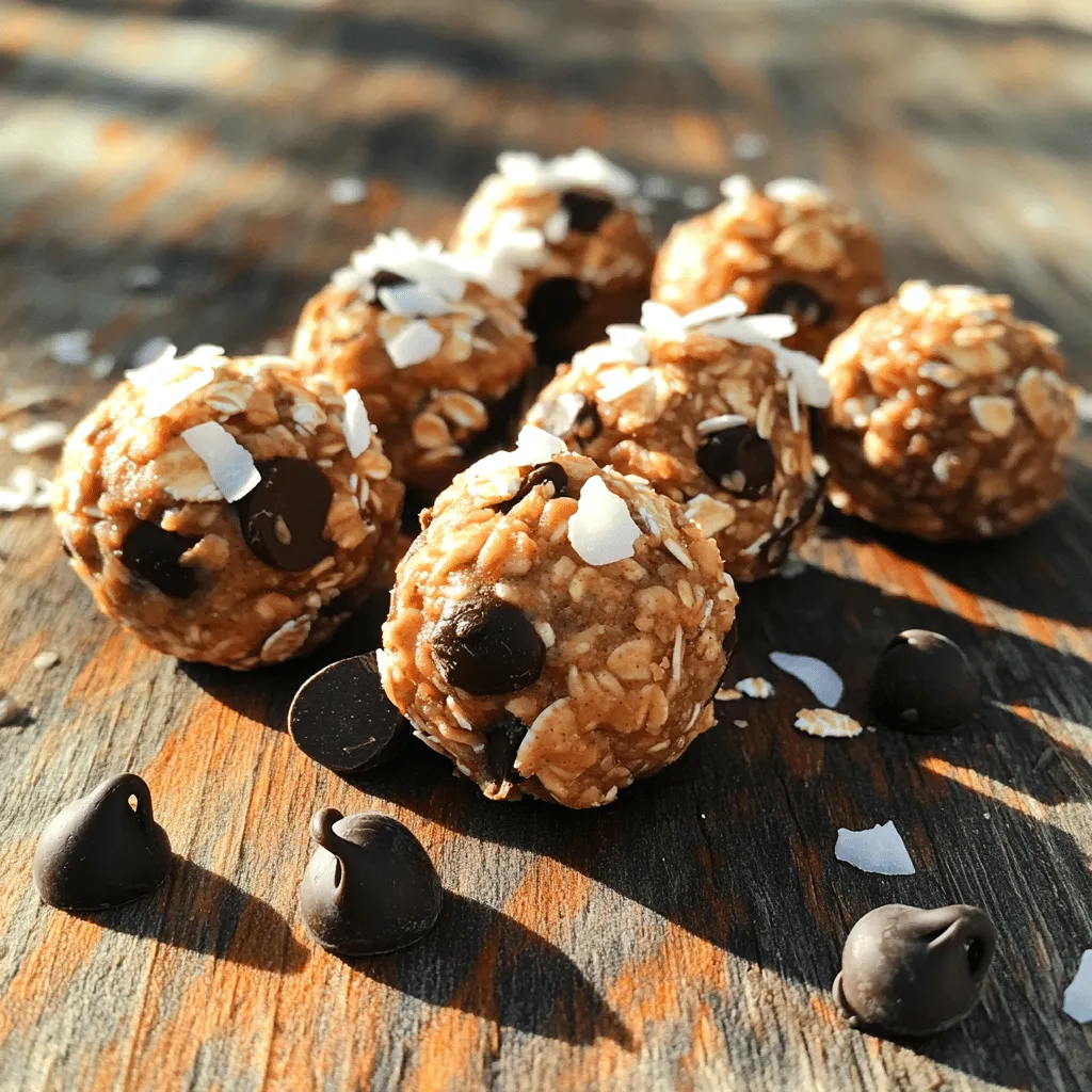 Making no bake energy bites is simple and fun. Here’s what you need: - 1 cup rolled oats - 1/2 cup creamy peanut butter (or almond butter) - 1/4 cup honey (or maple syrup) - 1/2 cup dark chocolate chips (or chopped nuts) - 1/4 cup ground flaxseed - 1/4 cup unsweetened shredded coconut - 1 teaspoon vanilla extract - A pinch of salt These ingredients create a tasty treat that is packed with flavor and nutrition. You can swap some ingredients to create new flavors. For a nut-free version, use sunflower seed butter instead of peanut butter. If you want a vegan treat, choose maple syrup instead of honey. You can also mix in extras like chia seeds, dried fruit, or sesame seeds. Each change gives a new twist to the energy bites. These bites are not just tasty; they are also good for you. They provide a balance of protein, fiber, and healthy fats. Here’s a quick look at their benefits: - Rolled oats: Great source of fiber, helps keep you full. - Peanut butter: Packed with protein and healthy fats. - Honey: Natural sweetener that gives energy. - Dark chocolate: Contains antioxidants and can boost your mood. - Flaxseed: Adds omega-3 fatty acids, good for heart health. - Coconut: Provides healthy fats and a touch of sweetness. This energy bite recipe is a great way to enjoy a snack that fuels your body and satisfies your taste buds. For the full recipe, check the details above! First, grab a large mixing bowl. Add 1 cup of rolled oats, 1/4 cup of ground flaxseed, and 1/4 cup of unsweetened shredded coconut. Mix these dry ingredients well. This step gives your energy bites a hearty base, full of fiber and flavor. The oats add texture, while the flaxseed packs in omega-3 fatty acids. The coconut brings a nice, sweet touch. Next, take a microwave-safe bowl. In it, combine 1/2 cup of creamy peanut butter and 1/4 cup of honey. Heat this mixture in the microwave for about 20-30 seconds. You want it warm, not boiling. Stir it well until it becomes smooth. This blend acts as a glue for your dry ingredients. If you want a vegan option, use maple syrup instead of honey. Now, pour your warm peanut butter mixture into the bowl with the dry ingredients. Add in 1/2 cup of dark chocolate chips and 1 teaspoon of vanilla extract. Don’t forget a pinch of salt; it enhances the flavors! Use a spatula or your hands to mix everything together. If the mixture feels too dry, add a bit more peanut butter or honey. Once mixed, take spoonfuls of the mixture and roll them into balls about 1 inch in diameter. Place these energy bites on a lined baking sheet or a plate. Chill them in the refrigerator for at least 30 minutes. This helps them firm up. After chilling, your energy bites are ready to enjoy! Store them in an airtight container in the fridge for up to a week. These bites are great as a quick snack or a breakfast boost. For extra fun, try rolling them in crushed nuts or coconut before you chill them. To get the best texture in your energy bites, balance is key. Start with the right ratio of dry to wet ingredients. Use 1 cup of rolled oats and 1/2 cup of peanut butter. If the mixture feels too dry, add a bit more honey. If it’s too sticky, mix in more oats. Rolling the bites into 1-inch balls helps them hold shape. Chilling them in the fridge for 30 minutes firms them up nicely. Store your energy bites in an airtight container. This keeps them fresh for up to one week. If you want to save them longer, try freezing them. Just place them in a freezer-safe bag. They will stay good for up to three months. When ready to eat, let them thaw in the fridge for a few hours. These energy bites are super versatile! Enjoy them as a quick breakfast or a post-workout snack. You can also serve them at parties or as a sweet treat for kids. For a fun twist, roll them in crushed nuts or coconut before chilling. You can find the full recipe to get all the details and ideas for making these tasty bites! {{image_4}} You can switch up the flavors in your energy bites to keep things fun. Try adding cinnamon for warmth. A dash of cocoa powder gives a rich chocolate taste. You can also mix in some orange zest for a fresh twist. Each flavor brings its own joy! Food allergies or diets can change how you make these bites. If you need nut-free bites, use sun butter instead of peanut butter. For vegan options, swap honey for maple syrup. If oats are a concern, gluten-free oats work well. These swaps keep your bites tasty and safe. Add-ins can change the texture and taste of your energy bites. Consider using seeds like chia or pumpkin seeds for crunch. Dried fruits like cranberries or apricots add natural sweetness. Shredded carrots can add a fun twist too! You can mix and match to find your perfect combo. Want to create a unique recipe? Check out the Full Recipe for inspiration! To keep your no bake energy bites fresh, store them in an airtight container. This will help maintain their texture and flavor. Place the container in the fridge. They will last about one week. If you notice any moisture inside the container, it’s best to use them quickly. You can freeze these bites for longer storage. First, roll them into balls and place them on a baking sheet. Freeze them for about an hour. Once frozen, transfer the bites to a freezer-safe bag or container. They can stay in the freezer for up to three months. When you want a bite, just take one out and let it thaw. No bake energy bites have a good shelf life. When stored in the fridge, they last about one week. If frozen, they can last up to three months. Always check for signs of spoilage before eating. If they smell off or look different, it's best to throw them away. For the full recipe, check the ingredients and instructions above. You can replace nut butter with sunflower seed butter or soy nut butter. These options work well for those with nut allergies. Simply follow the same steps in the recipe. The flavor will change a bit, but they will still be tasty. You can also try using mashed bananas or pumpkin puree. These add moisture and a hint of sweetness. Keep in mind that the texture may vary slightly, but they will still hold together nicely. Yes, using rolled oats for gluten-free options is a great idea! Just ensure they are certified gluten-free. Regular oats may contain gluten due to cross-contamination. Gluten-free oats provide the same chewy texture and taste. This makes them a perfect base for your energy bites. You can enjoy these snacks without worry if you follow this simple step. No Bake Energy Bites last about one week in the fridge. Store them in an airtight container to keep them fresh. If you want them to last longer, you can freeze them. They can stay in the freezer for up to three months. Just let them thaw in the fridge before enjoying. This way, you can always have a healthy snack ready when you need it. In this post, we covered making no-bake energy bites. We explored the key ingredients, step-by-step instructions, and helpful tips. You learned about variations, like different flavors and dietary substitutions. Storage info ensures your bites stay fresh. I hope you feel confident trying this simple recipe. Enjoy creating your own energy bites to fuel your days!