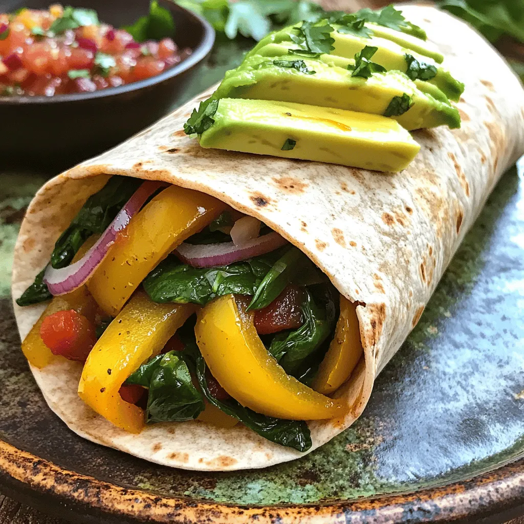 For a healthy veggie breakfast burrito, you need fresh and nutritious ingredients. Here’s what you will use: - 1 large whole wheat tortilla - 1/2 cup black beans, rinsed and drained - 1/4 cup corn kernels (fresh or frozen) - 1 small bell pepper, diced (choose your favorite color) - 1/4 cup red onion, finely chopped - 1 cup fresh spinach - 2 large eggs, beaten - 1/4 teaspoon ground cumin - 1/4 teaspoon smoked paprika - Salt and freshly ground black pepper to taste - 1/4 ripe avocado, sliced - Fresh cilantro leaves for garnish - Salsa (optional, for serving) These ingredients create a burst of flavor and nutrients. You get protein from the eggs and black beans. The veggies give you fiber and vitamins. This meal is quick to prepare and will keep you full. You can find the complete recipe above, which guides you step-by-step through the cooking process. 1. Sautéing the vegetables: Start by heating a splash of olive oil in a non-stick skillet over medium heat. Add the diced bell pepper and chopped red onion. Sauté for 3-4 minutes. Stir often until these veggies are tender and smell nice. 2. Incorporating spinach and corn: Now, add the corn and fresh spinach to the skillet. Keep stirring until the spinach wilts, which should take about 1-2 minutes. This adds color and nutrients. 3. Scrambling the eggs: Push the veggie mix to one side of the skillet. Pour the beaten eggs into the other side. Season with ground cumin, smoked paprika, salt, and pepper. Scramble the eggs for about 2-3 minutes. Once cooked, mix the eggs with the veggies. 1. Warming the tortilla: Take another skillet and warm the tortilla over medium heat for about 20 seconds on each side. This makes it soft and easy to roll. 2. Layering the filling: Place the warm tortilla flat on a clean surface. In the center, add the seasoned black beans, cooked veggie mix, and sliced avocado. 3. Rolling techniques: To roll the burrito, fold the sides inward. Then, roll it from the bottom while tucking in the filling. This keeps everything secure. 1. Toasting options: You can toast the burrito for 1-2 minutes on each side in the skillet, seam-side down. This gives it a nice crisp. 2. Slicing and serving: Once toasted, slice the burrito in half. 3. Garnishing with cilantro: Top it with fresh cilantro leaves. You can serve it with salsa for some extra flavor. For the complete recipe, check the Full Recipe section above. To make the best veggie breakfast burrito, sautéing is key. Here are some tips: - Heat the skillet: Use medium heat to warm your non-stick skillet. This helps the veggies cook evenly. - Add oil carefully: A splash of olive oil keeps the veggies from sticking. Just enough to coat the pan works well. - Stir gently: Stir the vegetables every few minutes. This makes sure they don’t burn and cook just right. For fluffy eggs, try these techniques: - Beat well: Whisk the eggs until the yolks and whites blend fully. This adds air, making them fluffier. - Low and slow: Cook the eggs on low heat. This gives you better control and prevents them from getting tough. - Scramble gently: Use a spatula to fold the eggs rather than stir. This keeps them light and fluffy. Want to add more protein or flavor? Here are some ideas: - Beans: You can add more black beans or try pinto beans for a twist. - Cheese: A sprinkle of cheese can enhance the flavor. Use your favorite kind. - Meat: If you like meat, add cooked chicken or turkey sausage. If you enjoy a bit of heat, spice things up: - Hot sauce: Drizzle some hot sauce over your burrito before rolling. - Chili powder: Mix in a pinch of chili powder or cayenne pepper with the eggs. - Jalapeños: Adding diced jalapeños gives a fresh kick. Adjust to your taste. These tips and tricks will help you make a healthy veggie breakfast burrito that’s full of flavor and nutrients. For the complete recipe, check out the [Full Recipe]. {{image_4}} You can easily change this burrito to suit your taste. Start by adding different veggies. Here are some ideas: - Zucchini, chopped - Mushrooms, diced - Kale or Swiss chard - Tomatoes, diced These options add flavor and nutrients. Feel free to mix and match based on what you have at home. You can also use dairy-free cheese alternatives. Look for options made from nuts or soy. These cheeses melt well and add creaminess without dairy. If you want to make this burrito vegan, it's simple. Substitute eggs with tofu or a chickpea scramble. - For tofu, mash it and sauté it with spices. - For chickpea scramble, mash canned chickpeas and cook them with your favorite seasonings. Both options offer great protein and texture. You can add more plant-based protein too. Try adding lentils or quinoa. These not only boost protein but also make the burrito more filling. For a tasty twist, consider adding black olives or jalapeños for extra flavor. Customize it to fit your mood! To store freshly made burritos, wrap them well in plastic wrap or foil. Place them in an airtight container. This keeps them fresh and avoids drying out. You can store them in the fridge for up to three days. The shelf life of ingredients varies. Cooked eggs last about three to four days. Black beans and veggies are good for about five days. Always check for signs of spoilage before using any ingredient. You can freeze cooked burritos for later meals. Wrap each burrito tightly in foil or plastic wrap. Then, place them in a freezer-safe bag. They can last up to three months in the freezer. For reheating, remove the wrap and place the burrito in the microwave. Heat it on high for about two to three minutes. You can also reheat in an oven at 350°F (175°C) for about 20 minutes. This method keeps the tortilla crispy. Enjoy your delicious burrito whenever you want! You can easily make a gluten-free burrito by choosing gluten-free tortillas. Look for brands made from rice, corn, or almond flour. These options are tasty and hold up well. You can also use large lettuce leaves as a wrap. They add crunch and freshness to your meal. Yes, you can prepare the filling in advance. Cook the veggies and eggs ahead of time. Store them in an airtight container in the fridge for up to three days. When you’re ready to eat, just warm the filling and assemble your burrito. This saves time on busy mornings. Pair your burrito with a fresh fruit salad for a sweet touch. You can also serve it with a side of yogurt. This adds creaminess and protein. A green salad with a lemon vinaigrette goes well too. Each side gives you more nutrients and flavors. This article shared a simple burrito recipe, from ingredients to cooking steps. You now know the best tips and tricks to make the dish your own. Use this guide to explore variations, add flavors, or even make it gluten-free. You can enjoy these tasty burritos right away or save them for later. Cooking can be fun, and these burritos are a great way to experiment! Enjoy your cooking adventure and make something delicious today!