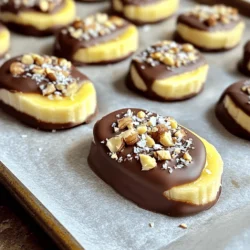- 2 ripe bananas - 1 cup dark chocolate chips - 1 tablespoon coconut oil - 1/4 cup chopped nuts (walnuts, almonds, or pistachios) - Sea salt for sprinkling - Optional toppings: 1/4 cup shredded coconut The ingredients for chocolate-covered banana bites are simple and easy to find. Start with two ripe bananas. They should be yellow with some brown spots for the best flavor. Next, you'll need one cup of dark chocolate chips. Dark chocolate brings a rich taste that pairs perfectly with bananas. Add one tablespoon of coconut oil to help the chocolate melt smoothly. This oil gives a nice shine and helps the chocolate stick to the bananas. For crunch, prepare a 1/4 cup of chopped nuts. You can use walnuts, almonds, or pistachios based on your taste. A sprinkle of sea salt enhances the chocolate’s flavor. For something extra, consider adding 1/4 cup of shredded coconut as an optional topping. This adds a fun texture and a tropical taste. These ingredients work well together, creating a treat that is both tasty and satisfying. If you want the full recipe, you can find it linked above. Enjoy these bites as a snack or dessert! - Peel and slice bananas into bite-sized rounds. - Arrange banana slices on a parchment-lined baking sheet. First, take your ripe bananas. Ripe bananas are sweet and have a nice texture. Peel them carefully to avoid any mushiness. Slice them into rounds about half an inch thick. This size is perfect for dipping. Once sliced, place the banana pieces on a baking sheet lined with parchment paper. Make sure they do not touch each other. This helps keep them from sticking together. - Combine chocolate chips and coconut oil in a microwave-safe bowl. - Heat in intervals, stirring until smooth. Next, grab a microwave-safe bowl. Add one cup of dark chocolate chips and one tablespoon of coconut oil. The coconut oil makes the chocolate shiny and smooth. Place the bowl in the microwave. Heat it in 30-second intervals. After each interval, take it out and stir. This step is key. Stirring helps the chocolate melt evenly and avoids burning. - Dip banana slices in melted chocolate. - Apply chopped nuts and shredded coconut. Now comes the fun part! Using a fork or a toothpick, dip each banana slice into the melted chocolate. Make sure to cover each piece well. After dipping, gently shake off any extra chocolate. This avoids clumps. While the chocolate is still wet, sprinkle your choice of chopped nuts. You can use walnuts, almonds, or pistachios. If you like coconut, sprinkle some shredded coconut too. - Freeze the coated banana bites to harden chocolate. - Timeline for setting: 15-20 minutes. Finally, place the baking sheet in the freezer. Let the banana bites chill for about 15 to 20 minutes. This will harden the chocolate nicely. Once set, they are ready to enjoy! If you want to keep them for later, store them in an airtight container in the freezer. For the full recipe, check out the earlier sections. Enjoy these tasty treats! To get a smooth chocolate layer on your banana bites, stir thoroughly to avoid clumping. Clumps can ruin the look and taste. Make sure your bananas are dry before dipping them. Moisture will cause the chocolate not to stick well. Serve the banana bites on decorative platters to make them stand out. You can add a chocolate drizzle or sprinkle extra toppings for more appeal. It makes a tasty treat even more tempting! For an exciting twist, consider adding a pinch of sea salt before serving. This simple step enhances the chocolate flavor. You can also experiment with different chocolate types, like milk, white, or dark chocolate. Each type brings a new taste to your bites. For the full recipe, check out the details above! {{image_4}} You can switch up the chocolate you use. Milk chocolate offers a sweet touch. Dark chocolate brings a rich flavor. White chocolate adds a creamy taste. For a healthier option, try yogurt coating. It gives a tangy twist to your bites. Each choice can make your treat unique. Want to jazz up your banana bites? Add spices! A sprinkle of cinnamon adds warmth. A dash of cayenne gives a spicy kick. You can also use crushed candies like toffee or peppermint for fun flavors. Granola adds crunch and a bit of protein. Mix and match toppings to find your favorite. Serving these bites with nut butter makes a great combo. Almond or peanut butter adds creaminess. You can also pair them with fresh fruit like strawberries. A side of yogurt works well too. These extras make your treats even more delicious and fun to eat. To keep your chocolate-covered banana bites fresh, store them in an airtight container. I recommend placing them in the freezer. This method locks in the flavor and texture. You can enjoy them for up to one week. Just make sure they are well sealed to avoid freezer burn. When you are ready to eat the bites, let them sit at room temperature for a few minutes. This will help soften the chocolate and make them easier to enjoy. Avoid thawing and refreezing them again. This keeps the texture nice and smooth. Enjoy your tasty treats fresh! Chocolate-covered banana bites can last up to one week in the freezer. They stay fresh when stored in an airtight container. In the refrigerator, they will only last a few days. I recommend freezing them for the best taste and texture. Yes, you can use other fruits! Strawberries, apples, and pineapples work great. Just make sure to adjust the size for dipping. Each fruit adds its unique flavor and texture. Bananas are full of nutrients. They are high in potassium, which helps your heart and muscles. They also provide fiber, aiding digestion. Eating bananas can boost your energy and mood, making them a smart snack choice. In this post, we covered how to make chocolate-covered banana bites. You learned needed ingredients, easy steps, and helpful tips. You can mix it up with different chocolates and toppings. Remember to store these treats well to keep them fresh. Enjoy these bites as a snack or treat anytime. They are fun to make and yummy to eat. Try them out and share with friends for a sweet time!